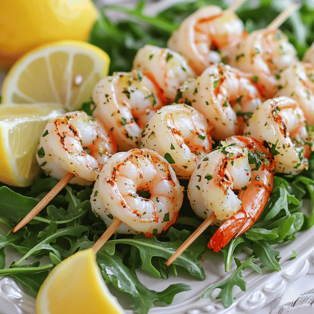 To make tasty garlic herb grilled shrimp, you need fresh ingredients. Here’s what you’ll need: - 1 pound large shrimp, peeled and deveined - 3 tablespoons olive oil - 4 cloves garlic, minced - 1 tablespoon fresh lemon juice - 1 teaspoon lemon zest - 1 tablespoon fresh parsley, chopped - 1 tablespoon fresh basil, chopped - 1 teaspoon dried oregano - Salt and pepper to taste - Skewers (soaked in water if using wooden ones) These main ingredients give the shrimp flavor and make them juicy. The marinade is key to great flavor. It combines oil, garlic, herbs, and citrus. Here’s how it breaks down: - Olive oil adds richness and helps the shrimp cook well. - Minced garlic gives a bold taste that everyone loves. - Lemon juice and zest bring brightness. - Fresh herbs like parsley and basil add a fresh touch. - Dried oregano adds depth to the flavor. - Salt and pepper enhance all the tastes. Mix these ingredients together to create a delicious marinade. Want to kick it up a notch? Here are some optional ingredients to try: - 1/2 teaspoon red pepper flakes for a little heat - Extra fresh herbs for garnish These add-ons can make your dish even more exciting. You can find the full recipe, which includes these tips, at the top of this section. Enjoy creating your garlic herb grilled shrimp! To make the marinade, grab a mixing bowl. Add 3 tablespoons of olive oil. Next, add 4 cloves of minced garlic. Then, pour in 1 tablespoon of fresh lemon juice and 1 teaspoon of lemon zest. Now, add 1 tablespoon of chopped parsley and 1 tablespoon of chopped basil. Don’t forget 1 teaspoon of dried oregano, and if you like heat, add 1/2 teaspoon of red pepper flakes. Finally, season with salt and pepper. Whisk everything until it blends well. This mix brings out great flavors for your shrimp. Now, add 1 pound of peeled and deveined shrimp to your bowl. Toss the shrimp gently until they are all coated in the marinade. Let them sit for at least 30 minutes. You can also marinate them for up to 2 hours in the fridge. This time lets the shrimp soak up all those tasty flavors. Preheat your grill to medium-high heat, about 375°F to 450°F. While the grill heats, take wooden skewers and soak them in water to prevent burning. Thread the marinated shrimp onto the skewers. Aim for 4-5 shrimp per skewer. Once the grill is hot, place the skewers on it. Grill the shrimp for 2-3 minutes on each side. Look for them to turn pink and opaque. Be careful not to overcook them, or they will become tough. After grilling, let the skewers rest for a minute before serving. You can find the full recipe if you want all the details! For the best garlic herb grilled shrimp, heat your grill to medium-high. This means a range of about 375°F to 450°F. Cook the shrimp for 2-3 minutes on each side. The shrimp should turn pink and opaque when done. This quick cooking keeps them juicy and tender. Overcooking shrimp can make them tough. To prevent this, watch the color closely. Remove them from the grill as soon as they are pink and opaque. Use a timer if you need help keeping track. If you marinate the shrimp, they will also stay moist, helping with the cooking process. When serving garlic herb grilled shrimp, make it look great. Plate the skewers on a bed of fresh greens like arugula. This adds color and freshness. Drizzle a bit of extra olive oil or lemon juice over the shrimp. Serve with lemon wedges for a nice touch. This makes the dish pop and taste even better! For more ideas, check the Full Recipe. {{image_2}} You can play with the marinade to change the flavor. For a spicy kick, add more red pepper flakes or use hot sauce. If you enjoy sweet flavors, mix in some honey or maple syrup. For a tangy twist, add more lemon juice or a splash of lime juice. You might also try using fresh herbs like cilantro or dill for a different taste. Each variation gives the shrimp a new life. Grilling is fantastic, but you can also cook shrimp in other ways. Try broiling them in your oven. Just place the shrimp on a baking tray and cook for 3-4 minutes per side. If you prefer a stovetop method, sauté them in a pan over medium heat. This method takes about 5-6 minutes, and you can add the marinade directly to the pan for extra flavor. For a smoky taste, consider using a smoker or even a grill pan on your stovetop. Garlic herb grilled shrimp pairs well with many sides. A fresh salad made with mixed greens and a light vinaigrette complements the shrimp perfectly. You could also serve them with rice or quinoa for a hearty meal. Grilled veggies, like asparagus or bell peppers, add color and flavor. For a fun twist, try serving the shrimp in tacos with cabbage slaw and avocado. Each side brings out the best in the shrimp's flavor. For the complete recipe, check out the Full Recipe section! To store leftover shrimp, first, let them cool to room temperature. Place the shrimp in an airtight container. You can add a paper towel to absorb any moisture. This step helps keep the shrimp fresh. Seal the container tightly and store it in the fridge. Leftover shrimp will stay good for up to three days. Always check for any signs of spoilage before eating. When reheating shrimp, do it gently. You can use a microwave or a skillet. If using a microwave, heat the shrimp in short bursts. Start with 30 seconds and check. Stir after each burst to prevent overcooking. In a skillet, add a little olive oil over medium heat. Warm the shrimp for about 2-3 minutes, stirring often. This method keeps the shrimp juicy and tasty. If you want to freeze your shrimp, start with cooked shrimp. Place them in a single layer on a baking sheet. Freeze them for about one hour until firm. Once frozen, transfer the shrimp to a freezer bag. Remove as much air as possible before sealing. Label the bag with the date. Frozen shrimp are best used within three months. When you’re ready to use them, thaw in the fridge overnight. For grilling, I recommend using large shrimp. They hold up well on the grill. Look for shrimp that are fresh and firm. Wild-caught shrimp often taste better than farmed ones. Make sure they are peeled and deveined for easy cooking. If you can, try to use shrimp that are 16/20 count size. This means there are 16 to 20 shrimp per pound. This size gives you a nice balance between texture and flavor. You can marinate shrimp for 30 minutes to 2 hours. If you want a strong flavor, go for the longer time. Just make sure not to go beyond 2 hours. The acid in the marinade can make the shrimp mushy if left too long. I like to keep it around 1 hour for the best taste. This way, the shrimp soak up all the good flavors without losing their texture. Yes, you can make garlic herb grilled shrimp without skewers. If you skip the skewers, just place the shrimp directly on the grill. Use a grill basket or a piece of foil with holes to catch them. This way, you won’t lose any shrimp to the grill grates. It makes for easy cooking and cleanup. Still, using skewers makes it fun and easy to serve! Check out the Full Recipe for more details. Garlic herb grilled shrimp is a simple and tasty dish. We covered key ingredients, marinade components, and optional flavors. You learned step-by-step how to marinate and grill shrimp. Remember cooking times to prevent overcooking. I shared variations and side dish pairings to enhance your meal. Finally, I discussed how to store leftovers and answered common questions. With these tips, your shrimp will impress everyone. Happy grilling!