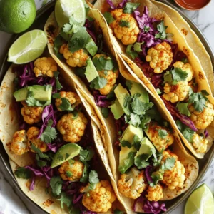 - 1 large head of cauliflower, cut into bite-sized florets - 2 tablespoons olive oil - 1 teaspoon smoked paprika - 1 teaspoon cumin - 1/2 teaspoon garlic powder - 1/2 teaspoon onion powder - Salt and pepper to taste - 8 small corn or flour tortillas - 1 avocado, sliced - 1 cup red cabbage, finely shredded - 1/2 cup fresh cilantro, chopped - 1 lime, cut into wedges - Hot sauce (optional, for serving) The heart of these tacos is the cauliflower. It brings a nice texture and flavor. The olive oil and spices add depth. Smoked paprika and cumin work well together. They give a warm, earthy taste that you will love. If you want to switch things up, you can use different tortillas. Try lettuce wraps for a low-carb option. You can also use whole wheat tortillas for a healthier choice. For toppings, get creative! Add pickled jalapeños for heat or fresh mango for sweetness. Cauliflower is a low-calorie vegetable packed with health benefits. It is high in fiber, which helps digestion. This veggie is also rich in vitamins C and K. These nutrients support your immune system and promote strong bones. Eating cauliflower can boost your overall health while you enjoy these tasty tacos. For the Full Recipe, check the section above. Start by cutting the cauliflower into bite-sized florets. Make sure they are even in size for even cooking. Place the florets in a large bowl. Next, drizzle the florets with olive oil. Use about 2 tablespoons to coat them well. Now, add your spices. Include 1 teaspoon of smoked paprika, 1 teaspoon of cumin, 1/2 teaspoon of garlic powder, and 1/2 teaspoon of onion powder. Sprinkle salt and pepper to taste. Toss everything together until all the florets are well coated. This step adds great flavor. Preheat your oven to 425°F (220°C). This high heat helps the cauliflower become golden brown. Spread the seasoned cauliflower on a baking sheet lined with parchment paper. Make sure they are in a single layer. Roast the cauliflower for about 25-30 minutes. Stir halfway through to ensure even cooking. The florets should be tender and golden brown when done. Keep an eye on them to avoid burning. This roasting process brings out a nice, sweet flavor. While the cauliflower roasts, warm your tortillas. Heat a skillet over medium heat. Place each tortilla in the skillet for about 30 seconds on each side. This makes them soft and easy to fold. Now it’s time to assemble. Take a warm tortilla and add a generous amount of roasted cauliflower on top. Then, layer on the avocado slices, shredded red cabbage, and chopped cilantro. This adds fresh flavor and color to your tacos. Serve with lime wedges and hot sauce on the side for an extra kick. For the complete Vegan Cauliflower Tacos recipe, check out [Full Recipe]. To boost the flavor of your vegan cauliflower tacos, try adding extra spices. Consider these options: - Chili powder for a smoky kick. - Cayenne pepper for heat. - Coriander for a bright, citrusy note. To adjust heat levels, start with a small amount of cayenne. You can always add more if you want it spicier. Remember, balance is key. For a stunning dish, arrange your tacos on a large platter. Add a garnish of fresh cilantro and lime wedges. This makes your tacos pop! Pair these tacos with sides like: - Refried beans for protein. - Mexican rice for a hearty option. - Chips and salsa for crunch. For drinks, consider serving with: - Agua fresca for a refreshing option. - Light beer for a classic pairing. You can store cooked cauliflower for later use. Just place it in an airtight container. It stays fresh in the fridge for about three days. To prepare ingredients in advance, do the following: - Cut cauliflower florets and store them in water to keep them crisp. - Mix your spices in a jar for easy access. - Warm tortillas just before serving to keep them soft. These tips help you save time and enjoy delicious tacos anytime! For the full recipe, check the detailed instructions above. {{image_2}} You can enjoy vegan cauliflower tacos in different ways. First, think about soft or crispy tacos. Soft tacos use warm tortillas, which are easy to fold. They hold the flavors well. Crispy tacos come from frying or baking tortillas until golden. This adds a nice crunch to each bite. Another fun idea is to use lettuce wraps instead of tortillas. Crisp leaves like romaine or iceberg work well. They add freshness and a nice crunch. Plus, it cuts down on carbs. You get the same great flavors while changing the texture. You can also customize your tacos with various toppings. For a Mexican twist, consider using pico de gallo, guacamole, or vegan sour cream. These toppings add color and flavor. Fresh ingredients make your dish pop. If you want to experiment, try fusion-style variations. For example, add kimchi for a spicy kick or use curry sauce for an Asian flair. These ideas create unique flavor profiles while keeping the dish plant-based. If you're gluten-free, you can still enjoy these tacos! Use corn tortillas, which are naturally gluten-free. They provide a great base for your toppings and roasted cauliflower. You can also boost the protein in your tacos. Add beans, lentils, or chickpeas. These options not only increase protein but also add more texture. You can mix and match based on what you have at home. Explore these variations to find the perfect fit for your taste buds. You can make vegan cauliflower tacos your own! For the complete recipe, check out the Full Recipe above. To keep roasted cauliflower fresh, place it in an airtight container. This stops moisture from ruining its crispness. You can store it in the fridge for up to four days. For tortillas, wrap them in foil or plastic wrap. This helps keep them soft and prevents them from drying out. To reheat the cauliflower, an oven or air fryer works best. Heat it at 350°F (175°C) for about ten minutes. This method keeps the texture nice and crispy. You can also use a skillet over medium heat if you prefer. For repurposing leftovers, try adding the cauliflower to salads or grain bowls. This way, you add flavor and nutrition to other meals. If you want to freeze roasted cauliflower, make sure to cool it completely first. Then, place it in a freezer-safe bag. Try to remove as much air as you can. This helps prevent freezer burn. For thawing, simply place it in the fridge overnight. You can also reheat it straight from the freezer if you're in a hurry. Enjoy your Vegan Cauliflower Tacos anytime! For the full recipe, check out the earlier section. Vegan Cauliflower Tacos can last for about 3 to 4 days in the fridge. Store them in an airtight container to keep them fresh. It is best to keep the filling and tortillas separate. This way, the tortillas won’t get soggy. When you want to eat them, just warm up the filling and tortillas separately. Yes, you can use frozen cauliflower. Frozen cauliflower is convenient and saves time. It may have a slightly softer texture after cooking. To use it, thaw the cauliflower and pat it dry before seasoning. This helps avoid excess moisture. If you like a firmer bite, fresh cauliflower is a better option. There are many tasty toppings for vegan tacos. Here are some popular choices: - Sliced avocado - Finely shredded red cabbage - Chopped fresh cilantro - Diced tomatoes - Lime wedges - Hot sauce You can also try adding corn, black beans, or pickled onions for extra flavor. Yes, you can meal prep these tacos easily! Prepare the roasted cauliflower ahead of time and store it in the fridge. You can also chop the toppings and keep them ready. Assemble the tacos just before serving to keep everything fresh. This makes it quick to enjoy a healthy meal during busy days. For the complete Vegan Cauliflower Tacos recipe, check out the [Full Recipe]. Vegan Cauliflower Tacos are easy to make and delicious. We covered key ingredients and step-by-step instructions. I shared tips for flavor and presentation. You now know about nutritious benefits and how to store leftovers. These tacos fit many diets and can suit your taste. Enjoy experimenting with flavors and textures. You can create a healthy meal that’s fun to eat. Try them soon, and share your favorite version!