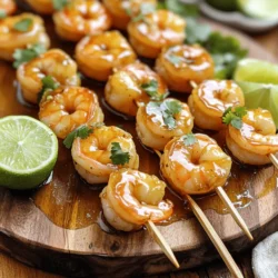 - 1 lb large shrimp, peeled and deveined - 1/4 cup honey - 1/4 cup soy sauce - 4 cloves garlic, minced - 1 tablespoon fresh ginger, grated - 1 tablespoon sesame oil - 1 tablespoon lime juice - 1/4 teaspoon red pepper flakes - Salt and pepper to taste - Fresh cilantro for garnish - Wooden skewers (soaked in water for 30 minutes) - Mixing bowl - Grill or grill pan You need fresh ingredients for the best taste. I prefer large, juicy shrimp for this dish. Honey adds sweetness, while soy sauce gives it a savory kick. Garlic and ginger bring a nice depth of flavor. You can add sesame oil for a nutty touch and lime juice for brightness. If you enjoy a bit of heat, toss in red pepper flakes. Don’t forget to soak your wooden skewers! This step keeps them from burning on the grill. A mixing bowl is handy for combining the marinade. You can use either a grill or grill pan to cook the skewers. For the full recipe and step-by-step instructions, check out the Honey Garlic Shrimp Skewers recipe. Enjoy cooking! To start, I whisk together the honey and soy sauce. Then, I add minced garlic, grated ginger, sesame oil, lime juice, and red pepper flakes. This mix creates a sweet and savory marinade packed with flavor. The balance of honey and soy sauce gives the shrimp a tasty glaze. Next, I season the shrimp with salt and pepper. I toss them in the marinade until they’re well coated. Cover the bowl and refrigerate the shrimp for 30 minutes. This time helps the flavors soak into the shrimp. The result is shrimp that burst with taste when cooked. After marinating, I preheat the grill or grill pan over medium-high heat. I make sure it’s well-oiled to stop the shrimp from sticking. Now, I thread the marinated shrimp onto the soaked wooden skewers. I leave a little space between each shrimp for even cooking. Once the grill is hot, I place the skewers on it. I cook the shrimp for about 2-3 minutes on each side until they turn pink and opaque. This gives a nice char while keeping them juicy. You can find the full recipe above for all the details! - Always oil your grill well to stop the shrimp from sticking. - Avoid placing too many shrimp on each skewer. This helps them cook evenly. - For a nice look, serve the skewers on a platter. Add lime wedges and extra cilantro. - Pair the skewers with rice or a fresh salad to make a full meal. - Soak wooden skewers in water for 30 minutes. This helps prevent burning. - Make sure the shrimp reach a safe internal temperature of 145°F. This keeps your meal safe to eat. Using these tips will help you create the best Honey Garlic Shrimp Skewers. For the Full Recipe, check out the details above. Enjoy cooking! {{image_2}} You can get creative with your shrimp skewers. If shrimp isn’t your favorite, try scallops or chicken. Both options work well with the honey garlic sauce. If you want a different sweet taste, swap honey for maple syrup. This change adds a unique flavor. To spice things up, add some paprika or chili powder to the marinade. This will give your skewers a nice kick. You can also play with herbs. Try adding parsley or basil to change the taste. These herbs add freshness and a new twist to the dish. Want to avoid grilling? You can oven-bake the skewers instead. Just broil them at high heat for about 6-8 minutes. This method cooks them evenly and keeps them juicy. If you’re cooking indoors, use a stovetop grill pan. It gives you that grilled flavor without the need for an outdoor grill. For the full recipe, check out the Honey Garlic Shrimp Skewers section. You can store your leftover Honey Garlic Shrimp Skewers easily. Just place them in an airtight container. This keeps them fresh for up to 2 days. If you want to save them longer, freeze the cooked skewers. They will last for up to 3 months in the freezer. When you're ready to enjoy your leftovers, reheat them in the oven. Set your oven to 350°F and heat for about 10-15 minutes. This method helps keep the shrimp juicy. You can also use a microwave for quick reheating. Just be careful not to overcook them, as this can make them tough. If you decide to freeze your skewers, place them between layers of parchment paper. This helps them separate easily when you take them out. It's also a good idea to label your container with the date. This way, you can keep track of how long they've been in the freezer. Marinate shrimp for at least 30 minutes for optimal flavor absorption. This time allows the shrimp to soak up the honey, garlic, and ginger flavors. You can even marinate them longer, but 30 minutes works perfectly. Yes, but ensure they are fully thawed and patted dry before marinating. Frozen shrimp can have extra moisture, which may dilute the marinade. Thawing and drying lead to better flavor and texture. Best served with rice, steamed vegetables, or a fresh salad. These sides complement the sweet and savory shrimp well. You can also add lime wedges for a zesty touch. Yes, these skewers can be grilled ahead of time and stored for easy meals throughout the week. They reheat well and maintain their taste. Store them in an airtight container in the fridge for up to two days. For the full recipe, check out the earlier sections. This blog post covered how to make delicious Honey Garlic Shrimp Skewers. We discussed key ingredients, preparation, grilling techniques, and safety tips. Remember, marinating your shrimp enhances flavor, and grilling adds that perfect touch. Get creative by switching out ingredients and trying different cooking methods. You can store leftovers easily and reheat them for future meals. Enjoy this tasty dish that fits into meal prep plans or a quick weeknight dinner!