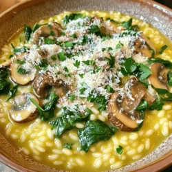 - 1 cup Arborio rice - 4 cups vegetable broth - 1 cup mushrooms, sliced (such as cremini or shiitake) - 1 small onion, finely chopped - 2 cloves garlic, minced - 1 cup spinach, chopped - 1/2 cup Parmesan cheese, grated - 3 tablespoons olive oil - 2 tablespoons butter - Salt and pepper to taste - Fresh parsley, chopped (for garnish) To make a creamy mushroom risotto, you need a few key ingredients. The main star is Arborio rice. This rice has a high starch content, which helps create that creamy texture we love. Vegetable broth adds depth to the flavor. Using homemade broth is best, but store-bought works too. Mushrooms are essential for that earthy flavor. I often choose cremini or shiitake for their rich taste. Onions and garlic add a nice base. They give the dish a warm, savory kick. Spinach adds color and nutrients, while Parmesan cheese brings in a salty, savory punch. Using olive oil and butter helps sauté the onions and garlic, adding richness. Lastly, don’t forget salt and pepper to taste. Fresh parsley not only looks good but also adds a fresh note. This combination creates a risotto that is both savory and satisfying. Follow the Full Recipe for detailed steps on how to combine these ingredients perfectly! 1. Preheat vegetable broth: Start by heating 4 cups of vegetable broth in a medium saucepan. Keep it warm on low heat. This step keeps the cooking process smooth and helps the rice cook evenly. 2. Cook onion and garlic: In a large skillet, heat 2 tablespoons of olive oil over medium heat. Add 1 small chopped onion. Cook until it turns clear, which takes about 3-4 minutes. Then, stir in 2 minced garlic cloves. Cook for an extra minute. 3. Sauté mushrooms: Now, add 1 cup of sliced mushrooms, like cremini or shiitake. Cook them for 5-7 minutes. You want them to soften and release their juices. 4. Toast rice: Add 1 cup of Arborio rice to the skillet. Stir it well to coat it in the oil. Toast the rice for about 2 minutes. This step adds flavor and helps the rice stay firm. 5. Add broth gradually: Begin adding the warm broth one ladle at a time. Stir constantly. Let the rice absorb most of the broth before adding more. This process takes about 18-20 minutes. The rice should be creamy and just tender. 1. Stir in spinach and cheese: Once the last broth is absorbed, stir in 1 cup of chopped spinach and 1/2 cup of grated Parmesan cheese. Add 2 tablespoons of butter for extra creaminess. 2. Season with salt and pepper: Taste your risotto and add salt and pepper as needed. This is the time to adjust the flavors. - Presentation tips: Serve the risotto in wide bowls for a nice look. Drizzle a bit of extra olive oil on top before serving. - Garnishing ideas: Finish with freshly chopped parsley and extra Parmesan cheese. These small touches make your dish pop visually and taste even better. For the full recipe, you can refer to the earlier sections. Enjoy your creamy mushroom risotto! To make your risotto creamy, add broth slowly. This lets the rice soak up the liquid. Stir often while adding broth. This helps release starch, which gives risotto its rich texture. Always use warm broth to keep the cooking steady. Cold broth can shock the rice and ruin the dish. Use medium heat to cook your risotto. Too high a heat can burn the rice. A wide, heavy-bottomed pan is best. It spreads heat evenly and helps the rice cook without sticking. This makes stirring easier. If you have a non-stick pan, it can make clean-up simple too. If you want to try different grains, use farro or barley. They add unique flavors and textures. For a dairy-free option, use nutritional yeast instead of cheese. It gives a cheesy taste without dairy. Coconut milk can replace butter for creaminess. These swaps can also make the dish fun and new. For the full recipe, click here. {{image_2}} You can change your risotto by adding seasonal ingredients. For spring, try adding peas or asparagus. Their fresh flavors brighten the dish. Peas add a sweet crunch, while asparagus gives a nice bite. You can also use seasonal herbs. Fresh basil or thyme can add a lovely aroma and taste. Change the flavor of your risotto with different cheeses. While Parmesan is great, try using goat cheese or Gruyère. These cheeses bring richness and depth. You can also add white wine for a touch of acidity. A splash of lemon zest boosts the flavor, making it bright and refreshing. You can turn your mushroom risotto into a hearty meal by adding protein. Cooked chicken or shrimp can make it more filling. Just sauté them before adding the rice. For a vegetarian option, consider adding chickpeas or lentils. They add protein and texture without meat. For the complete recipe, check out the Full Recipe section. To store leftover risotto, let it cool first. Place it in an airtight container. This keeps moisture in and air out. Risotto is best eaten within three days. If you wait too long, the flavor fades. I always recommend checking for any strange smells before eating. When reheating risotto, use a skillet or saucepan. Add a splash of broth or water. Heat it on low. Stir often to keep it creamy. Avoid the microwave if you can. It tends to dry out the risotto and changes the texture. Can you freeze risotto? Yes, but with caution. Risotto can lose its creamy texture when frozen. If you must freeze it, use a freezer-safe container. When thawing, do this in the fridge overnight. Reheat gently, adding some broth to restore creaminess. This way, you can still enjoy that rich flavor later. For the full recipe, check the main article. The best rice for risotto is Arborio rice. This rice has a high starch content. This starch gives risotto its creamy texture. You can also use Carnaroli or Vialone Nano rice. Both types work well for risotto too. They absorb flavors and remain firm while cooking. Making risotto vegetarian is simple. Use vegetable broth instead of chicken broth. You can also add more vegetables. Spinach, peas, or asparagus work great. If you want a richer taste, add more cheese. This way, you keep all the flavors without any meat. Yes, you can make risotto in advance. However, it’s best fresh. If you prepare it ahead, cool it quickly. Store it in an airtight container in the fridge. When ready to eat, reheat it slowly. Add a bit of broth to bring back the creaminess. Mushroom risotto pairs well with many side dishes. A simple green salad adds freshness. Grilled vegetables create a nice contrast. You can also serve it with garlic bread. For a protein boost, try roasted chicken or shrimp. Each choice enhances the dish and makes it more filling. This blog post covered how to make a delicious mushroom risotto. You learned about key ingredients, step-by-step instructions, and cooking tips. We also explored variations like adding seasonal ingredients or proteins. Remember to store leftovers properly to enjoy later. Risotto may seem tricky, but with practice, you can make it creamy every time. Enjoy your cooking journey and feel free to experiment with flavors. With these tips, you'll impress your family and friends!
