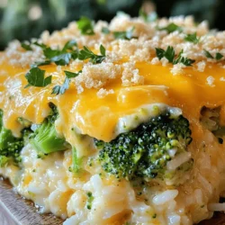 - 2 cups cooked rice - 2 cups broccoli florets - 1 cup sharp cheddar cheese - 1 cup cream of mushroom soup - 1/2 cup milk - 1 small onion - 2 cloves garlic - 1/2 cup breadcrumbs - Fresh parsley for garnish This casserole is rich in flavor and comfort. Each serving has about 300 calories. It contains around 12 grams of fat and 10 grams of protein. You can enjoy this dish without guilt. The cheese gives it a rich taste, while broccoli adds fiber. Using cream of mushroom soup keeps it moist and creamy. You can find the Full Recipe above to make it yourself! 1. First, preheat your oven to 350°F (175°C). This step is key for even cooking. 2. Grab a large baking dish and grease it lightly. This helps prevent sticking. 3. Next, heat a drizzle of olive oil in a large skillet over medium heat. 4. Add the finely chopped onion and sauté until it turns translucent, about 3-4 minutes. 5. Once the onion softens, add the minced garlic. Cook it for an extra minute until it smells great. 6. Now, toss in the broccoli florets. Cook for 2-3 minutes until they are just tender. Remove from heat. 1. In a big mixing bowl, combine the cooked rice, the broccoli mix, cream of mushroom soup, milk, and paprika. 2. Stir everything until well combined. This is the base of your casserole. 3. Fold in half of the shredded cheddar cheese. Save the rest for later. 4. Don't forget to season with salt and pepper to taste. It adds flavor to your dish. 1. Transfer the mixture to the greased baking dish. Spread it evenly to ensure even cooking. 2. Sprinkle the remaining cheddar cheese on top for a cheesy finish. 3. If you like, add breadcrumbs for a crunchy topping. 4. Bake in the oven for 25-30 minutes. Look for a bubbly and golden top to know it's done. You can find the full recipe above to ensure you have all the details right! To make perfect rice, rinse it first. This removes extra starch. Use a ratio of 1 cup rice to 2 cups water. Bring water to a boil, add rice, cover, and simmer for 18-20 minutes. Fluff with a fork once done. For broccoli, steam it for 3-4 minutes. You want it bright green and tender but still crisp. This keeps its flavor and nutrients intact. Avoid overcooking, as it can turn mushy. If you don’t have cream of mushroom soup, use cream of chicken or vegetable soup. You can even make a homemade version with sautéed mushrooms and cream. It adds a fresh taste. For cheese, try using mozzarella or gouda instead of cheddar. Each type gives a unique flavor. Blend different cheeses for a richer taste. Just keep the total amount the same. Pair your casserole with a fresh salad or steamed green beans. This balances the richness of the dish. You can also serve it with garlic bread for a comforting meal. For presentation, use a vibrant plate. Sprinkle fresh parsley on top for color. Serve it hot and bubbly, so everyone enjoys the creamy goodness. For the full recipe, check out the Full Recipe above. {{image_2}} You can easily add proteins to your Cheddar Broccoli Rice Casserole. Chicken or sausage works great. Just cook them before adding to the mix. Chop the chicken into bite-sized pieces. For sausage, slice it into rounds. Both will add a tasty twist. If you prefer a meat-free option, consider using chickpeas or lentils. These will give you a good protein boost without meat. To change the flavor, you can add herbs or spices. Try thyme, rosemary, or even a pinch of cayenne for heat. These will wake up the dish and make it special. You can also switch the cheese. Instead of cheddar, use mozzarella or pepper jack for a different taste. Each cheese brings its own unique flavor to the casserole. Using seasonal vegetables can make this dish shine. In spring, add peas or asparagus for a fresh touch. In fall, try sweet potatoes or butternut squash. These veggies will not only taste great but also add color. You can also adjust the recipe for holidays. For example, add cranberry sauce for a festive flair. This makes your casserole perfect for gatherings. To store your Cheddar Broccoli Rice Casserole, let it cool first. Place it in an airtight container to keep it fresh. Make sure to cover it well. It will last for about 3 to 5 days in the fridge. Always check for any off smells or changes in texture before eating. If you want to freeze the casserole, I suggest cutting it into portions. Use a freezer-safe container or wrap it tightly with plastic wrap. This keeps the casserole fresh for up to 3 months. When you are ready to eat, thaw it overnight in the fridge. Reheat in the oven at 350°F (175°C) until it is hot throughout, about 20-25 minutes. For busy weekdays, make this casserole ahead of time. Prepare it and store it in the fridge for up to 2 days before baking. You can also bake it and then portion it out. Store single servings in containers for easy meals. This makes it super simple to grab and go any day of the week. You could find the full recipe to help you plan your next meal! You can make this casserole gluten-free by using specific ingredients. Here’s what to do: - Use gluten-free rice, like brown or white rice. - Substitute regular cream of mushroom soup with a gluten-free version or homemade soup. - Ensure the cheese you choose is labeled gluten-free. These swaps will help you enjoy the same great taste without gluten. Yes, frozen broccoli works well! Here are some benefits and tips: - Frozen broccoli is easy to prep and saves time. - It’s often picked and frozen at peak freshness, keeping nutrients intact. - Before adding to the casserole, thaw and drain any excess water. This step helps prevent a watery dish. Look for these signs to know your casserole is ready: - The top should be golden brown and bubbly. - You can insert a fork or knife in the center; it should come out clean. - The edges might start to pull away from the sides of the dish. These clues will guide you to perfect doneness every time. For the complete recipe, check out the Full Recipe. You now have a simple yet delicious recipe for Cheddar Broccoli Rice Casserole. We covered key ingredients, easy steps, and creative variations. Plus, I shared tips for storage and meal prep. This dish is perfect for any meal and can suit different diets. Try making it your own with extra flavors or proteins. Whether you serve it fresh or as leftovers, it will always please. Cooking can be fun and rewarding. Enjoy making this tasty casserole!