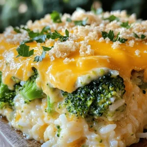 - 2 cups cooked rice - 2 cups broccoli florets - 1 cup sharp cheddar cheese - 1 cup cream of mushroom soup - 1/2 cup milk - 1 small onion - 2 cloves garlic - 1/2 cup breadcrumbs - Fresh parsley for garnish This casserole is rich in flavor and comfort. Each serving has about 300 calories. It contains around 12 grams of fat and 10 grams of protein. You can enjoy this dish without guilt. The cheese gives it a rich taste, while broccoli adds fiber. Using cream of mushroom soup keeps it moist and creamy. You can find the Full Recipe above to make it yourself! 1. First, preheat your oven to 350°F (175°C). This step is key for even cooking. 2. Grab a large baking dish and grease it lightly. This helps prevent sticking. 3. Next, heat a drizzle of olive oil in a large skillet over medium heat. 4. Add the finely chopped onion and sauté until it turns translucent, about 3-4 minutes. 5. Once the onion softens, add the minced garlic. Cook it for an extra minute until it smells great. 6. Now, toss in the broccoli florets. Cook for 2-3 minutes until they are just tender. Remove from heat. 1. In a big mixing bowl, combine the cooked rice, the broccoli mix, cream of mushroom soup, milk, and paprika. 2. Stir everything until well combined. This is the base of your casserole. 3. Fold in half of the shredded cheddar cheese. Save the rest for later. 4. Don't forget to season with salt and pepper to taste. It adds flavor to your dish. 1. Transfer the mixture to the greased baking dish. Spread it evenly to ensure even cooking. 2. Sprinkle the remaining cheddar cheese on top for a cheesy finish. 3. If you like, add breadcrumbs for a crunchy topping. 4. Bake in the oven for 25-30 minutes. Look for a bubbly and golden top to know it's done. You can find the full recipe above to ensure you have all the details right! To make perfect rice, rinse it first. This removes extra starch. Use a ratio of 1 cup rice to 2 cups water. Bring water to a boil, add rice, cover, and simmer for 18-20 minutes. Fluff with a fork once done. For broccoli, steam it for 3-4 minutes. You want it bright green and tender but still crisp. This keeps its flavor and nutrients intact. Avoid overcooking, as it can turn mushy. If you don’t have cream of mushroom soup, use cream of chicken or vegetable soup. You can even make a homemade version with sautéed mushrooms and cream. It adds a fresh taste. For cheese, try using mozzarella or gouda instead of cheddar. Each type gives a unique flavor. Blend different cheeses for a richer taste. Just keep the total amount the same. Pair your casserole with a fresh salad or steamed green beans. This balances the richness of the dish. You can also serve it with garlic bread for a comforting meal. For presentation, use a vibrant plate. Sprinkle fresh parsley on top for color. Serve it hot and bubbly, so everyone enjoys the creamy goodness. For the full recipe, check out the Full Recipe above. {{image_2}} You can easily add proteins to your Cheddar Broccoli Rice Casserole. Chicken or sausage works great. Just cook them before adding to the mix. Chop the chicken into bite-sized pieces. For sausage, slice it into rounds. Both will add a tasty twist. If you prefer a meat-free option, consider using chickpeas or lentils. These will give you a good protein boost without meat. To change the flavor, you can add herbs or spices. Try thyme, rosemary, or even a pinch of cayenne for heat. These will wake up the dish and make it special. You can also switch the cheese. Instead of cheddar, use mozzarella or pepper jack for a different taste. Each cheese brings its own unique flavor to the casserole. Using seasonal vegetables can make this dish shine. In spring, add peas or asparagus for a fresh touch. In fall, try sweet potatoes or butternut squash. These veggies will not only taste great but also add color. You can also adjust the recipe for holidays. For example, add cranberry sauce for a festive flair. This makes your casserole perfect for gatherings. To store your Cheddar Broccoli Rice Casserole, let it cool first. Place it in an airtight container to keep it fresh. Make sure to cover it well. It will last for about 3 to 5 days in the fridge. Always check for any off smells or changes in texture before eating. If you want to freeze the casserole, I suggest cutting it into portions. Use a freezer-safe container or wrap it tightly with plastic wrap. This keeps the casserole fresh for up to 3 months. When you are ready to eat, thaw it overnight in the fridge. Reheat in the oven at 350°F (175°C) until it is hot throughout, about 20-25 minutes. For busy weekdays, make this casserole ahead of time. Prepare it and store it in the fridge for up to 2 days before baking. You can also bake it and then portion it out. Store single servings in containers for easy meals. This makes it super simple to grab and go any day of the week. You could find the full recipe to help you plan your next meal! You can make this casserole gluten-free by using specific ingredients. Here’s what to do: - Use gluten-free rice, like brown or white rice. - Substitute regular cream of mushroom soup with a gluten-free version or homemade soup. - Ensure the cheese you choose is labeled gluten-free. These swaps will help you enjoy the same great taste without gluten. Yes, frozen broccoli works well! Here are some benefits and tips: - Frozen broccoli is easy to prep and saves time. - It’s often picked and frozen at peak freshness, keeping nutrients intact. - Before adding to the casserole, thaw and drain any excess water. This step helps prevent a watery dish. Look for these signs to know your casserole is ready: - The top should be golden brown and bubbly. - You can insert a fork or knife in the center; it should come out clean. - The edges might start to pull away from the sides of the dish. These clues will guide you to perfect doneness every time. For the complete recipe, check out the Full Recipe. You now have a simple yet delicious recipe for Cheddar Broccoli Rice Casserole. We covered key ingredients, easy steps, and creative variations. Plus, I shared tips for storage and meal prep. This dish is perfect for any meal and can suit different diets. Try making it your own with extra flavors or proteins. Whether you serve it fresh or as leftovers, it will always please. Cooking can be fun and rewarding. Enjoy making this tasty casserole!