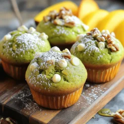 - 1 ½ cups all-purpose flour - 1 tablespoon matcha green tea powder - ½ cup granulated sugar - ½ cup brown sugar, packed - 1 tablespoon baking powder - ½ teaspoon salt - 2 large eggs - ¾ cup milk (dairy or non-dairy) - ⅓ cup vegetable oil - 1 teaspoon vanilla extract - ½ cup white chocolate chips (optional) - ¼ cup chopped nuts (e.g., walnuts or almonds, optional) Matcha green tea muffins are not just tasty; they are also good for you. Matcha is rich in antioxidants. It helps boost energy and focus. With just a few simple ingredients, you can create a delightful morning treat. The main ingredient is matcha powder. This bright green powder comes from finely ground green tea leaves. It gives the muffins a unique flavor and vibrant color. The blend of sugars adds a nice sweetness without being too heavy. I love using a mix of dairy and non-dairy milk. You can choose what fits your diet best. The vegetable oil keeps the muffins moist. Eggs help bind everything together and add a fluffy texture. You can add white chocolate chips or nuts for extra flavor. They make each bite even more enjoyable. Feel free to skip them if you prefer a simpler muffin. With this complete ingredient list, you are ready to bake. Check out the Full Recipe for step-by-step instructions to make your perfect matcha green tea muffins! Start by gathering all your ingredients. You will need: - 1 ½ cups all-purpose flour - 1 tablespoon matcha green tea powder - ½ cup granulated sugar - ½ cup brown sugar, packed - 1 tablespoon baking powder - ½ teaspoon salt - 2 large eggs - ¾ cup milk (dairy or non-dairy) - ⅓ cup vegetable oil - 1 teaspoon vanilla extract - ½ cup white chocolate chips (optional) - ¼ cup chopped nuts (optional) Having everything ready will make your baking smooth. In a large bowl, whisk together the flour, matcha powder, granulated sugar, brown sugar, baking powder, and salt. Make sure there are no lumps. This mix gives your muffins that lovely green color and flavor. In a separate bowl, beat the eggs. Then add the milk, vegetable oil, and vanilla extract. Mix well until everything is smooth. This step helps to create a moist muffin. Pour the wet mixture into the dry mixture. Gently mix until just combined. Do not overmix, or your muffins may turn out tough. If you want extra sweetness, fold in the white chocolate chips and chopped nuts here. Preheat your oven to 375°F (190°C). Line a muffin tin with paper liners or grease it. Fill each muffin cup about ¾ full with the batter. Bake for 18-20 minutes. Check with a toothpick. It should come out clean when done. After baking, let the muffins cool in the pan for 5 minutes. Then transfer them to a wire rack to cool completely. Serve them warm, dusted with matcha powder or powdered sugar. Pair with fresh fruit for a great breakfast. Enjoy your Matcha Magic Muffins! To get soft and fluffy muffins, mix carefully. Combine wet and dry ingredients until just blended. If you overmix, your muffins can become tough. Use room temperature eggs and milk for the best rise. Also, avoid opening the oven door while baking; heat helps them rise well. You can make these muffins your own. Add fruits like blueberries or bananas for extra flavor. Swap half the all-purpose flour for whole wheat flour for a healthier option. For a fun twist, try adding spices like cinnamon or nutmeg. Don’t forget to check the full recipe for more ideas! If your muffins sink, you might have overmixed. Check that your baking powder is fresh, too. If they are too dry, you may have added too much flour. Use a light hand when measuring. For uneven tops, ensure your oven heats evenly. Rotating the muffin tin halfway through baking helps with this. {{image_2}} You can make these matcha muffins gluten-free. Replace all-purpose flour with a gluten-free blend. Many options are available at stores. Ensure the blend has xanthan gum for structure. This small change keeps the muffins soft and tasty. Get creative with add-ins for your muffins. Fresh or frozen berries work well. Blueberries, raspberries, or strawberries add a burst of flavor. You can also use bananas or apples for sweetness. Just chop them into small pieces before adding. This makes each bite exciting! To make these muffins vegan, swap eggs and milk with plant-based options. Use flax eggs or applesauce instead of eggs. For milk, almond or oat milk works great. The muffins still turn out light and fluffy. You will love how easy this adaptation is! For the full recipe, check out Matcha Magic Muffins. Store your matcha green tea muffins in an airtight container. This keeps them fresh for about 2 to 3 days. If you want to keep them soft, place a slice of bread in the container. The bread's moisture helps the muffins stay fluffy. For longer storage, freeze your muffins. Wrap each muffin in plastic wrap or foil. Place them in a freezer-safe bag or container. You can keep them this way for up to 3 months. When you want to enjoy them, just thaw them overnight in the fridge. To reheat, use your oven or microwave. Preheat your oven to 350°F (175°C). Place the muffin on a baking sheet and warm it for about 5 to 10 minutes. In the microwave, heat for about 15-20 seconds. This brings back their soft texture. Enjoy your muffins warm for the best flavor! To make matcha muffins, start by gathering your ingredients. You will need flour, matcha powder, sugars, baking powder, salt, eggs, milk, oil, and vanilla extract. Mix the dry ingredients in one bowl and the wet ones in another. Combine them gently and fill muffin cups. Bake at 375°F for about 18-20 minutes. For the full recipe, check the section above. You can swap matcha powder with green tea, but the taste will change. Matcha has a rich flavor and bright color. Regular green tea lacks this intensity. If you use green tea, brew it strong for more flavor. However, your muffins may not be as vibrant. Store your matcha muffins in an airtight container. Keep them at room temperature for up to three days. If you want to store them longer, refrigerate them for a week. You can also freeze muffins for up to three months. Just wrap them well. A matcha muffin has about 150-200 calories, depending on the recipe. Ingredients like sugars and chocolate chips can raise the count. If you want a lighter muffin, reduce the sugar or skip the chocolate. Yes, you can make these muffins ahead of time. They stay fresh for a few days when stored properly. You can also bake them and freeze them for later. Just thaw and reheat them when you are ready to enjoy! In this article, I shared a complete guide to making matcha muffins. We covered ingredients, health benefits, and step-by-step instructions. You learned tips for perfect texture and how to customize your recipe. Making these muffins can be fun and rewarding. Plus, you get tasty treats that are good for you! Now, you have the tools to bake and store delicious matcha muffins. Enjoy your baking journey!