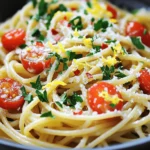 To make a tasty Spaghetti Aglio e Olio, you need these main ingredients: - 400g spaghetti - 6 cloves garlic, thinly sliced - ½ cup extra virgin olive oil - ½ teaspoon red pepper flakes - Zest of 1 lemon - Juice of 1 lemon - Salt, to taste - ¼ cup fresh parsley, chopped You can enhance your dish with some fun extras. Here are optional ingredients to consider: - ¼ cup grated Parmesan cheese (for creaminess) - 1 cup cherry tomatoes, halved (for freshness) These additions can bring more flavor and texture to your meal. If you don’t have a key ingredient, don’t worry! Here are some good swaps: - Use whole wheat or gluten-free pasta for dietary needs. - Swap olive oil with avocado oil for a different taste. - Try shallots instead of garlic for a milder flavor. These substitutions keep the dish tasty while catering to your needs. For the full recipe, check out the link provided. Start by bringing a large pot of salted water to a boil. I use about one tablespoon of salt for every four quarts of water. After it boils, add 400g of spaghetti. Cook it for about 8-10 minutes or until it is al dente. This means it should be firm, not mushy. Before you drain the spaghetti, save about 1 cup of pasta water. This water will help our sauce later. While the spaghetti cooks, grab a large pan. Heat ½ cup of extra virgin olive oil over medium heat. Once the oil is hot, add 6 cloves of thinly sliced garlic. Stir the garlic for 2-3 minutes until it turns golden brown. Watch closely! If it burns, it will taste bitter. Next, stir in ½ teaspoon of red pepper flakes. Cook for another 30 seconds to wake up those flavors. Now, it’s time to combine everything. Take the drained spaghetti and toss it into the pan with the garlic oil. Mix well so every strand is coated. Add the zest and juice of 1 lemon, along with ½ cup of the reserved pasta water. Stir until the liquid creates a light sauce. If it seems dry, add more pasta water. Finally, mix in ¼ cup of chopped fresh parsley and 1 cup of halved cherry tomatoes. Season with salt to taste. For an extra touch, sprinkle some grated Parmesan cheese on top. You can find the [Full Recipe] for all the steps and details you need! Start with a big pot of water. Add salt until it tastes like the sea. Bring the water to a boil. Add the spaghetti and stir to keep it from sticking. Cook the pasta until it is al dente, which means firm to the bite. This usually takes about 8 to 10 minutes. Remember to save a cup of pasta water before draining. This water helps your sauce stick. Heat your olive oil over medium heat. Add your sliced garlic and watch it closely. You want it golden brown, not dark. This usually takes 2-3 minutes. If the garlic burns, it will taste bitter. Don't rush this step; patience is key. Right before it gets too dark, add the red pepper flakes. This helps to bring out their flavor. If you love heat, feel free to add more red pepper flakes. Start with a half teaspoon, then taste. You can always add more, but it’s hard to take it out. If you prefer less spice, cut back on the flakes. You can also add more lemon juice to balance the heat. This dish is all about your taste, so make it your own! For more great tips, don't forget to check out the Full Recipe! {{image_2}} You can easily add vegetables to your spaghetti. Consider including spinach, bell peppers, or broccoli. They add color and nutrition. Simply sauté them with the garlic. This way, you get a tasty and healthy dish. You can switch up the sauce for more flavor. Try adding pesto, marinara, or even a light cream sauce. Each option gives a new taste to your meal. Experiment with different sauces to find your favorite. To make this dish vegan, leave out cheese. You can also use nutritional yeast instead. For gluten-free spaghetti, choose gluten-free pasta brands. These small swaps let everyone enjoy this dish without missing out. Store leftover spaghetti Aglio e Olio in an airtight container. Keep it in the fridge. It stays fresh for about three days. Make sure to cool the pasta before sealing it. This will help keep the texture. To reheat, use a skillet over low heat. Add a splash of olive oil or water. Stir gently until warm. This helps keep the pasta moist. You can also microwave it. Use a microwave-safe bowl and cover it loosely. Heat in short bursts, stirring in between. You can freeze spaghetti Aglio e Olio, but with caution. The texture might change. Cool the pasta completely before freezing. Place it in a freezer-safe bag. Squeeze out air and seal tightly. It can last up to two months. When ready to eat, thaw it overnight in the fridge. Reheat as mentioned earlier for the best taste. Aglio e Olio is Italian for garlic and oil. This dish highlights these two simple ingredients. It shows how basic flavors can create magic. For me, it’s all about fresh garlic and good olive oil. This combo brings a rich taste that’s hard to beat. Yes, you can add protein! Grilled chicken or shrimp works great. You can also toss in sautéed mushrooms or chickpeas for a hearty touch. Just cook the protein separately and mix it in with the spaghetti. This makes your meal even more filling and satisfying. To make Spaghetti Aglio e Olio ahead of time, cook the spaghetti and garlic oil separately. Store them in airtight containers in the fridge. When you’re ready to eat, simply reheat the garlic oil and toss in the spaghetti. Add fresh parsley and cheese right before serving for the best taste. Check out the Full Recipe for more details! You learned how to make Spaghetti Aglio e Olio today. We covered the key ingredients, cooking steps, and tips for the best flavor. You saw ways to change the dish with veggies and sauces. Plus, we discussed storage, reheating, and FAQs. Now, it’s time to enjoy your meal! Experiment with variations to make it your own. Cooking should be fun, so get creative! Each bite of this dish is both simple and tasty. Enjoy your cooking journey!