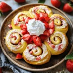 - 2 cups all-purpose flour - ¼ cup granulated sugar - 1 packet instant yeast - ½ teaspoon salt - ½ cup milk, warmed - ¼ cup unsalted butter, melted - 1 large egg - 1 cup cream cheese, softened - ½ cup powdered sugar - 1 teaspoon vanilla extract - 1 ½ cups fresh strawberries, diced - 1 egg wash (1 egg whisked with 1 tablespoon water) - Optional: Whipped cream for serving - Mixing bowls - Rolling pin - Baking dish - Whisk - Converting metric measurements: To convert cups to grams, know that 1 cup of flour is about 120 grams. Use a scale for accuracy. - Substitutions for key ingredients: You can replace all-purpose flour with a gluten-free blend. Yogurt can replace cream cheese for a lighter option. This list of ingredients is key to making the best Strawberry Cheesecake Sweet Rolls. Each item plays a part in creating that perfect blend of flavors. The fresh strawberries add a sweet and tangy taste. The cream cheese gives it a rich texture. Using the right tools helps too. A rolling pin makes it easier to spread dough. Mixing bowls help keep everything organized. These simple items are all you need to start. Feel free to explore the Full Recipe for detailed steps on how to use these ingredients. - Combine warm milk and yeast. In a bowl, mix warm milk, melted butter, and sugar. Sprinkle the yeast on top. Let it sit for about five minutes. It should become frothy. - Mix flour, salt, and wet ingredients. In a separate bowl, combine the flour and salt. Add the yeast mixture and egg. Stir until a dough forms. - Kneading the dough. On a floured surface, knead the dough for about five to seven minutes. Make it smooth and elastic. Place it in a greased bowl. Cover it with a towel and let it rise for about one hour. It should double in size. - Mixing cream cheese and sugar. In a bowl, beat the softened cream cheese and powdered sugar until smooth. Add in the vanilla extract for flavor. - Incorporating strawberries. Gently fold in the diced strawberries. Make sure they are evenly mixed in. Set the filling aside while the dough rises. - Rolling out the dough. After the dough rises, punch it down. Roll it out on a floured surface into a rectangle about 12 by 18 inches. - Spreading the filling. Spread the cheesecake filling evenly over the dough. Leave a small border around the edges. - Cutting and arranging rolls. Roll the dough tightly from one end. Cut the log into 12 equal pieces. Place them cut side up in a greased baking dish. - Baking time and tips. Preheat your oven to 350°F. Brush the tops with the egg wash. Bake for 25 to 30 minutes, until golden brown. Let them cool slightly before serving. For an extra sweet touch, drizzle with icing made from powdered sugar and milk. For the full recipe, refer to the recipe above. To get the best dough, start with warm milk. It wakes up the yeast. Use a kitchen scale for accurate flour measurements. Too much flour can make your rolls tough. Knead the dough until it feels smooth and elastic. If your dough is sticky, add a little flour, one tablespoon at a time. You want it soft, not wet. Flavored extracts can boost your rolls. Try almond or lemon for a twist. Always use fresh strawberries. They add sweetness and a burst of flavor. Frozen strawberries can be watery and change the texture. Fresh berries give the best results. Garnishing makes your rolls pop. Add fresh strawberries on top for color. A drizzle of icing adds sweetness and makes it look fancy. Serve with whipped cream for a treat. It makes every bite feel special. Arrange the rolls on a pretty plate. This makes them hard to resist. For a fun touch, add mint leaves for color and freshness. For the full recipe, check the main section. {{image_2}} You can get creative with your sweet rolls. Try adding chocolate chips for a rich twist. They melt into gooey pockets of goodness. Nut butter swirls can also make your rolls extra special. Just drizzle your favorite nut butter before rolling. This adds a nutty flavor that pairs well with strawberries. If you need gluten-free options, use a gluten-free flour blend. Make sure it has xanthan gum for the right texture. For a vegan twist, swap out the cream cheese. You can use a vegan cream cheese substitute or even a cashew cream. Both options keep your rolls creamy and delicious. You can change the fruit based on the season. In summer, add peaches or blueberries for a fresh taste. In winter, consider adding spices like cinnamon and nutmeg. This makes your rolls perfect for holiday gatherings. You could even try a pumpkin cheesecake filling for fall vibes. The options are endless! To keep your strawberry cheesecake sweet rolls fresh, place them in an airtight container. Store them in the fridge. They stay good for about 3 to 4 days. If you want them to last longer, freezing is a great option. You can freeze sweet rolls before or after baking. For rolled sweet rolls, wrap them well in plastic wrap. Place them in a freezer bag. This method keeps them fresh for up to 2 months. If you freeze baked rolls, let them cool completely first. Wrap them tightly and store them in a container. For thawing, leave them in the fridge overnight. To reheat, follow the reheating suggestions below. To avoid drying out your sweet rolls, use a microwave or oven. If using a microwave, cover the rolls with a damp paper towel. Heat them for about 20-30 seconds. For the oven, preheat it to 350°F (175°C). Place the rolls in a dish and cover with foil. Heat for about 10-15 minutes. This keeps them soft and tasty. Enjoy your delicious rolls warm! For the full recipe, check the earlier section. Yes, you can prepare the rolls ahead of time. You can make the dough and filling, then assemble the rolls. Cover them tightly and refrigerate. Bake them the next day. This saves you time and keeps them fresh. These sweet rolls last about 2 to 3 days at room temperature in an airtight container. If you want to keep them longer, store them in the fridge for up to a week. Just remember, they taste best fresh! Absolutely! You can use blueberries, raspberries, or peaches. Just make sure to chop the fruit into small pieces. Each fruit will give your rolls a different flavor, so feel free to experiment! If you don’t have instant yeast, you can use active dry yeast instead. Just remember to activate it first. Mix it with warm milk and sugar. Let it sit for about 5 to 10 minutes until it bubbles. Yes, you can make these rolls dairy-free. Use almond milk or oat milk instead of regular milk. For the cream cheese, try a plant-based cream cheese alternative. This way, everyone can enjoy these sweet rolls! Check the Full Recipe for more details. In this blog post, we explored how to make Strawberry Cheesecake Sweet Rolls from scratch. We covered the essential ingredients, kitchen tools, and clear steps to prepare the dough, filling, and bake the rolls. I shared tips for perfecting the dough, enhancing flavors, and presenting your rolls beautifully. Remember, you can customize them with different fillings and dietary options. Enjoy experimenting in the kitchen, as baking is all about creativity. Prepare these tasty rolls to delight any gathering or treat yourself!