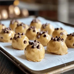 To make chocolate chip cookie dough bites, you need these simple ingredients: - 1 cup all-purpose flour - 1/2 teaspoon baking soda - 1/4 teaspoon salt - 1/2 cup unsalted butter, softened - 1/2 cup brown sugar, packed - 1/4 cup granulated sugar - 2 teaspoons vanilla extract - 1 cup semi-sweet chocolate chips - 1/4 cup mini chocolate chips (for garnish) - 1/4 cup chopped walnuts or pecans (optional, for added texture) You can enhance the taste of your cookie dough bites with these options: - A pinch of cinnamon for warmth - A splash of almond extract for a nutty twist - Dried fruit like cranberries or cherries for a fruity touch - Sea salt flakes on top for a sweet-salty flavor Don't worry if you lack some ingredients. Here are some easy swaps: - Use coconut oil instead of butter for a dairy-free version. - Swap in whole wheat flour for a healthier option. - Use maple syrup instead of brown sugar for a unique taste. - Try dark chocolate chips if you prefer a richer flavor. These options keep the fun alive while cooking. Make sure to check the full recipe for all details. Enjoy your cooking adventure! Making chocolate chip cookie dough bites is simple and fun. You need just a few steps to create these tasty snacks. Gather all the ingredients before you start. This will help you stay organized and make the process smooth. 1. Mix Dry Ingredients: In a small bowl, whisk together the all-purpose flour, baking soda, and salt. Set this mix aside for later. 2. Cream Butter and Sugars: In a large bowl, beat the softened butter, brown sugar, and granulated sugar until light and fluffy. This usually takes about 2-3 minutes. 3. Add Vanilla: Pour in the vanilla extract and mix it in. This adds a nice flavor to your bites. 4. Combine Wet and Dry Ingredients: Slowly add the dry mix to the wet mix. Use low speed on your mixer to avoid overmixing. 5. Fold in Chocolate Chips: Gently fold in the semi-sweet chocolate chips. If you want a crunch, add chopped walnuts or pecans. 6. Form the Bites: Use a cookie scoop or your hands to shape the dough into small balls, about 1 inch in size. Place them on a baking sheet lined with parchment paper. 7. Chill the Dough: Once you form all the bites, put them in the fridge for at least 30 minutes. This helps them firm up. 8. Add Mini Chocolate Chips: After chilling, you can roll the bites in mini chocolate chips for extra flair. 9. Serve: Enjoy these bites chilled or at room temperature. They are perfect for snacking! You can find the Full Recipe for more detailed steps and tips. When making chocolate chip cookie dough bites, avoid using too much flour. If you add more than the recipe calls for, the bites can turn out dry. Also, mixing the dough too much can make it tough. Mix just until you see no dry flour. Remember, the dough should be soft and a bit sticky. To get the best texture, soften the butter before you start. Use room temperature butter for a smooth blend with sugar. It should feel creamy, not hard. Chilling the formed dough helps too. Letting it sit in the fridge for at least 30 minutes firms up the bites, making them easier to eat. You will need a few key tools for perfect bites. A mixing bowl and an electric mixer make mixing easy. Use a cookie scoop for even-sized bites. A spatula helps fold in the chocolate chips and nuts. Lastly, parchment paper is great for lining your baking sheet. It keeps the bites from sticking. For more detailed steps, check the Full Recipe. {{image_2}} You can easily switch up the flavor of your cookie dough bites. For a Nutella twist, replace half the butter with Nutella. This gives a rich, hazelnut taste that pairs well with chocolate chips. If you love peanut butter, swap in equal parts creamy peanut butter for the butter. This adds a fun, nutty flavor to your bites. You can even mix in some crushed pretzels for a salty crunch. Want a healthier treat? You can make vegan cookie dough bites. Use coconut oil instead of butter and maple syrup for sweetening. Substitute almond flour for the all-purpose flour to keep it gluten-free. These options let you enjoy the same great taste with fewer calories. You can also add a scoop of protein powder for an extra boost. Make your cookie dough bites match the season! For fall, add pumpkin spice and chopped pecans. This gives a cozy flavor perfect for autumn. Around the holidays, mix in crushed candy canes or dried cranberries for a festive touch. You can even use colored chocolate chips for a fun look at parties. These variations keep your bites exciting and fun throughout the year. You can find the full recipe for these delightful bites in this article. To keep your chocolate chip cookie dough bites fresh, store them in an airtight container. This helps to lock in moisture. You can keep them in the fridge for up to a week. If you want to keep them longer, consider freezing them. Always make sure they cool completely before storing. Freezing these bites is easy and a great way to save some for later. Place the bites on a baking sheet in a single layer. Freeze them for about two hours. Once frozen, transfer them to a freezer-safe bag. This way, you can grab just a few whenever you crave a treat. Chocolate chip cookie dough bites stay fresh in the fridge for about seven days. If you freeze them, they can last up to three months. To enjoy them at their best, eat them within a month or two. Always check for any signs of freezer burn, as this can affect the taste. Yes, you can eat cookie dough bites without baking them. The dough in these bites is safe. We use heat-treated flour to prevent any health risks. This means you can enjoy the sweet taste of cookie dough without worry. It’s a fun and tasty treat! To store leftover cookie dough bites, place them in an airtight container. Keep them in the fridge for up to one week. You can also freeze them for longer storage. Just make sure to separate each bite with parchment paper. This will help them not stick together. Each chocolate chip cookie dough bite has about 100 calories. They contain around 6 grams of fat and 10 grams of carbs. Each bite offers 1 gram of protein. For more detailed facts, check the specific brands of each ingredient used. Remember, these bites are a treat, so enjoy them in moderation! For the full recipe, you can refer to the section above. In this post, we broke down ingredients, cooking steps, and tips for chocolate chip cookie dough bites. You now understand the best practices for storage and variations to try. Remember, using the right tools makes the process easier. Avoid common mistakes for better results. Enjoy these sweet bites with your favorite flavors, knowing they’re easy to make. Now, gather your ingredients and start creating!