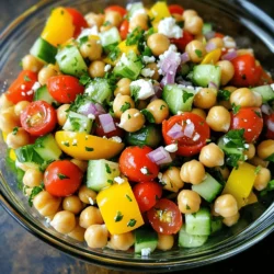 - 1 can (15 oz) chickpeas, drained and rinsed - 1 cup cherry tomatoes, halved - 1 cucumber, diced - 1 bell pepper (red or yellow), diced - 1/4 red onion, finely chopped - 1/2 cup kalamata olives, pitted and sliced - 1/4 cup fresh parsley, chopped - 1/4 cup feta cheese, crumbled (optional) - 3 tablespoons olive oil - 2 tablespoons lemon juice - 1 teaspoon dried oregano - Salt and pepper to taste I love using good ingredients to make this salad. Chickpeas are the star here. They add protein and fiber. I make sure to rinse them well to remove any extra salt. Fresh veggies bring color and crunch. I like cherry tomatoes for their sweetness. Cucumbers add a cool bite, while the bell pepper gives a nice crunch. The red onion adds a bit of zing. Kalamata olives are salty and rich, making the salad so tasty. Fresh parsley adds a bright touch. If you like cheese, feta is a great choice. It adds creaminess and flavor. For the dressing, I use olive oil and lemon juice. The oil gives richness, while the lemon brings brightness. Dried oregano adds a nice herby note. I always taste for salt and pepper. This will make sure every bite is perfect. For the full recipe, you can check the details. Enjoy making this easy and tasty Mediterranean Chickpea Salad! To start, gather all your ingredients. You want to have everything ready. This makes the process fast and easy. In a large bowl, add the chickpeas, cherry tomatoes, cucumber, bell pepper, red onion, olives, and parsley. Mix these together gently. Each bite should have a mix of flavors. In a small bowl, whisk the olive oil, lemon juice, oregano, salt, and pepper. Blend them well. This dressing brings the salad to life. Pour the dressing over the salad mix. Toss it gently so all ingredients get coated. Taste your salad and see if it needs more salt, pepper, or lemon juice. Adjust as needed. Let the salad sit for 10-15 minutes. This helps the flavors meld. For an extra touch, add crumbled feta cheese before serving. This recipe is a breeze and full of bright flavors. Check the Full Recipe for more details. Fresh ingredients make this salad shine. Start with vibrant cherry tomatoes. Look for ones that are firm and colorful. Next, choose a crisp cucumber. A good cucumber should feel firm and have smooth skin. For bell peppers, pick ones that are bright and heavy for their size. A small red onion adds crunch and a slight bite. Don’t forget kalamata olives; they add depth. Fresh parsley brings a burst of flavor too. Always wash your veggies well before use. Fresh ingredients make every bite better. The dressing is key to flavor. Use high-quality olive oil for the best taste. Combine it with fresh lemon juice for brightness. The dried oregano adds a nice herbal note. Mix salt and pepper to taste. Whisk them together until blended well. This ensures a smooth and zesty dressing. Pour it over the salad right before serving. Letting it sit for a few minutes helps flavors blend. You can always adjust the dressing based on your taste. Presentation matters in a salad. Use a large bowl to mix everything gently. This keeps your ingredients intact. To serve, scoop the salad onto plates or in bowls. If using feta cheese, sprinkle it on top for a nice touch. A few parsley leaves can add color. For an extra pop, add lemon wedges on the side. This gives guests a chance to add more zest if they like. A well-presented salad not only looks good but tastes better too. Want to try making this dish yourself? Check out the Full Recipe for step-by-step instructions! {{image_2}} You can boost the protein in this salad easily. Try adding grilled chicken, shrimp, or canned tuna. Each option adds flavor and makes the dish heartier. You can also use cooked quinoa or lentils for a plant-based twist. These choices keep the meal healthy and filling. Feel free to mix the veggies! You can use diced zucchini, shredded carrots, or even artichoke hearts. Each vegetable brings a new taste and texture. If you love a crunch, add radishes or snap peas. The more colors you add, the more fun the salad looks! Making this salad vegan is simple. Just skip the feta cheese and add more olives or avocado. You won’t miss the cheese at all! For gluten-free needs, this salad is already safe. Just make sure any added ingredients are also gluten-free. You can enjoy this dish without worry. For the full recipe, check out the [Full Recipe]. To store your Mediterranean chickpea salad, place it in an airtight container. This keeps it fresh. Make sure to cover it well to avoid odors from the fridge. You should store it in the fridge right after making it. If you plan to eat it later, do not add the feta cheese until you serve it. This keeps the cheese from getting too soft. You can enjoy Mediterranean chickpea salad cold. If you prefer it warm, heat it gently. Use a skillet over low heat. Stir it often to avoid burning. Do not microwave it, as this can make the chickpeas mushy. Heat just until warm, then serve. The salad lasts about 3 to 5 days in the fridge. After that, it may lose its taste. Always check for off smells or changes in texture before eating. If you see any signs of spoilage, it is best to discard it. Make your Mediterranean chickpea salad in small batches to enjoy it fresh. For the full recipe, check the section above. You can keep Mediterranean Chickpea Salad in the fridge for up to five days. Store it in an airtight container. This helps keep the flavors fresh and delicious. If you notice any changes in smell or texture, it's best to toss it out. Yes, you can make this salad in advance. Preparing it a few hours before serving allows flavors to blend well. If you want to keep the salad fresh, add the feta cheese just before serving. This keeps it from becoming soggy. If you don’t have chickpeas, try black beans or lentils. You can swap cherry tomatoes for diced regular tomatoes. Any crunchy vegetable works well, like zucchini or carrots. For olives, you can use green olives or skip them if preferred. If you want a dairy-free version, leave out the feta cheese. Yes, Mediterranean Chickpea Salad is healthy. It is packed with protein and fiber from chickpeas. The fresh veggies provide vitamins and minerals. Plus, olive oil is a healthy fat that supports heart health. This salad is not only tasty but also nourishing. This blog post covered how to make a delicious Mediterranean chickpea salad. You learned the key ingredients, simple steps, and tips to enhance flavors. I shared storage advice and answered common questions about the recipe. This salad is fresh, healthy, and easy to make. You can customize it to fit your needs. I encourage you to enjoy this tasty dish, whether as a side or main meal. With a little effort, you can create something satisfying that everyone will love.