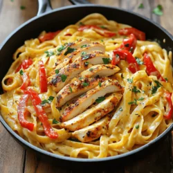 To make Creamy Cajun Chicken Pasta, you need a few simple ingredients. Here is the list: - Chicken: 2 boneless, skinless chicken breasts, sliced - Pasta: 8 oz fettuccine or penne pasta - Seasoning: 1 tablespoon Cajun seasoning - Cooking Oil: 2 tablespoons olive oil - Vegetables: 1 small onion (diced), 1 red bell pepper (sliced), 3 cloves garlic (minced) - Sauce Components: 1 cup heavy cream, 1 cup chicken broth, ½ cup grated Parmesan cheese - Seasoning: Salt and pepper to taste - Garnish: Fresh parsley (chopped) These ingredients come together to create a dish full of flavor. The Cajun seasoning adds a nice kick. The heavy cream makes the sauce rich and smooth. Fresh parsley on top gives it a bright finish. For the full recipe, check out the details in the recipe section. Start by boiling water in a large pot. Add a pinch of salt to the water. Once it boils, add the pasta. Stir it to keep it from sticking. Cook the pasta until it's al dente. This means it should be firm but not hard when bitten. Check the package for the exact time. When it's ready, drain the pasta in a colander. Remember to save about half a cup of pasta water. This water helps the sauce stick later. Take your sliced chicken breasts and coat them with Cajun seasoning. Make sure every piece is covered well. This gives the chicken that bold flavor. Heat olive oil in a large skillet over medium-high heat. Add the chicken to the pan. Cook it for about 5 to 7 minutes. You want it to turn golden brown and be fully cooked. Once done, remove the chicken from the skillet and set it aside. In the same skillet, add the diced onion and sliced red bell pepper. Sauté them for 3 to 4 minutes, until they soften. Then, add the minced garlic and cook for another minute. The garlic should smell great. Next, pour in the chicken broth. Bring it to a gentle simmer. Scrape the brown bits from the skillet to add flavor. Reduce the heat to low and stir in the heavy cream. Let it simmer for 2 to 3 minutes. The sauce will thicken a bit. Add the cooked chicken back to the skillet, along with the pasta. Toss everything together. If the sauce seems too thick, add some of the reserved pasta water. Finally, mix in the grated Parmesan cheese. Season with salt and pepper to taste. This creamy Cajun chicken pasta is now ready to serve! For the full recipe, check out the details above. To make your chicken tender, avoid cooking it too long. Aim for a golden brown color, about 5–7 minutes. Let it rest after cooking to keep it juicy. For perfect pasta and sauce, cook the pasta until it’s al dente. This means it should still have a slight bite. As you mix in the sauce, use the reserved pasta water to adjust the thickness. This simple trick makes your dish creamy and delicious. Pair your creamy Cajun chicken pasta with a fresh salad. A simple green salad with vinaigrette works well. You can also serve it with garlic bread for a tasty side. When it comes to drinks, a chilled white wine is a great match. Look for a Sauvignon Blanc or a light Chardonnay. These wines complement the spices in the dish. One common mistake is overcooking the chicken. This can make it dry and tough. Keep an eye on the time and check for doneness. Another mistake is skipping the reserved pasta water. This water helps to bring the sauce together. Adding it makes your dish creamy and helps everything stick together nicely. {{image_2}} You can switch up the protein in this dish. Try shrimp, sausage, or even tofu. Each option brings its own flavor. Shrimp cook quickly, while sausage adds a hearty bite. Tofu makes it plant-based. For pasta, use gluten-free options if needed. There are many types to choose from. Rice or chickpea pasta works great. These alternatives keep the dish tasty and satisfying. Adding vegetables is an easy way to boost flavor and nutrition. Spinach adds a fresh taste, while mushrooms provide umami. You can mix and match based on what you have. Adjust the spice level to suit your taste. Want more heat? Add extra Cajun seasoning or red pepper flakes. Prefer milder flavors? Use less seasoning and add herbs instead. You can change the creaminess of your sauce. If you like it rich, keep the heavy cream as is. For a lighter dish, reduce the cream amount. Lighter milk or cream alternatives can work too. Try using half-and-half or even coconut milk. These options can still give you a creamy texture while cutting fat. To keep your creamy Cajun chicken pasta fresh, store it in an airtight container. Place it in the fridge as soon as it cools. This dish lasts for about 3 to 4 days. Always check for any off smells or signs of spoilage before eating. For the best texture, reheat your pasta in a skillet over medium heat. Add a splash of chicken broth or heavy cream to keep it creamy. Stir often to prevent sticking. You can also use a microwave, but cover it to keep moisture in. Before serving, add a little fresh parsley for a pop of flavor. If you want to freeze your creamy Cajun chicken pasta, follow these steps: First, let it cool completely. Then, place it in a freezer-safe container or bag. This dish can be frozen for up to 2 months. To thaw, place it in the fridge overnight. Reheat slowly on the stove to maintain the texture. Avoid freezing if possible, as the cream may change texture when thawed. Cajun cuisine comes from the Acadian people in Louisiana. They mixed French cooking with local ingredients. Cajun food is known for its bold flavors and spices. Cajun Chicken Pasta blends this style with creamy pasta dishes. This dish reflects the heart of Cajun culture, using fresh, hearty ingredients. Yes, you can prepare this dish ahead. Cook the chicken and pasta, then store separately. This keeps the pasta from getting mushy. When ready to eat, simply combine and heat. You can also make the sauce in advance. Just store it in the fridge and warm it up when needed. To add more heat, use more Cajun seasoning. You can also try adding cayenne pepper. For an extra kick, toss in some chopped jalapeños. Red pepper flakes are another good option. Adjust the spice to your taste for a zesty experience. Absolutely! Creamy Cajun Chicken Pasta is great for meal prep. Divide the dish into containers for easy meals. It keeps well in the fridge for about 3 days. Reheat in the microwave or on the stove. This makes busy weeknights easier and tastier. This dish pairs well with several sides. A fresh green salad brightens up the meal. Garlic bread is also a popular choice. You might enjoy serving it with steamed veggies. Corn on the cob adds a fun twist too. Yes, you can easily make this recipe vegetarian. Swap the chicken for sautéed mushrooms or tofu. You can also use chickpeas for added protein. Use vegetable broth instead of chicken broth. This keeps all the creamy goodness while being meat-free. For the full recipe, check out the earlier sections. Cajun chicken pasta blends flavor and comfort, making it a favorite dish. We explored the ingredients, cooking steps, and tips to ensure perfection. Pay attention to chicken cooking times and pasta textures for the best results. Don't forget to experiment with variations and flavors based on your taste. If you follow these guidelines, your meal will impress everyone. Remember, this recipe is not just a dish—it's an experience. Enjoy every bite of your tasty creation!