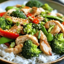 For a great chicken stir-fry, gather these items: - 1 pound boneless, skinless chicken breast, sliced thinly - 2 tablespoons soy sauce - 1 tablespoon cornstarch - 1 tablespoon vegetable oil - 1 cup broccoli florets - 1 red bell pepper, sliced - 1 cup snap peas - 3 cloves garlic, minced - 1-inch piece fresh ginger, grated - 2 tablespoons chicken broth - 1 tablespoon sesame oil - Salt and pepper to taste - 2 green onions, chopped (for garnish) - Sesame seeds (for garnish) You need some basic tools to cook this dish: - A large skillet or wok for even cooking - A medium bowl for marinating chicken - A sharp knife for slicing - A cutting board for prep work - A spatula for stirring ingredients Choosing fresh ingredients makes your stir-fry tasty and healthy. Here are some tips: - Chicken: Look for bright pink meat with no smell. Fresh chicken should feel firm. - Vegetables: Pick vibrant colors and crisp textures. Avoid wilted or brown spots. - Garlic and Ginger: Choose firm, dry pieces for the best flavor. Fresh garlic should not be sprouted. - Soy Sauce: Opt for low-sodium soy sauce for a lighter taste. - Herbs and Garnishes: Use fresh green onions and sesame seeds for a pop of flavor. For the full recipe, please check the [Full Recipe]. First, you need to cut the chicken breast. Slice it thinly to help it cook fast. Then, take a medium bowl and mix the sliced chicken with soy sauce and cornstarch. This mix will add flavor and help the chicken brown nicely. Let it sit for about 15 minutes. This step is key; it helps the chicken absorb the flavors. Next, heat vegetable oil in a large skillet or wok over medium-high heat. Once the oil is hot, add the marinated chicken. Cook it for about 5 to 7 minutes. You want it browned and cooked through. Then, remove the chicken from the skillet and set it aside. In the same skillet, toss in the broccoli florets, sliced red bell pepper, and snap peas. Stir-fry these for about 3 to 4 minutes. You want them to be tender but still crisp. Then, add minced garlic and grated ginger. Stir for about 30 seconds. This will make your kitchen smell amazing! Now, return the cooked chicken to the skillet. Pour in the chicken broth and sesame oil, stirring well. Heat everything for another 2 to 3 minutes, mixing all the flavors together. Season with salt and pepper to taste. You can adjust the seasoning to your liking. For a great presentation, serve the stir-fry over a bed of steamed rice or quinoa. Garnish with chopped green onions and sesame seeds. This adds color and crunch to your dish. For the full recipe, refer to the section above. Enjoy your delicious chicken stir-fry! The best method for stir-fry is high heat. A wok is great for this. It heats fast and cooks evenly. You can also use a large skillet if you don’t have a wok. Preheat your pan before adding oil. This helps your chicken brown well. Stir-frying cooks food quickly, so keep it moving. This way, nothing burns. One common mistake is overcrowding the pan. If you add too much food, it steams instead of fries. Cook in batches if needed. Another mistake is not cutting chicken evenly. Thin slices cook faster and stay tender. Lastly, don’t forget to prep all your ingredients first. Stir-frying is quick, and you need everything ready to go. To get great flavor, marinate your chicken first. Use soy sauce, cornstarch, and a bit of garlic. This adds depth to the dish. Don’t skip the fresh ginger either; it brightens the taste. Use a mix of vegetables for color and crunch. And remember, a splash of sesame oil at the end boosts flavor. For more details, check the Full Recipe. {{image_2}} You can swap chicken for other proteins. Try sliced beef, shrimp, or tofu. Each option offers its own flavor. Beef adds richness. Shrimp cooks quickly and tastes great. Tofu is perfect for a plant-based meal. Just remember to adjust cooking times for each protein. To make a vegetarian stir-fry, skip the chicken. Use tofu or tempeh instead. Both options soak up flavors well. For a vegan choice, replace chicken broth with vegetable broth. This keeps the dish light and fresh. You can also add more veggies like mushrooms or bell peppers to enhance texture. Seasonal vegetables make your stir-fry vibrant. In spring, use asparagus and snap peas. Summer brings zucchini and bell peppers. Fall is great for carrots and Brussels sprouts. In winter, try broccoli and kale. These choices keep your meals fresh and exciting. Experiment with whatever is in season to maximize flavor. For the full recipe, check out the [Full Recipe]. After you make your chicken stir-fry, let it cool down. Place the leftovers in an airtight container. This keeps the food fresh longer. Store the container in the fridge. Use the leftovers within three days for the best taste. If you want to save the stir-fry for later, you can freeze it. First, cool the dish completely. Then, pack it in a freezer-safe container. You can also use freezer bags. Make sure to remove as much air as you can. Label the bag with the date. Your stir-fry will keep well for up to three months. Thaw it in the fridge before reheating. When you're ready to eat the leftovers, reheat them carefully. For best results, use a skillet over medium heat. Add a splash of water or broth to keep it moist. Stir often to heat evenly. You can also use a microwave. Heat it in short bursts, stirring in between. This way, the stir-fry stays tasty and fresh. Enjoy your meal! For the full recipe, check out the Flavorful Chicken Stir-Fry! The best way to cut chicken for stir-fry is to slice it thin. Start with a cold chicken breast. It’s easier to cut when firm. Use a sharp knife and cut against the grain. This keeps the chicken tender. Aim for strips about ¼ inch thick. Thinner strips cook faster and soak up more flavor. Yes, you can use frozen vegetables for this recipe. They save time and are handy. Frozen veggies are often flash-frozen to keep their nutrients. Just add them to the pan directly. No need to thaw first. They may need a minute more to cook, so watch for tenderness. To make a gluten-free version, swap soy sauce for a gluten-free alternative. You can use tamari or coconut aminos. Check the labels to ensure they're gluten-free. Also, ensure cornstarch is certified gluten-free. This way, you enjoy the same great taste without gluten. For more details, check the Full Recipe for guidance. To make a great chicken stir-fry, you need fresh ingredients and the right tools. We covered step-by-step instructions to prepare and cook it perfectly. I shared tips to avoid common mistakes and achieve the best flavor. You can also try variations for different diets and seasonal veggies. Finally, I provided storage tips to keep your leftovers fresh. Stir-fry is fun and easy, so get cooking and enjoy your meal!
