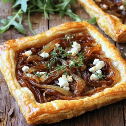 This Caramelized Onion and Goat Cheese Tart is a tasty treat. It blends sweet onions and creamy goat cheese. You can make it with simple ingredients. Follow the Full Recipe for step-by-step guidance. - 1 pre-made puff pastry sheet - 3 large onions, thinly sliced - 3 tablespoons olive oil - 1 tablespoon balsamic vinegar - 1 teaspoon sugar - Salt and pepper to taste - 4 ounces goat cheese, crumbled - 1 tablespoon fresh thyme leaves (or 1 teaspoon dried thyme) - 1 egg (for egg wash) - Fresh arugula (for garnish) The puff pastry is light and flaky. It forms a perfect base for your tart. The onions bring sweetness and depth. Caramelizing them enhances their flavor. Olive oil adds richness. Balsamic vinegar gives a tangy kick. Sugar helps with browning. Goat cheese is creamy and tangy. Fresh thyme adds an earthiness. The egg wash makes the crust golden. Arugula adds a fresh touch when served. Each ingredient plays a role in creating a balanced dish. Start by preheating your oven to 400°F (200°C). Take the pre-made puff pastry sheet out of the fridge. Roll it out on a lightly floured surface until it fits your tart pan. Aim for about 12 inches in diameter. Once rolled, place the pastry into the tart pan. Push it gently into the edges and trim any extra pastry hanging over the sides. Use a fork to prick the bottom of the pastry. This helps it cook evenly. After that, refrigerate it while you make the onion filling. Now, grab a large skillet and heat it over medium heat. Pour in three tablespoons of olive oil and add the three thinly sliced onions. Sprinkle a pinch of salt over the onions. Cook them for about 15 to 20 minutes. Stir often until the onions turn soft and golden brown. Once they reach that lovely color, add a tablespoon of balsamic vinegar, one teaspoon of sugar, and more salt and pepper to taste. Cook for another five minutes. This will make the onions sticky and sweet. When done, remove them from heat and let them cool a bit. Take the chilled pastry shell from the fridge. Spread the caramelized onion mixture evenly over the base. Next, sprinkle four ounces of crumbled goat cheese and one tablespoon of fresh thyme leaves on top. Beat one egg in a small bowl. Brush the egg wash on the edges of the pastry. This gives it a golden finish. Bake the tart in the preheated oven for 20 to 25 minutes. You want the pastry to be golden and puffed, and the cheese should be slightly melted. Once baked, let it cool for a few minutes. Cut the tart into slices and serve warm or at room temperature. Garnish with fresh arugula for a lovely touch. For more details on the recipe, check the Full Recipe section. To get sweet, golden onions, cook them low and slow. Use medium heat and stir often. This helps them cook evenly. Add a pinch of salt early on. Salt draws out moisture, speeding up the process. To deepen flavor, add a teaspoon of sugar. Balsamic vinegar adds a nice tang. This mix creates a rich depth that pairs well with goat cheese. An egg wash gives your tart a shiny, golden crust. Beat one egg in a bowl. Use a pastry brush to apply the wash to the edges of the pastry. Cover all the exposed edges. This helps the pastry puff up nicely during baking. Ensure you don’t get any on the filling; it can make it soggy. A good egg wash boosts the look and taste of your tart. Cut the tart into slices for easy serving. Serve it warm or at room temperature. Garnish with fresh arugula for a peppery bite. A drizzle of balsamic glaze adds a touch of sweetness. Pair it with a light salad or a glass of white wine. For a fun twist, try serving with a fruit chutney. Each bite will delight with flavors and textures. For the full recipe, refer to the Full Recipe section. {{image_2}} You can switch the goat cheese for other cheeses. Feta gives a salty kick. Cream cheese creates a rich and smooth texture. For a sharp taste, try blue cheese. Each cheese adds a unique flavor to the tart. Feel free to mix and match! Adding seasonal vegetables can enhance the tart's taste. Try fresh spinach for a green touch. Sliced tomatoes bring a sweet and juicy flavor. Zucchini or bell peppers add a nice crunch. You can also use mushrooms for an earthy twist. These vegetables make the dish colorful and fresh! If you need a gluten-free option, use gluten-free puff pastry. Look for brands that mimic regular puff pastry well. You can also make a crust with ground almonds or rice flour. Just mix with a little butter and press it into the pan. This keeps the tart tasty while meeting dietary needs. For more details, check the Full Recipe. To keep your caramelized onion and goat cheese tart fresh, let it cool completely. Place any leftover slices in an airtight container. You can also wrap them tightly in plastic wrap. Store it in the fridge for up to three days. To reheat the tart, preheat your oven to 350°F (175°C). Place the tart slices on a baking sheet. Heat for about 10-15 minutes until warm. This keeps the pastry crispy. You can also use a microwave, but the crust may get soft. Heat it for 30 seconds at a time. Check until warm enough. You can freeze leftover tart for later. First, let it cool completely. Wrap each slice in plastic wrap, then place them in a freezer-safe bag or container. It will last for up to three months. To enjoy, thaw in the fridge overnight, then reheat as mentioned above. Enjoy your delicious tart anytime! Yes, you can use many types of onions for this tart. Yellow onions are common and sweet. Red onions add color and a mild taste. Sweet onions, like Vidalia, also work well. Each onion gives a unique flavor to the tart. Just remember, the sweeter the onion, the better the caramelization. You’ll know the onions are ready when they turn a deep golden brown. This usually takes about 15-20 minutes. Stir them often to prevent burning. Look for a soft, jam-like texture. The smell will also be sweet and fragrant. If they start to stick, add a splash of water or more oil. This tart pairs well with fresh salads. A simple arugula salad with lemon dressing works great. You could also serve it with roasted vegetables. For a heartier option, try a bowl of tomato soup. These sides enhance the flavors of the tart and create a balanced meal. We explored the ingredients and steps to make a tasty tart. You learned about key ingredients, steps for preparing puff pastry, and caramelizing onions. I shared tips to get a perfect finish and suggested variations for your tart. Lastly, I provided storage tips and answered common questions. With these insights, you can create a delicious, homemade tart that impresses anyone. Use your creativity and enjoy the cooking process!
