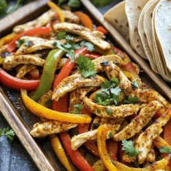 To make these tasty sheet pan chicken fajitas, you need just a few key items: - 1 lb (450g) boneless chicken breasts, sliced into thin strips - 1 bell pepper (red or yellow), sliced - 1 bell pepper (green), sliced - 1 medium onion, sliced - 3 tablespoons olive oil - Juice of 1 lime These ingredients blend well to create a colorful and filling meal. The spice mix brings all the flavors together. You need: - 2 teaspoons chili powder - 1 teaspoon cumin - 1 teaspoon garlic powder - 1 teaspoon onion powder - ½ teaspoon paprika - ½ teaspoon salt - ½ teaspoon black pepper This mix gives the chicken and veggies a nice kick. Feel free to customize your fajitas! Here are some tasty toppings: - Fresh cilantro, chopped - Avocado slices - Sour cream - Salsa - Tortillas for serving These extras add great flavor and texture to your meal. For the full recipe, check out Sizzle & Spice Sheet Pan Chicken Fajitas. Start by preheating your oven to 400°F (200°C). This helps cook your fajitas evenly. Next, grab a large bowl. Add 1 pound of sliced boneless chicken breasts to the bowl. Then, slice one red or yellow bell pepper and one green bell pepper. Toss them into the bowl along with one sliced medium onion. This mix of colors makes your dish bright and tasty. Drizzle 3 tablespoons of olive oil over the chicken and veggies. The oil helps the spices stick and adds flavor. In a small bowl, combine your spices. Use 2 teaspoons of chili powder, 1 teaspoon of cumin, 1 teaspoon of garlic powder, 1 teaspoon of onion powder, ½ teaspoon of paprika, ½ teaspoon of salt, and ½ teaspoon of black pepper. Stir these together well. Now, sprinkle this spice mix over the chicken and vegetables. Squeeze the juice of one lime over everything too. Toss all the ingredients until they are well coated. This adds a zesty kick that makes the dish pop. Spread the chicken and veggies onto your baking sheet in a single layer. This ensures they cook evenly. Place the sheet in your preheated oven. Bake for 20 to 25 minutes. Stir halfway through to mix the flavors. When the chicken is cooked through and the veggies are tender, take them out. Let them rest for a few minutes. Garnish with chopped fresh cilantro before serving. Enjoy your fajitas with warm tortillas and any toppings you like. For the full recipe, check out the details above. To make your chicken fajitas pop with flavor, use a good mix of spices. I love using chili powder, cumin, and garlic powder. These spices give the chicken a warm and smoky taste. Always season your chicken before cooking. This helps the flavors soak in. Don't be shy with the seasoning! Toss everything well so each bite is full of flavor. For the best veggies, cut them into even pieces. This way, they cook at the same rate. I like to use bell peppers and onions for color and taste. Bake them alongside the chicken. They will soften and caramelize, adding sweetness. Stir halfway through cooking to keep them from burning. They should be tender but still bright. Sheet pan cooking is great for easy cleanup! Always line your pan with parchment paper. This prevents sticking and makes cleaning fast. After cooking, let the pan cool a bit. Then, soak it in warm, soapy water. This helps lift any stuck bits. You can also wipe it down with a paper towel before washing. This saves time and effort. For the full recipe, be sure to check out the instructions! {{image_2}} You can easily make this dish meat-free. Use firm tofu or tempeh instead of chicken. Slice the tofu or tempeh into strips. You can still enjoy the same great flavors! Just follow the same steps as the chicken recipe. Use the same spices and veggies. This way, you keep it tasty and satisfying. If you want to switch proteins, consider shrimp or beef. Shrimp cooks quickly, so watch it closely. Slice beef into thin strips, like the chicken. Both options work well with the same spices and veggies. You can mix it up and find your favorite protein. Feel free to get creative with spices! Add smoked paprika for a deeper taste. You can also try adding cayenne pepper for heat. If you love herbs, mix in oregano or thyme. These small changes make a big impact on flavor. Try different spice blends until you find what you love! To store leftover chicken fajitas, let them cool first. Place them in an airtight container. Make sure to include all the chicken and veggies. You can keep them in the fridge for up to three days. If you want to keep them longer, consider freezing. When you're ready to eat leftovers, reheat them gently. Use a skillet over medium heat for best results. Add a splash of water to help steam the fajitas. Stir and cook until they're warm all the way through. You can also microwave them. Just place them in a microwave-safe dish and cover it. Heat in short bursts until warm, stirring in between. To freeze chicken fajitas, place them in a freezer-safe bag. Seal it tightly to remove as much air as possible. Label the bag with the date. You can freeze them for up to three months. When you're ready to eat, thaw them overnight in the fridge. Then, reheat as mentioned for the best taste. Enjoy your meal even later with this easy storage method! Yes, you can use frozen chicken for this recipe. Just remember to thaw it first. I suggest placing the frozen chicken in the fridge overnight. If you are short on time, you can use the microwave. Once thawed, slice it into thin strips before cooking. This helps it cook evenly and keeps it juicy. Chicken fajitas taste great with many sides. You can serve them with: - Warm tortillas - Guacamole - Salsa - Sour cream - Rice - Beans - Fresh salad These options add flavor and texture. You can mix and match them to suit your taste. To spice up your chicken fajitas, try these tips: - Add more chili powder to the spice mix. - Include fresh jalapeños or serrano peppers. - Use a spicy salsa or hot sauce when serving. These simple changes will kick the heat up a notch. Experiment until you find your perfect level of spice. For the full recipe, check out the Sizzle & Spice Sheet Pan Chicken Fajitas. In this article, we explored how to make easy sheet pan chicken fajitas. We covered key ingredients, step-by-step instructions, and tips for the best results. You learned about variations for different diets and how to store leftovers. Remember, cooking can be fun and simple. Use these steps to impress your family and friends with tasty meals. The recipe is flexible, so feel free to get creative with your spice mix and toppings. Enjoy your delicious fajitas!
