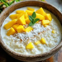 To make Hawaiian rice pudding, gather these simple ingredients: - 1 cup jasmine rice, rinsed - 2 cups coconut milk - 1 cup whole milk - ½ cup sugar - 1 teaspoon vanilla extract - 1 teaspoon ground cinnamon - ½ teaspoon salt - 1 cup crushed pineapple, drained - ½ cup shredded coconut (unsweetened) - Fresh mango slices and mint for garnish These ingredients create a sweet and creamy dessert that brings a taste of Hawaii to your kitchen. You can easily swap some ingredients if you need to. Here are some ideas: - Rice: Use Arborio or sushi rice for a creamier texture. - Coconut milk: Almond or soy milk works if you want a lighter flavor. - Sugar: Try honey or maple syrup for a natural sweetener. - Pineapple: Fresh fruit or mango puree can replace crushed pineapple. - Shredded coconut: Use sweetened coconut if you prefer a sweeter touch. Feel free to mix and match based on what you have at home! Each serving of Hawaiian rice pudding is not just tasty but also has some good nutrition. Here’s a rough breakdown: - Calories: 320 - Protein: 4g - Fat: 14g - Carbohydrates: 44g - Fiber: 2g - Sugars: 20g This dessert is rich in flavor and can be a fun treat. Enjoy the creamy goodness while knowing what you’re eating! To make Hawaiian rice pudding, follow these simple steps. First, gather your ingredients. You will need jasmine rice, coconut milk, whole milk, sugar, vanilla extract, ground cinnamon, salt, crushed pineapple, and shredded coconut. 1. In a medium saucepan, combine the rinsed jasmine rice, coconut milk, whole milk, sugar, vanilla extract, ground cinnamon, and salt. 2. Place the saucepan over medium heat. Bring the mixture to a gentle boil, stirring occasionally. 3. Once it boils, reduce the heat to low. Cover the saucepan and let it simmer for about 20-25 minutes. Stir now and then to prevent sticking. The rice should be tender, and the pudding will thicken. 4. After cooking, remove the saucepan from heat. Stir in the crushed pineapple and shredded coconut until everything is well mixed. 5. Let the pudding cool for about 10 minutes. It will thicken a bit more as it cools. 6. Serve your pudding warm or chilled. Top with fresh mango slices and a mint sprig for extra color and taste. You will need a few items to make this dish. Here is what you should gather: - Medium saucepan - Wooden spoon or spatula for stirring - Measuring cups and spoons - Serving bowls or dishes Here is the time you need for each step: - Prep Time: 10 minutes to gather and measure your ingredients. - Cooking Time: 25 minutes to cook the rice pudding. - Cooling Time: 10 minutes before serving. Overall, you will spend about 35 minutes making this delightful dish. For the full recipe, refer to the earlier section. To make the best Hawaiian rice pudding, start with high-quality jasmine rice. Rinsing the rice removes extra starch and keeps your pudding creamy. Here are some helpful tips: - Use fresh coconut milk for a rich flavor. - Stir gently to avoid breaking the rice grains. - Keep an eye on the heat. Too high can burn the rice. - Taste as you go to adjust sweetness to your liking. Many home cooks make a few common mistakes when making rice pudding. Here’s what to watch out for: - Don't skip rinsing the rice. It can lead to a gummy texture. - Avoid cooking on high heat. This can cause uneven cooking. - Don’t forget to stir occasionally. This prevents sticking and burning. - If your pudding is too thick, add a splash of milk to loosen it. To elevate your Hawaiian rice pudding, consider these simple enhancements: - Add a pinch of nutmeg for warmth. - Mix in a splash of rum or coconut extract for extra depth. - Top with toasted coconut for a crunchy texture. - Fresh fruits like mango or banana add a tropical twist. For more on making this delightful dish, check out the Full Recipe. {{image_2}} You can make Hawaiian rice pudding even more special by adding fruits. Pineapple brings a sweet and tangy flavor. I love using fresh mango or banana slices too. These fruits add color and nutrition to your dish. You can mix in shredded papaya or even guava for a unique twist. Feel free to experiment with your favorite tropical fruits. Each fruit gives a new taste and texture. This makes each bowl a little adventure. If you want a dairy-free version, use coconut milk only. You can replace whole milk with more coconut milk or an almond milk blend. This keeps the creamy texture while being dairy-free. You might also try oat milk for a different flavor. Always check your brands to make sure they are dairy-free. With these options, everyone can enjoy this dish. Hawaiian rice pudding can change depending on where you are. Some regions may add local flavors like macadamia nuts. Others might include taro or sweet potato. These ingredients bring in different textures and tastes. Each region has its own way of making this dish special. I find it fun to try different styles from various islands. You can mix and match to create your own version. This makes the dish truly yours. For the complete recipe, check the Full Recipe above. To keep your Hawaiian rice pudding fresh, place it in an airtight container. This helps prevent it from drying out. Make sure it cools to room temperature before sealing. Store it in the fridge for best results. When you're ready to enjoy leftovers, take out the pudding. You can reheat it on the stove or in the microwave. If using the stove, stir it gently over low heat until warm. If using the microwave, heat in short bursts, stirring in between. This helps it heat evenly. Properly stored, Hawaiian rice pudding can last about 3 to 5 days in the fridge. Always check for signs of spoilage before eating. If it has an off smell or strange texture, it’s best to throw it away. Enjoy your Tropical Paradise Hawaiian Rice Pudding! For the full recipe, check out the earlier section. Hawaiian rice pudding is a creamy dessert made with rice, coconut milk, and pineapple. It has a sweet and tropical flavor. I love how the jasmine rice gives it a nice aroma. The pudding is thick, rich, and perfect for warm days. You can serve it warm or chilled, and it always tastes great. Yes, you can use other types of rice. But jasmine rice is best for this dish. It cooks well and adds a lovely flavor. You can try Arborio rice for a creamier texture. However, avoid using long-grain rice, as it won’t give the same results. Always rinse your rice to remove extra starch. This helps achieve a better texture in your pudding. To make Hawaiian rice pudding vegan, simply replace the whole milk with more coconut milk. You can also use a plant-based milk like almond or oat milk. Make sure to check the sugar you use, as some sugars are not vegan. This way, you can enjoy the same tropical taste without any animal products. For the best flavor, stick to the original ingredients in the Full Recipe. Hawaiian rice pudding is a tasty and unique dish. We covered its key ingredients, helpful tips, and cooking steps. You can use substitutions to suit your taste or diet. Remember to store leftovers properly for later enjoyment. Don't forget to try different flavors and textures. You can make this dish your own with simple tweaks. Enjoy the sweet, creamy delight of Hawaiian rice pudding!
