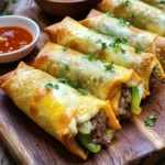 For these tasty egg rolls, you will need: - 8 egg roll wrappers - 1 pound sirloin steak, thinly sliced - 1 medium onion, thinly sliced - 1 green bell pepper, thinly sliced - 1 cup provolone cheese, shredded - 2 tablespoons olive oil - 2 cloves garlic, minced - Salt and pepper to taste - Vegetable oil for frying These main ingredients bring the classic flavors of a Philly cheesesteak into a fun snack. The sirloin steak adds rich taste, while the provolone cheese melts beautifully inside. You can also play with these add-ins: - Mushrooms, for an earthy flavor - Spinach, for a healthy twist - Hot sauce, if you want some heat These optional ingredients let you get creative. Feel free to mix and match based on what you enjoy. To make these egg rolls, you will need: - A large skillet for cooking - A sharp knife for slicing - A cutting board for prep - A deep pan or fryer for frying - Paper towels for draining Having the right tools makes cooking easier. A large skillet helps cook the filling evenly. A deep fryer can give you that perfect crunch. For the full recipe, you can refer to the detailed cooking steps. To make the filling, start by heating olive oil in a large skillet. Use medium-high heat for the best results. Next, add the thinly sliced sirloin steak. Season it with salt and pepper. Cook the steak until it turns brown, which takes about 3-4 minutes. After that, toss in the sliced onions and green bell peppers. Add the minced garlic, too. Sauté these veggies until they are tender, around 5-6 minutes. Once done, remove the skillet from heat. Let the mixture cool a bit. Stir in the shredded provolone cheese until everything blends well. Now it's time to wrap the filling. Take an egg roll wrapper and lay it flat. Spoon a heaping tablespoon of the cheesesteak mix into the center of the wrapper. Fold the bottom corner over the filling first. Then, fold in the sides tightly. Roll it up from the bottom to the top. Use a little water to seal the edge of the wrapper. Repeat this process with the rest of the filling and wrappers until you finish them all. For frying, heat vegetable oil in a deep pan or fryer. Aim for a temperature of 350°F (175°C). Carefully place the egg rolls into the hot oil. Fry them in batches to avoid crowding. Cook until they are golden brown and crispy, which takes about 3-4 minutes on each side. Once they’re done, remove the egg rolls and let them drain on paper towels. Allow them to cool slightly before serving. You can find the full recipe for more details. To get crispy egg rolls, start with dry filling. Excess moisture can make them soggy. After cooking the filling, let it cool. This step helps the cheese set and keeps the wrappers firm. When wrapping, ensure each roll is tight. A tight roll keeps the filling inside while frying. Temperature is key for even browning. Heat your oil to 350°F (175°C) before adding egg rolls. If the oil is too hot, the outside will burn. If it's too cold, they will absorb oil and turn greasy. Fry in small batches. This helps keep the oil temperature steady. Dipping sauces can enhance the flavors of your egg rolls. I recommend using hot sauce for a kick. You can also try a creamy ranch or a sweet chili sauce. Both add a nice balance to the savory filling. For a twist, mix sriracha with mayo for a spicy dip. Enjoy exploring different flavors! {{image_2}} You can make a tasty vegetarian version. Replace the steak with sautéed mushrooms or tempeh. Use bell peppers and onions for the classic flavor. Add some spinach for extra color and nutrients. Provolone cheese still works great too. This way, you enjoy the same crunch and taste but without meat. If you love heat, add jalapeños to the mix. Chop fresh jalapeños and mix them with the steak. This adds a spicy kick. You can also use pickled jalapeños for a tangy flavor. Serve these egg rolls with a side of ranch or blue cheese to cool down the heat. Your guests will love this fiery twist! Switching up cheeses can create new flavors. Try cheddar for a sharp taste. For a creamier option, use mozzarella. Mixing cheeses can also work. Blend provolone with gouda for a rich flavor. Each cheese adds its unique touch while keeping the dish fun and exciting. Explore these combinations to find your favorite! For the full recipe, check out the detailed instructions above. After you enjoy these tasty egg rolls, you may have some left. Let them cool completely before storing. Place them in an airtight container. You can keep them in the fridge for up to three days. If you want to keep them longer, freezing is the best option. To reheat, I recommend using the oven. Preheat your oven to 350°F (175°C). Place the egg rolls on a baking sheet. Heat for about 10-15 minutes until they are warm and crispy again. You can also use an air fryer for this. It will make them even crispier in just 5-7 minutes. Freezing is a great way to save egg rolls for later. To freeze, wrap each egg roll in plastic wrap. Then, place them in a freezer bag or container. They can last up to three months in the freezer. When you are ready to eat them, you can fry them from frozen. Just make sure to adjust the frying time to about 5-6 minutes per side for a golden finish. For the full recipe, check the earlier section. Yes, you can make Philly Cheesesteak Egg Rolls ahead of time. You can prepare the filling and roll the egg rolls. Store them in the fridge for up to one day. Just cover them with plastic wrap to keep them fresh. When you're ready, fry them right before serving. This saves time and makes serving easy. The best sauce to serve with cheesesteak egg rolls is hot sauce. It adds a nice kick. You can also try ranch or cheese sauce for a creamy dip. Each sauce brings out different flavors in the egg rolls. Choose what you like best to enhance your snack. Yes, you can bake Philly Cheesesteak Egg Rolls. Preheat your oven to 400°F (200°C). Place the egg rolls on a baking sheet. Brush them lightly with oil for extra crispiness. Bake for about 20-25 minutes, flipping halfway through. Baking is a healthier option and still gives you a tasty treat. For the full recipe, check the main article. Philly cheesesteak egg rolls are a fun and tasty twist on a classic dish. We covered key ingredients, from main to optional, and discussed tools you need. The step-by-step guide helped you prepare, assemble, and fry the egg rolls just right. Tips included making them crispy and pairing with great dips. You learned about variations like vegetarian options and creative flavor twists. Finally, we shared storage advice to keep leftovers fresh. Enjoy your cooking adventure and impress friends and family with these delicious bites!