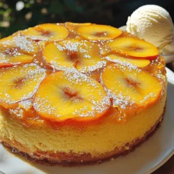- 3 ripe peaches, pitted and sliced - 1/2 cup unsalted butter, divided - 3/4 cup brown sugar - 1 cup all-purpose flour - 1 teaspoon baking powder - 1/2 teaspoon baking soda - 1/4 teaspoon salt - 1/2 teaspoon ground cinnamon - 1/2 cup granulated sugar - 2 large eggs - 1 teaspoon vanilla extract - 1/2 cup buttermilk When making this Peach Upside Down Cake, fresh, ripe peaches are key. They should be sweet and fragrant. The butter adds richness, while brown sugar gives that lovely caramel flavor. Using all-purpose flour ensures the cake has the right texture. Baking powder and baking soda work together to help the cake rise perfectly. Salt enhances all the flavors, and cinnamon adds a warm, cozy touch. Granulated sugar sweetens the batter, while eggs provide structure. Vanilla extract adds depth, and buttermilk keeps the cake moist. - Nuts (e.g., walnuts or pecans) - Additional spices (e.g., nutmeg or cardamom) If you want to boost the flavor, consider adding nuts. Chopped walnuts or pecans add a nice crunch. You might also explore spices like nutmeg or cardamom for a warm twist. These additions can take your cake to the next level. - 9-inch round cake pan - Mixing bowls - Hand mixer Gather your tools before you start. A 9-inch round cake pan is perfect for this cake. You’ll need mixing bowls to combine ingredients. A hand mixer makes it easy to cream the butter and sugar smoothly. With these tools, your baking will be a breeze! For the full recipe, check out the complete instructions that guide you step-by-step. - Preheat oven to 350°F (175°C). - Grease the cake pan properly. Start by preparing your oven. Set it to 350°F (175°C). This heat is perfect for baking. Next, grab a 9-inch round cake pan. Use butter or cooking spray to grease the pan well. Greasing helps the cake come out easily after baking. - Melt butter and brown sugar in a saucepan. - Pour caramel mixture into the pan. Now, let's make the caramel layer. In a small saucepan, melt 1/4 cup of unsalted butter over medium heat. As it melts, add 3/4 cup of brown sugar. Stir the mixture until it becomes smooth and bubbly. Once it’s ready, pour this caramel mixture into the bottom of your greased cake pan. Spread it evenly for a nice layer. - Cream together butter and granulated sugar. - Combine dry ingredients then mix with wet ingredients. For the cake batter, take a large mixing bowl. Add the remaining 1/4 cup of butter and 1/2 cup of granulated sugar. Use a hand mixer to cream them together until fluffy. This step adds air and makes the cake light. Next, add two large eggs one at a time. Beat well after adding each egg. Now, mix in 1 teaspoon of vanilla extract. In another bowl, whisk together 1 cup of all-purpose flour, 1 teaspoon of baking powder, 1/2 teaspoon of baking soda, 1/4 teaspoon of salt, and 1/2 teaspoon of ground cinnamon. This is your dry mix. Now, alternate adding this dry mix and 1/2 cup of buttermilk to the wet mix. Begin and end with the dry mix. Stir until just combined; do not overmix! - Pour batter over peaches. - Bake for 35-40 minutes until done. Now, let’s put it all together. Carefully pour the cake batter over the arranged peach slices in the pan. Smooth the top with a spatula for an even bake. Place the pan in your preheated oven. Bake for 35 to 40 minutes. To check if it's done, insert a toothpick into the center. It should come out clean. When it's ready, let it cool in the pan for about 10 minutes. Then, invert it onto a serving plate and enjoy your Peach Upside Down Cake! For the full recipe, check the link provided. - Use ripe, fragrant peaches for best flavor. - Do not overmix the batter. When you pick peaches, look for ones that smell sweet. They should give a little when you press them gently. This means they are ripe and ready to shine in your cake. Overmixing the batter can make your cake dense. Mix just until everything is blended. - Dust with powdered sugar. - Serve with vanilla ice cream. A dusting of powdered sugar adds a lovely touch. It looks pretty and gives a little sweetness. Pair your cake with a scoop of vanilla ice cream. The cold ice cream contrasts nicely with warm peaches and cake. - Addressing dense texture. - Fixing undercooked centers. If your cake is dense, check your mixing. Make sure you didn’t overmix. If the center is undercooked, bake it a bit longer. Every oven is different, so keep an eye on it towards the end. A toothpick should come out clean when it’s done. {{image_2}} You can change the fruit in your cake. Using nectarines gives a sweet twist. They taste similar to peaches but have a firmer texture. You might also try adding other fruits. Pineapple brings a tropical vibe, while cherries add a tart touch. Both options work well with the caramel layer. To enhance the flavor, consider adding citrus zest. Lemon or orange zest brightens the cake’s taste. It adds a fresh note that pairs nicely with peaches. You can also mix in extracts. A splash of coconut or almond extract adds depth. These flavors can elevate your cake to a new level. If you need a gluten-free option, try using gluten-free flour. Many brands offer blends that work well in baking. You can also make this cake lactose-free. Substitute regular milk with almond or oat milk. Both options keep your cake moist and delicious. To keep your cake fresh, store leftovers in an airtight container. This helps to lock in moisture. You can also cover the cake with plastic wrap. It is best to keep the cake at room temperature for up to three days. If you want, place it in the fridge to extend its life. If you want to save your Peach Upside Down Cake for later, freezing is a great option. To freeze, let the cake cool completely. Then, wrap it tightly in plastic wrap and place it in a freezer bag. The cake can last up to three months in the freezer. When you’re ready to enjoy it, thaw the cake in the fridge overnight. Reheat it gently in the oven at 350°F for about 10-15 minutes. This way, it will taste fresh and warm. In the fridge, the cake lasts about five days. You will know the cake is spoiled if it has a strange smell or mold. Always check for these signs before eating. Enjoy your Peach Upside Down Cake while it’s still at its best! For the full recipe, refer to the earlier section. To make a gluten-free version, use gluten-free flour blends. Almond flour or coconut flour also works well. Just remember, these flours change the cake’s texture. Almond flour gives a moist feel, while coconut flour is denser. Always check the blend for the right ratios, as it can affect how the cake rises. Yes, you can use canned peaches. They save time and still taste good. However, canned peaches often have added sugar. This can make the cake sweeter. Fresh peaches give a better flavor and texture. They also have a nice, juicy quality that shines when baked. For sides, try whipped cream or vanilla ice cream. Both add a nice touch to the warm cake. You could also serve it with fresh berries for extra color and flavor. As for drinks, a cold glass of milk or sweet tea pairs well. Coffee is also a great choice if you want something warm. To check if the cake is done, use a toothpick. Insert it into the center of the cake. If it comes out clean, the cake is ready. If there is wet batter on the toothpick, bake it longer. Keep checking every few minutes until it is done. This method works well and helps you avoid overbaking. This blog post covers all you need to create a delicious Peach Upside Down Cake. We explored the key ingredients, tools, and steps to make it perfect. You learned helpful tips for baking and how to present your cake nicely. In conclusion, this cake is not only tasty but also flexible. You can adjust flavors and make it fit your needs. Enjoy baking and impressing your friends and family with this sweet treat!
