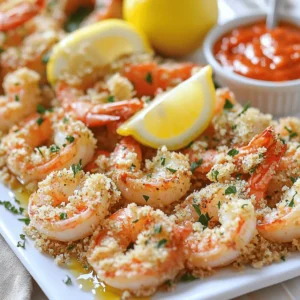 To make Oven Baked Crispy Garlic Shrimp, you'll need some key ingredients. Here’s what you need: - 1 pound large shrimp, peeled and deveined - 1 cup breadcrumbs (panko for extra crispiness) - 4 cloves garlic, minced - 1/4 cup grated Parmesan cheese - 2 tablespoons fresh parsley, finely chopped - 1 teaspoon paprika - 1/2 teaspoon salt - 1/4 teaspoon black pepper - 1/4 cup olive oil - Zest of 1 lemon These ingredients work together to give the shrimp a tasty, crunchy coating. The garlic and lemon zest add bright flavors that complement the shrimp. You can add extra flavor to your shrimp. Here are some great options: - A pinch of red pepper flakes for heat - A tablespoon of lemon juice for extra tang - A sprinkle of old bay seasoning for a coastal touch These additions can personalize the dish to suit your taste. Feel free to mix and match! If you have allergies or dietary needs, there are easy swaps. Here are a few: - Use gluten-free breadcrumbs if you need a gluten-free option. - Swap shrimp for chicken or tofu for different proteins. - Replace Parmesan cheese with nutritional yeast for a dairy-free option. Always check the labels to avoid allergens. These substitutions keep the dish delicious while catering to your needs. For the full recipe, you can refer to the earlier section. Start by gathering all your ingredients. This makes cooking smooth and fun. Preheat your oven to 400°F (200°C). Line a baking sheet with parchment paper. This step helps with easy cleanup. Make sure your shrimp are peeled and deveined. Rinse them under cool water and pat them dry with paper towels. The dryer the shrimp, the crispier they will be. In a large bowl, mix the breadcrumbs, minced garlic, Parmesan cheese, parsley, paprika, salt, and black pepper. Stir until everything is well combined. In another bowl, toss the shrimp with olive oil and lemon zest. This adds great flavor and helps the coating stick. Next, add the shrimp to the breadcrumb mix. Make sure each shrimp gets a good coat. Press the breadcrumbs onto the shrimp firmly to help them stay on during baking. Place the coated shrimp on the prepared baking sheet. Make sure they are in a single layer. This helps them bake evenly. Bake in the oven for 12-15 minutes. You will know they are done when the shrimp turn pink and the breadcrumbs look golden brown and crispy. Once baked, take them out and let them cool for a minute. Enjoy them hot for the best flavor! For the full recipe, check the details above. To make your shrimp extra crispy, use panko breadcrumbs. Panko has a light, airy texture that creates a great crunch. Be sure to coat the shrimp well with the breadcrumbs. Press them down to help them stick. Space the shrimp on the baking sheet. This allows hot air to circulate, which keeps them crispy. If you have leftovers, store them in an airtight container. This keeps them fresh for up to two days. Place a paper towel at the bottom of the container to absorb moisture. When you're ready to eat, you can reheat them in the oven for the best results. This will help keep the crispiness intact. One mistake is overcrowding the baking sheet. If the shrimp touch, they will steam instead of bake. Another error is not preheating the oven. Starting with a hot oven ensures the shrimp cook evenly and become crispy. Lastly, don’t skip the olive oil. It adds flavor and helps the breadcrumbs brown nicely. {{image_2}} You can change the taste of your crispy garlic shrimp by adding spices. Try cayenne pepper for heat. For a sweet touch, add a little brown sugar. You can also mix in some Italian herbs like oregano and basil. If you want a hint of zest, add lime juice or zest. Each spice brings a new flavor to your dish. This way, you can enjoy different meals from just one recipe. If you follow a low-carb diet, you can still enjoy this dish. Instead of breadcrumbs, use crushed pork rinds. They give you crunch without the carbs. You can also skip the Parmesan cheese or use a low-carb cheese. Serve the shrimp over zucchini noodles or cauliflower rice for a full meal. These swaps keep the dish tasty and fit your diet. To make this recipe gluten-free, use gluten-free breadcrumbs. Many brands offer good options on the market. You can also use almond flour as a replacement. It adds a nice texture and flavor. Always check the labels to avoid gluten in sauces or other added ingredients. This way, you can savor the dish without worry. For the full recipe, don’t forget to check the details above. Enjoy your cooking! To store your leftover Oven Baked Crispy Garlic Shrimp, let them cool down first. Place them in an airtight container. This helps keep them fresh. Store the container in the fridge for up to three days. Make sure to place a paper towel in the container. This absorbs any moisture and keeps the shrimp crispy. When you're ready to eat again, reheat the shrimp in the oven. Preheat your oven to 350°F (175°C). Spread the shrimp in a single layer on a baking sheet. Bake them for about 10 minutes. This method keeps them crispy. Avoid using the microwave as it makes them soggy. You can freeze Oven Baked Crispy Garlic Shrimp if you want to save some for later. Place the shrimp in a single layer on a baking sheet. Freeze them for about an hour until firm. Then, transfer the shrimp to a freezer bag. Squeeze out the air and seal it tightly. They can last up to three months in the freezer. When you're ready to cook, thaw them in the fridge overnight before reheating. This ensures they stay tasty. You can tell when shrimp are done by their color. They should turn pink and opaque. The shrimp will also curl into a "C" shape. If you see these signs, they are ready. The cooking time is usually 12 to 15 minutes. If you have doubts, use a meat thermometer. The shrimp should reach 120°F (49°C) for safety. Yes, you can use frozen shrimp! Just thaw them first. Place the shrimp in a bowl of cold water. Let them sit for about 15 minutes. After thawing, pat them dry with paper towels. This helps the coating stick better. Frozen shrimp work great for Oven Baked Crispy Garlic Shrimp. You can serve this dish with many sides. Here are some ideas: - Rice: White or brown rice works well. - Salad: A fresh green salad adds crunch. - Pasta: Tossed in olive oil or marinara sauce. - Bread: Garlic bread is a tasty option. - Veggies: Roasted or steamed veggies balance the meal. Making homemade breadcrumbs is easy! Here’s how: 1. Use bread: Start with stale bread or toast. 2. Cut: Tear the bread into small pieces. 3. Blend: Place the pieces in a food processor. 4. Pulse: Blend until they reach a fine texture. 5. Store: Use immediately or keep in a sealed bag. This simple method adds freshness to your dish. For extra flavor, you can season the breadcrumbs with herbs or spices. You can find the Full Recipe for Oven Baked Crispy Garlic Shrimp in other sections of this article. In this blog post, we explored the essential ingredients needed for oven baked crispy garlic shrimp, along with tips for flavor and substitutions. I provided clear step-by-step instructions for preparing, coating, and baking the shrimp. We discussed key tips for achieving perfect crispiness and shared some variations to make it your own. Remember, good cooking is about trying new things and enjoying the process. With the right approach, you can create a tasty dish that everyone will love. Happy cooking!