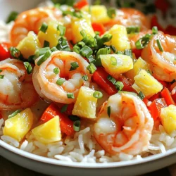 - 1 pound large shrimp, peeled and deveined - 4 tablespoons unsalted butter - 4 cloves garlic, minced - 1/2 cup pineapple chunks (fresh or canned) - 1 red bell pepper, diced - 1/4 cup green onions, chopped - 1 tablespoon soy sauce - 1 teaspoon sesame oil - 1/2 teaspoon red pepper flakes (adjust for spice preference) - Salt and pepper to taste Gather these fresh ingredients to make a tasty dish. The shrimp should be large and fresh for the best flavor. I love using unsalted butter, as it allows me to control the saltiness. Garlic brings a lovely aroma, and I always use fresh cloves. The pineapple adds a sweet touch that balances the garlic. Red bell pepper adds color and crunch. Green onions give a fresh finish. For flavor, soy sauce and sesame oil blend well. Adjust red pepper flakes to match your spice level. Add salt and pepper to enhance all the flavors. This mix creates a dish you will want to savor. For the full experience, check the Full Recipe. Enjoy cooking! First, rinse the shrimp under cold water. Pat them dry with paper towels. Then, season the shrimp with salt and pepper to taste. Next, melt the butter in a large skillet over medium heat. This will create a rich base for our dish. Now, add the minced garlic to the melted butter. Sauté it for one to two minutes until it smells great. Be careful not to burn the garlic; it can turn bitter. Increase the heat to medium-high. Add the seasoned shrimp to the skillet. Cook the shrimp for two to three minutes on each side. They should turn pink and opaque when done. Next, toss in the diced red bell pepper and pineapple chunks. Cook these for an additional two to three minutes. This will soften the peppers and add sweetness. Then, drizzle in the soy sauce and sesame oil. Stir the mixture well to combine everything. Finally, sprinkle the red pepper flakes over the dish. Mix it all together and remove it from heat. Stir in the chopped green onions. Now the dish is ready to serve! For the full recipe, check the section above. To make the best garlic butter shrimp, start by deveining and peeling the shrimp. Use a sharp knife to cut along the back and remove the dark vein. This step is key for a clean bite. Rinse them well to wash away any grit. Timing is crucial to avoid overcooking. Cook the shrimp for just 2-3 minutes on each side. They should turn pink and opaque. Overcooked shrimp become tough and rubbery, which nobody enjoys. Fresh herbs can take your dish up a notch. Try adding cilantro or basil for a burst of flavor. These herbs add brightness and a fresh taste that pairs well with the shrimp. If you want alternatives to soy sauce, consider coconut aminos or tamari. Each brings a unique flavor that still complements the dish. For butter, you can use olive oil or ghee for a different twist. Serve your garlic butter shrimp over jasmine rice or quinoa for a hearty meal. Both options soak up the sauce well and add a nice texture. For a true Hawaiian touch, garnish your dish with lime wedges and sesame seeds. You can also add slices of fresh pineapple. This not only looks pretty but enhances the tropical vibe of the meal. For the full recipe, refer to the [Full Recipe]. {{image_2}} You can change up this dish with fun ingredient swaps. Try using different vegetables like bell peppers or snap peas. These will add color and crunch. For protein, scallops or chicken work well too. They cook fast and soak up the flavors. Adjusting the sweetness can make a big difference. You can add fruits like mango or kiwi for a new twist. For sauces, try different spices. Lime juice or ginger can give a bright flavor. Experiment to find your favorite taste. If you need gluten-free options, use tamari instead of soy sauce. It gives the same great taste without gluten. For low-carb diets, switch to cauliflower rice instead of jasmine rice. It keeps the meal light and delicious. These variations make garlic butter shrimp Hawaiian style fun and flexible. You can enjoy it in many ways. For the full recipe, check out the earlier section. To store leftovers, place them in an airtight container. This keeps the garlic butter shrimp fresh. I recommend using glass containers for best results. They do not absorb odors and are easy to clean. Let the shrimp cool first before sealing. Store in the fridge for up to three days. For longer shelf life, you can freeze the shrimp. Place it in a freezer-safe bag or container. Remove as much air as possible before sealing. This helps prevent freezer burn. Garlic butter shrimp can last in the freezer for up to three months. When you’re ready to eat, thaw in the fridge overnight. This keeps the shrimp tender and juicy. When reheating, use gentle heat to keep the shrimp tender. You can warm it in a skillet over low heat. Add a splash of water or broth to help steam it. Another option is to use the microwave. Heat in short bursts to avoid overcooking. Always check the temperature. It should be at least 165°F for safe eating. Hawaiian-style garlic butter shrimp stands out due to its bright, tropical flavors. The addition of pineapple gives it a sweet twist. Other shrimp recipes might focus on spices or creamy sauces. This dish is light, fresh, and full of life. You get the rich taste of garlic butter, combined with juicy shrimp and fruity notes. Yes, you can easily spice it up! Start with the red pepper flakes. Add more for extra heat. You can also use fresh jalapeños or a dash of hot sauce. For a smoky flavor, consider adding chipotle powder. Adjust the spice level to match your taste. Make it as spicy as you like! Perfectly cooked shrimp turns pink and opaque. You should not see any gray. When you cook it, it should curl up slightly. If it forms a tight "C" shape, it’s done. Avoid overcooking, as shrimp can become rubbery. Keep an eye on the time; it usually takes only a few minutes. This blog post gives you all the details to make Hawaiian-style garlic butter shrimp. You learned which ingredients are key and how to cook them perfectly. I shared tips for flavor and serving to impress guests. Stored properly, you can enjoy leftovers later. Remember to adjust spices to suit your taste. With this recipe, you can easily share a taste of the tropics with friends and family. Enjoy creating a delightful meal that brings a burst of flavor to your table. Happy cooking!