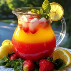 To make a delicious homemade strawberry lemonade, you need fresh and simple ingredients. Here is the list of what you’ll need: - 2 cups fresh strawberries, hulled and sliced - 1 cup freshly squeezed lemon juice (about 4-6 lemons) - 3/4 cup granulated sugar - 4 cups cold water - Ice cubes - Fresh mint leaves (for garnish) - Lemon slices (for garnish) I love using fresh strawberries because they make the drink sweet and bright. Fresh lemon juice adds a zesty touch that makes everything pop. The sugar balances the tartness of lemons, creating a perfect drink. When picking strawberries, look for ones that are bright red and firm. Avoid any that have bruises. For lemons, choose ones that feel heavy for their size, as they are juicier. This recipe is easy, and you can adjust the sugar based on your taste. You can find the full recipe and instructions in the section above. Enjoy making this refreshing drink! 1. Start by washing 2 cups of fresh strawberries. Remove the green tops and slice them. 2. In a blender, add the sliced strawberries and 1 cup of cold water. Blend until smooth to create a puree. 3. Next, pour the strawberry mixture through a fine-mesh sieve into a large pitcher. This helps remove the seeds. Use a spoon to press the mixture through the sieve for better extraction. 1. Now, take 1 cup of freshly squeezed lemon juice. This is about 4-6 lemons. Add the lemon juice to the pitcher with the strawberry puree. 2. Add 3/4 cup of granulated sugar to the mixture. Stir until the sugar fully dissolves. 3. Pour in the remaining 3 cups of cold water. Mix well until everything is combined. Taste your drink and add more sugar if you want it sweeter. 1. Chill the mixture in the refrigerator for at least 30 minutes. This makes it refreshing. 2. When ready to serve, pour the lemonade into glasses filled with ice cubes. 3. Garnish with fresh mint leaves and lemon slices. Enjoy your homemade strawberry lemonade! For the complete recipe, check out the [Full Recipe]. When choosing strawberries, look for ripe, bright red ones. Ripe strawberries have more flavor. They should feel firm and fresh. Avoid any that have bruises or soft spots. Soft strawberries can spoil faster. The best time to buy them is in late spring or early summer. You can easily customize the sweetness of your lemonade. Start with the suggested amount of sugar. After mixing, taste it. If you want it sweeter, add more sugar. You can also try alternatives like honey or agave syrup. Both options add their unique flavors. They can make your drink tastier and healthier. To make your lemonade even better, think about adding herbs or other fruits. Fresh mint leaves can give a cool twist. You could also add a few slices of cucumber for freshness. If you want to mix flavors, try adding raspberries or blueberries. They pair well with strawberries and lemons. Infusing these flavors naturally makes your drink special and unique. {{image_2}} Adding fresh mint brings a bright note to your strawberry lemonade. Start by gently muddling a handful of mint leaves in the bottom of your pitcher. This helps release the mint's oils. Then, follow the full recipe to blend the strawberries and mix in the lemonade. The mint adds a refreshing twist that pairs nicely with the sweet strawberries and tart lemons. You can mix in other fruits for a fun flavor twist. Raspberries and blueberries work great. Simply add one cup of either fruit to the blender with the strawberries. Blend and strain just like before. This gives your drink a unique taste and a colorful look. Each fruit adds its own charm, making your lemonade even more exciting. For a fizzy delight, swap still water for sparkling water. This simple change adds bubbles that make your drink feel special. After you mix the puree, lemon juice, and sugar, pour in the sparkling water gently. This keeps the bubbles intact. Serve over ice for a festive touch. Sparkling strawberry lemonade is perfect for parties or hot days. You can store leftover strawberry lemonade in the fridge. Use a glass container with a tight lid. This helps keep the drink fresh. It lasts for about 3 to 5 days. Make sure to give it a good shake before serving again. Freezing is a great way to save extra lemonade. To freeze, pour it into ice cube trays or freezer-safe containers. Leave some space at the top for expansion. When you want some, simply thaw it in the fridge overnight. This keeps the taste fresh. Avoid using a microwave to thaw, as it can change the texture. Strawberry lemonade can separate over time. To avoid this, stir it well before serving. You can also add a bit of lemon juice each time you serve to keep it mixed. If you notice separation, just give it a good shake. Enjoy your refreshing drink! For a full recipe, check out the [Full Recipe]. Yes, you can use frozen strawberries! They work well in this recipe. Just remember to let them thaw a bit before blending. This helps them blend easier. - First, measure 2 cups of thawed frozen strawberries. - Then, blend with 1 cup of cold water as you would with fresh strawberries. - Strain the mixture to remove seeds, just like before. Frozen strawberries may be a little less sweet, so you might want to add a bit more sugar. If you prefer a less sweet drink, you have options. You can cut back on the sugar or use natural sweeteners. - Start with 1/2 cup of sugar instead of 3/4 cup. - Taste the mixture and add more if needed. - You can also try honey or agave syrup for a different flavor. These alternatives can help you control the sweetness and enjoy the drink more. Bottled lemon juice is fine, but fresh lemon juice tastes better. Fresh lemons give you brighter flavor and more nutrients. - If you use bottled juice, check for additives or preservatives. - Fresh juice adds a zesty kick that makes your lemonade special. I recommend using fresh lemon juice whenever you can for the best taste. To make a larger batch, simply double or triple the recipe. This is great for parties or gatherings. - For a double batch, use 4 cups of strawberries, 2 cups of lemon juice, and 1.5 cups of sugar. - Adjust the water to 8 cups total. - Mix well and taste to adjust sweetness as needed. This way, you can share the joy of homemade strawberry lemonade with everyone! This blog post shared a simple and tasty strawberry lemonade recipe. You learned how to prepare fresh strawberry puree, mix the ingredients, and serve your drink. I also provided tips for selecting strawberries, adjusting sweetness, and flavoring. You can explore fun variations, from using mint to trying sparkling options. Lastly, I covered storage methods for fresh and frozen lemonade. Enjoy making this refreshing drink at home, and don’t hesitate to experiment with your own twists!