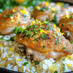 - 2 cups jasmine rice, rinsed - 4 boneless, skinless chicken thighs - 1 medium onion, diced - 3 cloves garlic, minced - 1 cup chicken broth - 1 cup water - 1 lemon, juiced and zested - 1 teaspoon dried oregano - 1 teaspoon dried thyme - 1 teaspoon paprika - 2 tablespoons olive oil - Salt and pepper to taste - Fresh parsley, chopped for garnish Gather these simple ingredients for your one pot chicken rice. The jasmine rice gives a fluffy texture and great flavor. Boneless chicken thighs stay moist and juicy. The onion and garlic add a lovely aroma. Lemon juice brightens the dish, while herbs like oregano and thyme add depth. Using chicken broth adds a rich taste. You can adjust salt and pepper to fit your liking. Olive oil keeps the chicken from sticking and helps with browning. Don't forget the fresh parsley! It makes a bright garnish and adds a fresh touch. This meal is not only easy to make but also full of flavor. You can find the full recipe to guide you through each step. Enjoy cooking! - Sauté the Chicken: In a large pot, heat olive oil over medium heat. Season chicken thighs with salt, pepper, paprika, oregano, and thyme. Place the chicken in the pot. Sear for about 5 minutes on each side until golden brown. Remove chicken from the pot and set aside. - Cook the Aromatics: In the same pot, add diced onion and minced garlic. Sauté for about 3-4 minutes until the onion is soft and fragrant. - Add the Rice: Stir in the rinsed jasmine rice and cook for 1-2 minutes. This allows the rice to soak up the flavors and get slightly toasted. - Pour in Broth and Water: Next, pour in the chicken broth and water. Add the lemon juice and zest. Stir well, then bring to a gentle boil. - Return the Sear Chicken to the Pot: Place the seared chicken thighs back into the pot. Nestle them into the rice so they cook evenly. - Simmer and Fluff the Rice: Cover the pot with a lid. Reduce the heat to low and let it simmer for about 20-25 minutes. This will cook the rice and make the chicken tender. Once done, remove from heat and let it sit for 5 minutes. - Garnish and Serve: Fluff the rice with a fork. Adjust seasoning with more salt and pepper if needed. Garnish with chopped fresh parsley before serving. Enjoy your one pot chicken rice! For the complete recipe, check out the Full Recipe. - Using Fresh Herbs Fresh herbs can brighten your dish. Try adding parsley or basil at the end. Their aroma boosts the taste and makes it more vibrant. - Alternative Seasonings Don’t limit yourself! Use spices like cumin or curry powder for a twist. These can change the flavor profile and keep things exciting. - Best Practices for One-Pot Cooking Make sure you sauté your chicken first. It locks in flavor and gives a nice color. Use a heavy pot to maintain an even heat. - How to Achieve Perfectly Cooked Rice Rinse your rice before cooking. This removes extra starch and helps prevent stickiness. Keep the lid on while simmering to trap steam. - What to do if the Rice is Undercooked If your rice is hard, add a little more water. Cover and cook for another 5-10 minutes. This should soften it up nicely. - Adjusting for Taste Preferences Taste your dish before serving! If it needs salt, add a pinch. You can also squeeze more lemon for brightness if desired. Feel free to explore the Full Recipe for detailed steps and ingredient amounts. {{image_2}} Alternatives for Chicken You can use many different proteins in this recipe. If you prefer, use boneless turkey thighs or chicken breasts. You can even try shrimp or tofu for a lighter option. Each protein will bring its own flavor and texture. Using Different Rice Types While jasmine rice works great, you can swap it for basmati or brown rice. If you use brown rice, add more water and extend the cooking time. This change adds a nutty flavor and makes the dish heartier. Adding Vegetables You can easily add veggies to your one pot chicken rice. Try adding peas, carrots, or bell peppers. Chop them small and add them when you cook the onion. This step boosts nutrition and color in your dish. Incorporating Spices Feel free to mix up the spices. Add cumin for a warm flavor or curry powder for a twist. You can even use fresh herbs like basil or cilantro. Each change can transform your dish into something new and exciting. Lemon Herb Fall Edition For a fall twist, add seasonal herbs like sage and rosemary. You can also include diced butternut squash or brussels sprouts. This adds warmth and comfort to your meal during the cooler months. Spring Vegetable One Pot Rice In spring, add fresh asparagus or baby spinach. These veggies brighten up the dish and add a fresh taste. You can also switch to a lighter broth for a more refreshing flavor. Explore the Full Recipe for more ideas and tips! How to Store Leftovers After your meal, let the One Pot Chicken Rice cool down. Place it in a container with a tight lid. This helps keep it fresh. You can store it in the fridge for up to four days. Best Containers for Storage Use glass or BPA-free plastic containers. They keep food fresh and safe. Make sure they seal well to avoid leaks and spills. Microwave vs. Stove You can reheat your One Pot Chicken Rice in the microwave or on the stove. The microwave is quick but can dry out food. The stove lets you control heat better, keeping the dish moist. Tips for Retaining Flavor and Texture Add a splash of chicken broth or water while reheating. This keeps the rice fluffy and flavorful. Stir it well to mix everything evenly. How to Freeze One Pot Chicken Rice To freeze, let the dish cool completely. Divide it into portions and place them in freezer-safe bags. Squeeze out excess air before sealing. This prevents freezer burn. Thawing and Reheating Tips Thaw the rice overnight in the fridge before reheating. If you’re in a hurry, you can use the microwave. Heat it slowly to keep the texture nice and soft. Can I use brown rice instead of jasmine rice? Yes, you can use brown rice. However, it takes longer to cook. Adjust the water and cooking time. Brown rice needs about 45-50 minutes to cook fully. How do I prevent the rice from sticking? To prevent sticking, rinse the rice well before cooking. This washes away excess starch. Also, sauté the rice for a minute or two after adding it to the pot. This helps coat the grains. What can I serve with One Pot Chicken Rice? You can serve a fresh salad or steamed vegetables. A side of crusty bread also pairs well. It adds texture to the meal and soaks up any sauce. Is One Pot Chicken Rice healthy? Yes, this dish is healthy. It includes lean protein from chicken and fiber from rice. You also get vitamins from the onion and garlic. This meal is balanced and filling. Can I make it low-carb or gluten-free? For a low-carb version, swap rice for cauliflower rice. It cooks quickly and absorbs flavors well. This version is also gluten-free since it doesn't contain any gluten ingredients. Can I make this dish in a rice cooker? Yes, you can. Just sauté the chicken and aromatics first. Then, transfer everything to the rice cooker. Add broth and water, then cook according to your rice cooker's instructions. How do I adjust cooking times for larger servings? To adjust cooking times, increase the broth and rice in the same ratio. For larger servings, it may take a bit longer to cook. Check the rice for doneness at the end of the standard cooking time. This blog post provided a simple recipe for One Pot Chicken Rice. You learned the key ingredients, step-by-step instructions, and useful cooking tips. You also discovered flavor variations and storage methods to keep your dish fresh. Cooking can be fun and easy. With a few tweaks, you can make this meal your own. Enjoy sharing this dish with friends and family. Happy cooking!