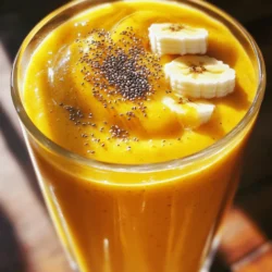 This smoothie has some great, simple ingredients. Here’s what you need: - 1 ripe mango, peeled and diced - 1 banana, sliced - 1 teaspoon ground turmeric - 1/2 teaspoon ginger powder (or 1-inch fresh ginger, grated) - 1 cup coconut milk (or almond milk) - 1 tablespoon honey or maple syrup (optional, for sweetness) - 1 tablespoon chia seeds - 1/2 cup ice cubes - A pinch of black pepper These ingredients create a bright, tasty drink that is good for you. You can boost your smoothie with some extra flavors. Here are some ideas: - A handful of spinach or kale for greens. - A scoop of protein powder for extra energy. - A few berries for a sweet twist. - A splash of vanilla extract for a warm note. Feel free to try these options. They can change the taste and nutrition of your smoothie. Each ingredient in this smoothie has its own health perks: - Mango: Rich in vitamins A and C, it helps your skin and immune system. - Banana: High in potassium, it supports heart health and gives energy. - Turmeric: Known for its anti-inflammatory properties, it may help reduce pain. - Ginger: Aids digestion and can help with nausea. - Coconut Milk: Provides healthy fats and keeps your heart healthy. - Honey or Maple Syrup: Natural sweeteners that offer some antioxidants. - Chia Seeds: Packed with fiber, they help keep you full. - Black Pepper: Helps your body absorb turmeric better. These ingredients not only taste good but also support your health. You can find the full recipe to make this smoothie easily. Start by preparing your ingredients. Take a ripe mango, peel it, and dice it into small pieces. Next, slice the banana into rounds. If you're using fresh ginger, grate it finely. This step is key for flavor. Gather all your ingredients together. It makes blending easier and faster. In a blender, add the diced mango, sliced banana, turmeric, and ginger. Pour in one cup of coconut milk or almond milk. If you like it sweeter, add honey or maple syrup. Next, toss in one tablespoon of chia seeds and a pinch of black pepper. The black pepper helps your body absorb the turmeric better. Finally, add half a cup of ice cubes for a cool touch. Blend everything on high until the mixture is smooth and creamy. You may need to scrape down the sides to blend well. Taste your smoothie. If you want it sweeter, add more honey or syrup. Once your smoothie is ready, pour it into glasses. For a pretty touch, sprinkle some chia seeds or a little turmeric powder on top. This makes the drink look vibrant and inviting. Serve it right away for the best flavor and texture. Enjoy your refreshing Turmeric Mango Sunrise Smoothie! For the complete recipe, check out the [Full Recipe]. To create the perfect Turmeric Mango Sunrise Smoothie, start with a good blender. A strong blender makes a smooth drink. Cut your fruits into small pieces for easier blending. Add your liquids first; this helps everything mix well. Layering helps your blender work better. Always check the sides and scrape down if needed. This ensures everything blends evenly. If your smoothie is too thick, add more coconut milk or water. Blend again until smooth. If it’s too thin, add more frozen fruit or ice. For flavor, you can add more honey or maple syrup. Taste your smoothie before pouring. This way, you can make it just right for your taste buds. Enjoy your smoothie with some healthy sides. Whole grain toast or oatmeal pairs well. You can add nuts or seeds for crunch. Greek yogurt is also a great option for protein. A light breakfast helps keep you full. You can serve your smoothie alongside fresh fruit for added nutrition. For the complete recipe, check the [Full Recipe]. {{image_2}} You can boost your smoothie with protein powder. I often use whey or plant-based protein. These options add nutrition without changing the flavor much. Just one scoop is enough. It helps keep you full longer and supports muscle recovery. Don’t stop at mango and banana! You can add other fruits for a tropical twist. Pineapple, papaya, or passion fruit work great. They add sweetness and a fun taste. You can mix and match your favorites for a unique drink. Experiment with different fruits to find your perfect blend. If you want a creamier smoothie, try different milks. Almond milk or oat milk are great choices. Coconut milk gives a rich taste, while almond milk keeps it light. You can also use silken tofu for a thick texture. These options keep your drink dairy-free, too. If you have leftover smoothie, store it in a sealed jar. Keep it in the fridge. It will stay fresh for up to two days. When you are ready to drink it, give it a good shake. This helps mix everything well again. You can freeze any leftover smoothie for later. Pour it into ice cube trays or freezer bags. Once frozen, you can pop out cubes for quick use. Just remember to label the bags with the date. Smoothies can last up to three months in the freezer. To enjoy your frozen smoothie, take it out of the freezer. Let it thaw in the fridge overnight. If you're in a hurry, run it under cool water for a few minutes. Blend the thawed smoothie to restore its creamy texture. If it feels too thick, add a splash of milk or water to reach your desired consistency. Check out the Full Recipe for more details on making this delicious drink! Turmeric is more than just a spice. It has strong health benefits. The main active compound is curcumin. Curcumin can help reduce inflammation and fight free radicals. This spice may also support brain health and digestion. Some studies suggest it may even improve mood. Adding turmeric to your diet can boost your immune system. Its bright color also makes food look great! Yes, you can make the smoothie without banana. If you skip the banana, the smoothie may be less creamy. You can try using avocado instead. Avocado adds creaminess and healthy fats. Another option is to add more mango. This keeps the flavor bright and sweet. Feel free to experiment with other fruits too! To enhance the flavor, try adding fresh herbs. Mint or basil can brighten the taste. You can also add a squeeze of lime or lemon juice. This will give it a zesty kick. If you want sweetness, use more honey or maple syrup. You can even add a dash of cinnamon for warmth. These little changes can make a big difference in flavor. You learned how to make a tasty Turmeric Mango Sunrise Smoothie. We discussed key ingredients, optional add-ins, and health benefits, too. You also got step-by-step instructions for blending and serving. I shared tips for a better smoothie experience and fun variations to try. Lastly, we covered storage options and answered common questions. Now, you can enjoy this smoothie and feel great with each sip.
