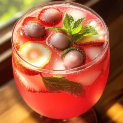 - Strawberries - Lychee Fruit - Lemons - Mint Leaves To make a great Strawberry Lychee Lemonade, start with fresh strawberries. Choose bright red, sweet berries. You will need 1 cup, hulled and sliced. Next, grab some lychee fruit. You can use canned lychee for ease, just drain it well. You need 1 cup of lychee. Fresh lemons are also key. You will use about 3 to 4 lemons for 1/2 cup of lemon juice. Finally, add fresh mint leaves for garnish. They will add a nice touch. - Sugar (or alternatives like honey) - Cold Water Now, let’s talk about pantry staples. You will need sugar to sweeten your drink. You can also use honey or agave syrup as alternatives. Adjust the amount to your taste. You will also need 4 cups of cold water to mix everything together. This will help balance the flavors. - Lychee Syrup - Additional Fruit Garnishes If you want to take it up a notch, consider some optional add-ins. Lychee syrup can add extra sweetness and flavor. You might also want to add extra fruit garnishes. Think about slices of strawberries or even lemon wheels. These will make your drink look even more inviting. For the full recipe, check out the details above. To start, you need to prepare your ingredients. First, hulled strawberries are key for a fresh taste. Hulling strawberries means removing the green top and the white core. You can do this easily with a small knife or a huller. Slice the strawberries into smaller pieces for blending. Next, drain the canned lychee fruit. You want to get rid of the syrup, but keep it for later if you want to add extra sweetness. Use a fine strainer to drain the lychee. This way, you keep all the juice from the strawberries and lychee. Now it's time to make the puree. In a blender, put the sliced strawberries and drained lychee fruit together. Blend them until they are smooth. This mix creates a bright, fruity base for your lemonade. The flavors of the strawberries and lychee blend really well. You can even stop and taste it. It should be sweet and refreshing! After your puree is ready, it’s time to combine the ingredients. In a large pitcher, mix the strawberry-lychee puree with freshly squeezed lemon juice and sugar. Stir well until the sugar is fully dissolved. The lemon juice adds a tangy kick that balances the sweetness. Next, add four cups of cold water to the pitcher. This will lighten the mixture and make it more drinkable. If you prefer a sweeter lemonade, use some of the reserved lychee syrup. Just pour it in and stir. Tasting is key here! Adjust the sweetness to your liking. Fill your serving glasses with ice cubes and pour the strawberry lychee lemonade over the ice. Garnish each glass with fresh mint leaves for a lovely finish. This drink is not just tasty but eye-catching too! For the full recipe, check out the earlier section. Enjoy your refreshing summer drink! To make your strawberry lychee lemonade just right, test the sweetness. Start by mixing the sugar with the puree and lemon juice. Taste it and see if it hits the spot. If you like it sweeter, add more sugar or syrup. If you want to skip sugar, consider honey or agave syrup. These alternatives offer a different flavor and can be less processed. Just remember to mix them well so they dissolve completely. You can make this drink even better by adding herbs. Fresh mint leaves or basil can bring a new taste. Simply muddle them into the lemonade for a burst of flavor. Another fun option is to use sparkling water instead of regular water. This gives your drink a fizzy twist. Pour it in right before serving for that extra sparkle. The right glassware can make your drink pop. Use clear glasses to show off the vibrant colors. Tall glasses work well, but you can also use mason jars for a rustic feel. For garnishing, try adding fresh mint on top. A slice of lemon or a few whole strawberries can also look great. These simple touches make your drink not just tasty, but also beautiful. Enjoy your refreshing summer drink! For the full recipe, check out the Strawberry Lychee Lemonade section above. {{image_2}} You can swap strawberries or lychee with other fruits. Mango or pineapple adds a tropical twist. Both fruits blend well and give a sweet taste. Mixing berries like blueberries or raspberries works great too. These berry mixes add depth and color to your drink. For a low-sugar option, reduce the sugar. You can use sugar-free sweeteners too. They work well and keep the taste nice. Adding superfoods like chia seeds boosts nutrition. Chia seeds add fiber and protein without changing the flavor much. You can change flavors based on the season. In fall, try pumpkin spice for a cozy drink. It adds warmth and fun to your lemonade. For winter, add cinnamon and clove for a holiday vibe. These spices create a festive taste that warms you up. To keep your strawberry lychee lemonade fresh, store it in the fridge. Use a sealed pitcher to keep out air and light. This helps maintain the flavor and color. It stays fresh for about three days in the fridge. After that, the taste may fade. You can freeze this lemonade too! Pour some into ice cube trays. These frozen cubes are great for cooling down drinks later. You can also store the lemonade in freezer-safe containers. Just leave some space at the top. Liquid expands when it freezes. If you have leftover lemonade, get creative! Pour it into popsicle molds to make tasty treats. You can also blend the lemonade with fruit to create a sorbet. This way, nothing goes to waste, and you enjoy a new dessert! Yes, you can use frozen strawberries. They work well in this recipe. However, frozen strawberries may change the texture. They can make your drink a bit thicker. If you want a smoother lemonade, blend them longer. The taste will still be great, but fresh strawberries shine brighter in flavor. You can easily make this drink alcoholic. Add vodka or light rum for a fun twist. These spirits blend well with the sweet and tart flavors. If you want a tropical vibe, try coconut rum. Just mix in about 1 to 2 ounces per glass. This addition makes your summer drink even more refreshing! Yes, this drink is perfect for kids. It is fruity and not too sweet. You can adjust the sugar for healthier options. For a lower sugar version, use less sugar or honey. This drink also packs vitamins from strawberries and lemons. Kids will enjoy its bright color and fun flavors! For the full recipe, check out the comprehensive details above. You can easily create a refreshing drink with simple ingredients. We discussed fresh strawberries, lychee, and vibrant mint. These flavors blend with lemon and sugar for a tasty treat. I shared tips for adjusting sweetness and enhancing flavors. You can even switch fruits for new twists. Remember to store your lemonade well for enjoyment later. Whether making popsicles or using frozen fruit, there are many options. Enjoy this drink with friends or family. It's all about finding your favorite mix and having fun!