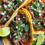For my slow cooker birria tacos, I need just a few key items. Here’s what you will gather: - 2 lbs beef chuck roast, cut into chunks - 4 dried guajillo chiles, stems and seeds removed - 2 dried ancho chiles, stems and seeds removed - 1 onion, quartered - 4 cloves garlic - 4 cups beef broth - Corn tortillas The beef chuck roast gives a rich flavor. The guajillo and ancho chiles add depth and spice. Now, let’s spice things up! These are the spices I use: - 2 teaspoons ground cumin - 1 teaspoon dried oregano - 1 teaspoon paprika - Salt and pepper, to taste These spices help create warmth and complexity in the dish. They balance the rich beef and chiles. To finish off the tacos, I suggest these fresh garnishes: - Fresh cilantro, chopped - Diced onion - Lime wedges, for serving The cilantro adds a burst of freshness. Diced onion offers crunch, and lime brings brightness. Together, they elevate the whole dish. Check out the Full Recipe for a delicious journey! Start by toasting the dried guajillo and ancho chiles. Use a dry skillet over medium heat. Toast them for about 2-3 minutes. Flip them often so they brown evenly. You want them fragrant but not burnt. Once they smell great, take them off the heat and let them cool. After cooling, put the chiles in a blender. Add the quartered onion, garlic, ground cumin, oregano, and paprika. Pour in one cup of beef broth. Blend until smooth. If the mix is too thick, add more broth a little at a time. You want a sauce-like consistency that is rich in flavor. Now, it’s time for the beef. Put the chunks of beef chuck roast in your slow cooker. Season them well with salt and pepper. Pour the blended sauce over the beef. Add the rest of the beef broth into the pot. Stir it gently to coat the beef with the sauce. After cooking for eight hours, check if the beef is ready. It should be tender and easy to shred. Take the beef out of the slow cooker. Use two forks to shred it into bite-sized pieces. Then, mix the shredded beef back into the sauce in the slow cooker. To make the tacos, warm the corn tortillas in a hot skillet. Just a few seconds on each side will do. Take a tortilla and spoon in some of the beef and sauce mixture. Top it with chopped cilantro and diced onion for extra flavor. Serve with lime wedges on the side to squeeze over the tacos. Enjoy the burst of flavors in every bite! For the complete recipe, check [Full Recipe]. To get real birria flavors, use dried chiles. Guajillo and ancho give deep taste. Toast them gently to bring out their oils. This step is key; it boosts flavor. Blend the chiles well with onion and garlic. This mix forms a rich sauce that coats the beef. Don't skip this part; it makes your tacos shine. Slow cooking is simple and rewarding. Use beef chuck roast for tender meat. Cut it into chunks for even cooking. Season the beef well with salt and pepper before adding sauce. Keep the slow cooker on low heat for eight hours. This slow process breaks down the meat, making it easy to shred. Stir the beef in the sauce before serving. This keeps every bite juicy and flavorful. Birria tacos shine with fresh toppings. I love cilantro and diced onion for crunch. A squeeze of lime adds brightness, too. You can serve these tacos with a side of rice or beans. They soak up the flavors well. Try pairing them with a cold drink, like agua fresca or beer. These sides balance the rich taste of the tacos. For more ideas, check the full recipe. {{image_2}} You can use many types of meat for birria. Beef is popular, but lamb or goat adds a nice twist. Each meat brings a unique flavor. For a richer taste, try short ribs or brisket. These cuts have more fat, making them juicy and tender. The cooking time may change, so keep an eye on it. If you want a plant-based option, you can use mushrooms. They have a great texture and absorb flavors well. Jackfruit is another awesome choice. It shreds easily and gives a meat-like quality. Use vegetable broth instead of beef broth for the sauce. Add spices and herbs to make it flavorful. Birria varies by region in Mexico. In Jalisco, they serve it with a broth for dipping. In Tijuana, they add cheese for a gooey, tasty bite. Each version shows local flavors and traditions. Try different toppings, like avocado or salsa verde, to mix it up. You can find many ways to enjoy birria tacos. Check out the Full Recipe for more ideas! After enjoying your birria tacos, you might have some left over. To store them, place the beef and sauce in an airtight container. Make sure to cool it first. You can keep it in the fridge for up to 4 days. For the tortillas, wrap them in foil or keep them separate in a bag. This helps keep them soft. When you’re ready to eat again, reheating is easy. You can use a microwave or a skillet. If using a microwave, place the beef in a bowl and cover it. Heat for 1-2 minutes or until hot. If using a skillet, place the beef in the pan and heat on medium until warmed through. For the tortillas, warm them in the skillet for a few seconds on each side. This keeps them nice and soft. If you want to save some for later, freezing is a great option. Let the beef and sauce cool completely, then place them in a freezer-safe container. It can last for up to 3 months in the freezer. When you're ready to eat, thaw it in the fridge overnight. Reheat it as mentioned above. You’ll have a delicious meal ready to enjoy again. Check the [Full Recipe] for all the details on making this tasty dish! Birria tacos are a tasty Mexican dish. They consist of soft corn tortillas filled with tender, spiced meat. The meat is usually beef, but you can also find it made with goat or lamb. The beef is cooked low and slow in a rich broth with dried chiles and spices. This gives it a deep, savory flavor. People often serve them with broth for dipping. Yes, you can use other cooking methods. If you don’t have a slow cooker, try a Dutch oven. Cook on low heat for about three hours. You can also use a pressure cooker. This will cut down the cooking time to about one hour. Both methods will still give you delicious flavors. I love serving birria tacos with a few sides. Here are some great options: - Mexican rice - Refried beans - Fresh salad - Pickled onions - Sliced avocado These sides add color and flavor to your meal. To make birria tacos milder, remove some chiles. You can use just one guajillo chile or skip the ancho chiles. If you like more heat, add a pinch of cayenne pepper or fresh jalapeños. Taste as you go to find the right balance. You can prepare most of the recipe ahead of time. Make the sauce and cook the meat a day before. Store them in the fridge overnight. When ready to serve, just warm them up and assemble the tacos. This saves time and makes your meal stress-free. For the full recipe, check out the earlier sections. Slow cooker birria tacos are a delicious treat. We covered the key ingredients, from chiles to spices. You now know how to prepare the meat and assemble tasty tacos. We also shared tips for authentic flavors and storage advice. Don’t forget to explore different meat options or even go vegan. These tacos are flexible! With the right steps, you can enjoy a fantastic meal. Dive in and try making them yourself. You won’t regret it!