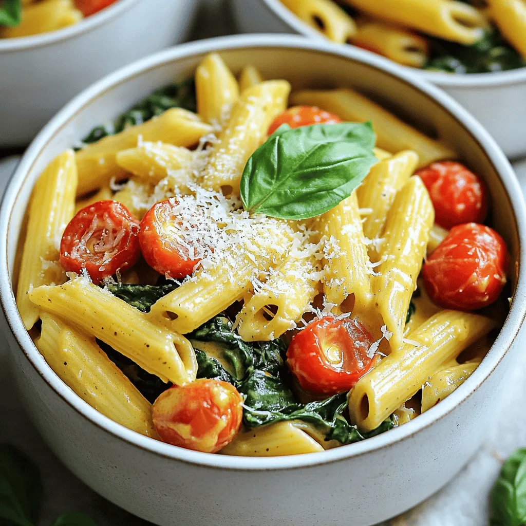 To make One-Pot Creamy Tuscan Pasta, gather these simple ingredients: - 12 oz penne or fusilli pasta - 2 cups vegetable broth - 1 cup heavy cream - 1 cup cherry tomatoes, halved - 2 cups fresh spinach - 4 cloves garlic, minced - 1 teaspoon dried basil - 1 teaspoon dried oregano - 1/2 teaspoon red pepper flakes (optional) - 1/2 cup grated Parmesan cheese - 2 tablespoons olive oil - Salt and pepper to taste You can easily swap some ingredients if needed. For the pasta, you can use any short pasta like rotini or rigatoni. If you want a lighter dish, you can use half-and-half instead of heavy cream. Fresh herbs will give the best flavor, but you can use dried herbs if that’s what you have. For a dairy-free option, try coconut cream and nutritional yeast instead of cheese. This recipe serves four people. If you want to make more, just double the amounts. Keep the same ratios to ensure the dish turns out great. It’s also good to note that the pasta absorbs liquid as it cooks. If it seems dry, you can add a splash of broth or cream to keep it creamy. Adjust salt and pepper to your taste after cooking for the best flavor. Start by heating olive oil in a large pot over medium heat. Once the oil is hot, add minced garlic. Sauté the garlic for about one minute. You want it fragrant but not burnt. Next, toss in halved cherry tomatoes. Cook these for three to four minutes. You want the tomatoes to soften and release their juices. This step builds a great flavor base for your pasta. Now, it's time to add the vegetable broth to the pot. Bring the mixture to a boil. Once boiling, stir in your pasta, dried basil, oregano, and red pepper flakes if you like some heat. Lower the heat to medium-low. Cover the pot and let it cook for about ten to twelve minutes. Stir occasionally to keep the pasta from sticking. Cook until the pasta is al dente, which means it's still firm to the bite. When the pasta is ready, stir in the heavy cream and fresh spinach. Cook this mixture for another two to three minutes. This will help the spinach wilt and the sauce thicken slightly. Remove the pot from the heat. Now, add the grated Parmesan cheese and mix well. This will make your dish creamy and rich. Finally, season to taste with salt and pepper. Let the pasta sit for a couple of minutes. This allows the sauce to thicken more. For the full recipe, check the section above. To make a smooth and creamy sauce, use heavy cream. It blends well and adds richness. After cooking the pasta, stir in the cream slowly. This helps it mix evenly. Keep the heat low when adding cream. High heat can cause it to separate. Seasoning makes a big difference in flavor. I love using dried basil and oregano for a classic taste. They mix well with the cream and broth. Red pepper flakes add a nice kick if you like spice. Don't forget to taste and adjust salt and pepper. This step is key to bringing out all the flavors. One common mistake is overcooking the pasta. Keep an eye on it as it cooks. Pasta should be al dente, or firm to the bite. Another mistake is not letting the sauce thicken. After you add the cream, let the dish sit for a few minutes. This gives the sauce time to become creamy. Finally, make sure to mix the cheese in well. It should melt and blend smoothly into the sauce. For the full recipe, check out the One-Pot Creamy Tuscan Pasta details. Enjoy cooking! {{image_2}} You can easily add protein to your One-Pot Creamy Tuscan Pasta. Chicken, shrimp, or sausage work great. For chicken, use diced breast or thighs. Cook them in the pot before adding garlic. For shrimp, add them after the pasta cooks. They only need a few minutes to become tender. If you prefer sausage, slice it and brown it in the pot first. This will add a nice flavor to the dish. Feel free to mix in different vegetables. Broccoli, bell peppers, or zucchini make great choices. Chop them into small pieces so they cook well. You can add them along with the tomatoes. If you want a stronger flavor, try sun-dried tomatoes or artichoke hearts. These add depth and taste to the dish. If you need a gluten-free meal, swap the pasta for gluten-free options. Brown rice pasta or chickpea pasta work well. Just follow the cooking times on the package. You can also use spiralized veggies like zucchini or carrots for a lower-carb choice. These keep the dish light and fresh. For a creamy texture, add a bit more cream or a splash of dairy-free milk. This One-Pot Creamy Tuscan Pasta is adaptable. You can make it fit your tastes and needs while keeping it quick and easy. For the full recipe, check the details above! You can keep your One-Pot Creamy Tuscan Pasta in an airtight container. Make sure it cools down first. Store it in the fridge for up to three days. Label the container with the date, so you know when to eat it. When you want to enjoy your leftovers, reheat them on the stove. Add a splash of broth or cream to keep it creamy. Heat over low to medium heat, stirring often. You can also use a microwave, but cover it to avoid drying out. If you want to save it for later, freeze the pasta in portions. Use freezer-safe bags or containers. Remove as much air as possible to prevent freezer burn. This dish can last for up to three months in the freezer. When ready to eat, thaw it overnight in the fridge before reheating. For best results, reheat directly from frozen on the stove with a bit of liquid. Enjoy your tasty meal anytime! One-Pot Creamy Tuscan Pasta lasts in the fridge for about three to four days. Make sure you store it in an airtight container. This keeps the pasta fresh and tasty. Over time, the sauce may thicken. You can add a bit of broth when reheating. Yes, you can make this dish ahead of time. Just cook it, let it cool, and store it in the fridge. The flavors will blend nicely if you let it sit overnight. When you are ready to eat, simply reheat it on low heat. Stir in a splash of broth to keep it creamy. You can serve One-Pot Creamy Tuscan Pasta with a simple salad. A green salad adds freshness. You could also pair it with garlic bread for some crunch. For a heartier meal, grilled chicken or shrimp works well too. Try to keep sides light to balance the creamy pasta. You learned about the key ingredients, steps, and tips for making One-Pot Creamy Tuscan Pasta. Remember to use the right measurements for the perfect sauce. Don’t forget to add your favorite proteins or veggies for a twist. Store your leftovers properly so you can enjoy them later. This dish is easy and fun to make. Enjoy the creamy goodness and share it with your friends and family. You'll impress everyone with your cooking skills!