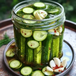 - Cucumbers: Choose firm, fresh cucumbers. They should be crisp and without soft spots. I like using pickling cucumbers for the best crunch. - Garlic: Use fresh garlic for a bold flavor. Smash the cloves to release more oils and flavor into the pickles. - Fresh vs. Dried Dill: Fresh dill gives a bright taste. Dried dill is fine too, but it has a milder flavor. I prefer fresh when I can find it! - Optional Spices and Seasonings: You can add red pepper flakes for heat. Other spices like mustard seeds or coriander seeds can add more depth. Getting the right balance of flavors is key. Here’s how to measure: - Cucumbers: Use about 4 medium cucumbers. This amount fits perfectly in one jar. - Garlic: Add 4 cloves. Adjust to taste if you love garlic. - Dill: For fresh dill, use 2 tablespoons; for dried, 1 tablespoon is enough. - Red Pepper Flakes: Add 1 teaspoon if you want a spicy kick. Skip it if you prefer mild pickles. If you miss an ingredient, here are some substitutes: - Cucumbers: Zucchini can work in a pinch but won’t have the same crunch. - Apple Cider Vinegar: You can use white vinegar or rice vinegar for a different taste. - Dill: Italian seasoning can add a unique flavor if you don’t have dill. For the full recipe, check out the complete guide on Garlic Dill Refrigerator Pickles! To make the brine, start with a large mixing bowl. Combine 2 cups of water, 1 cup of apple cider vinegar, 1 tablespoon of sea salt, and 1 tablespoon of sugar. Stir the mixture well until the salt and sugar dissolve completely. This brine adds a nice sweet and tangy flavor to the pickles. Next, take 4 medium cucumbers and slice them into spears or rounds. Place the cucumber slices into a clean, quart-sized jar. Make sure they fit snugly. Now, add 4 smashed garlic cloves and 2 tablespoons of chopped fresh dill, or 1 tablespoon if you prefer dried dill. If you like some heat, sprinkle in 1 teaspoon of red pepper flakes too. Pour the vinegar mixture over the cucumbers. Make sure the cucumbers are fully submerged. If they float, add more water to cover them completely. Seal the jar tightly with a lid. Give it a gentle shake to mix everything. Place your jar in the fridge. Let them sit for at least 24 hours before tasting. For the best flavor, wait 3-5 days. Enjoy these tasty Garlic Dill Refrigerator Pickles soon! You can find the full recipe [here](link). To boost the taste of your garlic dill refrigerator pickles, try adding other spices. Some great options are mustard seeds, black peppercorns, or coriander seeds. These spices bring new layers of flavor. A pinch of sugar can also balance the heat from red pepper flakes. For the best flavor, let your pickles marinate for 3-5 days. This time allows the cucumbers to soak up all the tasty brine. If you’re in a rush, a minimum of 24 hours will still give you a nice crunch and flavor. One big mistake is skipping sterilization. Always use clean jars to avoid spoilage. Wash them in hot, soapy water, then rinse well. You can also run them through a dishwasher for extra safety. Another common error is not using enough brine. Ensure the cucumbers are fully submerged in the liquid. This step is key for even flavor and crunch. Garlic dill pickles are great on their own, but they can shine in many dishes. Serve them alongside sandwiches for a nice crunch. They also pair well with burgers or grilled meats. Get creative! Use your pickles in salads, or slice them up for a fresh topping on tacos. You can also chop them and mix them into potato or pasta salads for extra zing. Enjoy exploring these tasty options! {{image_2}} To make spicy garlic dill pickles, add more heat. Start by increasing the red pepper flakes. You can add up to 2 teaspoons for a real kick. If you like it hot, try adding sliced jalapeños or crushed chili peppers. These additions bring bold flavors to the mix. The heat pairs well with the crunchy cucumbers and garlic. If you want sweet dill pickles, adjust the sugar. Start with 2 tablespoons of sugar instead of 1. You can also add a small amount of honey for a natural sweetness. To enhance the flavor, consider adding a pinch of cinnamon or allspice. These spices give a warm touch that works well with the sweet notes. To create herb-infused pickles, explore various herbs and spices. Basil, thyme, or tarragon can add unique flavors. Add these herbs along with the dill in the jar. You might also try mustard seeds or black peppercorns for extra depth. Experimenting with different herbs lets you create your signature pickle. How long do pickles last in the fridge? Garlic dill refrigerator pickles can last for up to two months in the fridge. Store them in a sealed jar to keep them fresh. The flavor will improve over time, so feel free to let them sit for a week or more before enjoying. What to look for when checking for freshness? Check for any off smells, unusual colors, or mold on the surface. If the brine becomes cloudy, it may also indicate spoilage. Always trust your senses; if something seems off, it's best to toss the pickles. Can you reuse pickling brine? Yes, you can reuse the brine for another batch of pickles. However, it might lose some flavor and acidity after the first use. Make sure to check the brine for signs of spoilage before reusing it. For the best taste, consider adding fresh spices and herbs each time you use the brine. Garlic Dill Refrigerator Pickles need at least 24 hours to marinate. This time allows the flavors to blend. If you want a stronger taste, let them sit for 3 to 5 days. The longer they marinate, the better they taste. You can check them after the first day, but wait a few days for the full flavor. Yes, you can use many other vegetables for refrigerator pickles. Carrots, radishes, and green beans work well. Just cut them into sizes that fit in your jar. Some veggies may need a bit longer to pickle. Always remember to use the same brine for best results. Experimenting with different vegetables can lead to fun, new tastes. Refrigerator pickles are quick and easy to make. They do not require heat or long-term storage. Canned pickles are sealed in jars and processed for shelf life. This method uses heat to kill bacteria and create a vacuum seal. Both types taste great, but refrigerator pickles stay crispier due to their shorter cooking time. You now have everything you need to make Garlic Dill Refrigerator Pickles. We covered essential ingredients, step-by-step instructions, and helpful tips. You learned how to enhance flavors and avoid common mistakes. Explore variations for more unique tastes, like spicy or sweet options. Remember to store them correctly and check for freshness. Pickling is a fun way to enjoy healthy snacks. Enjoy your pickles and share them with friends!
