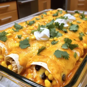 - 2 cups cooked shredded chicken - 1 cup sharp cheddar cheese, shredded - ½ cup cream cheese, softened - 1 can (10 oz) enchilada sauce - 1 teaspoon garlic powder - 1 teaspoon cumin - 8 small flour tortillas - 1 cup black beans, rinsed and drained - ½ cup corn (fresh or frozen) - Salt and pepper to taste - Fresh cilantro for garnish The ingredients for Easy Chicken Enchiladas are simple and tasty. You need cooked shredded chicken, which adds protein and flavor. I love using sharp cheddar cheese for its rich taste. Cream cheese makes the filling creamy and smooth. Enchilada sauce gives the dish a zesty kick. Make sure to have garlic powder and cumin in your spice rack. They add warmth to the dish. For the base, I choose small flour tortillas. They hold the filling well and are soft to bite. Black beans and corn add texture and nutrition. Lastly, don't forget salt and pepper to make everything pop! - Sour cream - Salsa - Avocado slices Optional toppings can really elevate your meal. I recommend sour cream for creaminess. Salsa adds a fresh, zesty note. Avocado slices bring in healthy fats and taste great. Feel free to mix and match these toppings to suit your taste! For the complete recipe, check out the Full Recipe. - Preheat the oven to 350°F (175°C). - Prepare a 9x13 inch baking dish with enchilada sauce. Start by setting your oven. This step is key for cooking the enchiladas evenly. While the oven heats, grab your baking dish. Coat the bottom of the dish with half a cup of enchilada sauce. This helps prevent sticking and adds flavor. - Mix the chicken filling ingredients together. - Roll the tortillas with the filling and place them in the baking dish. In a large bowl, combine the cooked shredded chicken, cream cheese, and half a cup of sharp cheddar cheese. Add garlic powder, cumin, black beans, corn, salt, and pepper. Mix well until everything blends nicely. This filling is what makes your enchiladas tasty. Now, take a tortilla and scoop 2-3 tablespoons of the chicken mixture into the center. Roll it up tightly and place it seam-side down in the baking dish. Repeat this for all tortillas until you finish the filling. - Bake covered and then uncovered for optimal cheese texture. - Tips for checking doneness. Cover the dish with aluminum foil and bake for 20 minutes. This keeps the heat in and makes the filling warm. After 20 minutes, remove the foil. Bake for another 10 minutes. This helps the cheese melt and turn golden. To check if they are done, look for bubbly cheese and a light golden color. If you see this, your enchiladas are ready! Enjoy your delicious meal. - Use leftover chicken for quicker preparation. - Adjust spice level to taste with optional ingredients. Using cooked chicken cuts down your time. Shredded rotisserie chicken works great too. You can add jalapeños if you like heat. Or use mild cheese for a softer flavor. - Serve with sour cream and cilantro. - Add a side of salsa for extra flavor. For a nice look, sprinkle fresh cilantro on top. A scoop of sour cream adds creaminess. Serve with a bowl of salsa for dipping. This gives your meal a fresh kick. - Overstuffing tortillas leading to spills. - Not preheating the oven properly. Be careful not to pack too much filling into each tortilla. This helps keep them intact. Always preheat your oven. This ensures your enchiladas cook evenly and get bubbly. {{image_2}} You can easily make these enchiladas vegetarian. Just swap the chicken for black beans or tofu. Both options add protein and flavor. Black beans give a creamy texture. Tofu absorbs the flavors well. You can season tofu with spices to match the dish. This swap makes the meal just as tasty and satisfying. Want to change up the flavor? Try a green enchilada sauce instead! It adds a zesty kick. The green sauce pairs well with the chicken and cheese. If you love spicy food, go for a red sauce with a kick. Each sauce brings a unique twist to the meal. Feel free to mix and match for your perfect plate! Using different cheese can make your enchiladas special. You can try Monterey Jack or pepper jack cheese. These cheeses melt nicely and add unique flavors. Mixing cheeses can also give a great taste. Experiment with your favorites to find the best combo. Your enchiladas will be even more delicious! For the full recipe, check out Easy Cheesy Chicken Enchiladas. To store leftovers, cool the enchiladas first. Place them in an airtight container. They can stay in the fridge for about 3 to 4 days. This way, you keep them fresh and tasty. You can freeze enchiladas before or after baking. If freezing before baking, wrap them tightly in foil. For after baking, let them cool completely, then store them in a freezer-safe container. They last up to 3 months in the freezer. When you're ready to eat, thaw them in the fridge overnight. For reheating, bake them at 350°F (175°C) until hot. This keeps the tortillas soft and the cheese melted. Enjoy your easy chicken enchiladas again! For the full recipe, check out the Easy Cheesy Chicken Enchiladas . To make Easy Chicken Enchiladas, start by mixing cooked shredded chicken with cream cheese, cheddar cheese, garlic powder, cumin, black beans, corn, salt, and pepper. This mix is the heart of your enchiladas. Next, place some filling in a tortilla, roll it up, and lay it seam-side down in a baking dish. Pour enchilada sauce over the rolls and sprinkle with cheese. Bake at 350°F for about 30 minutes. This method ensures a tasty and quick meal. For detailed steps, check the Full Recipe. Yes, you can use corn tortillas instead of flour. Corn tortillas add a unique flavor and texture. They are also gluten-free, which is great for those with gluten allergies. Keep in mind that corn tortillas may break more easily when rolling. To help with this, warm them slightly in a pan or microwave before use. This will make them more pliable. Chicken Enchiladas taste great with various sides. Here are some ideas: - Mexican rice - Refried beans - Fresh guacamole - Salsa - A simple green salad These sides complement the flavors of the enchiladas and add freshness to your meal. Cooking Chicken Enchiladas takes about 30 to 40 minutes. This includes 20 minutes covered and 10 minutes uncovered for the cheese to melt and bubble. Prepping the ingredients only takes about 15 minutes. So, in less than an hour, you can enjoy a delicious meal. Yes, you can prepare enchiladas ahead of time. Assemble them and cover the baking dish with plastic wrap. Store in the fridge for up to 24 hours before baking. This saves time on busy days. You can also freeze them before baking. Just remember to thaw them overnight in the fridge if you freeze them. - Easy Cheesy Chicken Enchiladas This blog shared all you need for tasty chicken enchiladas. We listed simple ingredients and guided you through each step. You learned tips to make cooking easier and how to avoid common mistakes. Flavor twists and storage ideas help keep things fun. Now you can create these enchiladas to impress friends and family. Enjoy making and sharing this delicious dish!