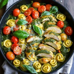 - 2 boneless, skinless chicken breasts - 2 cups fresh tortellini (cheese or spinach-filled) - 1 cup cherry tomatoes, halved - 1 cup fresh spinach - 1 cup zucchini, sliced When making One-Pan Pesto Chicken with Tortellini and Veggies, fresh ingredients make a big difference. I love using juicy chicken breasts as the main protein. They cook well, stay tender, and absorb all the flavors. Tortellini adds a nice touch. You can choose cheese or spinach-filled ones, depending on your taste. Cherry tomatoes give a burst of sweetness. Fresh spinach adds color and nutrition. Zucchini is crisp and pairs well with the other veggies. - 2 tablespoons olive oil - 1 teaspoon garlic powder - 1/2 cup store-bought basil pesto - Salt and pepper to taste Pantry staples keep this dish simple and quick. Olive oil is perfect for sautéing, adding a rich flavor. Garlic powder gives a nice kick without the fuss of fresh garlic. Basil pesto is the star of the dish. It brings all the flavors together. Don’t forget salt and pepper! They enhance the taste of every ingredient. - Grated Parmesan cheese - Fresh basil leaves for garnish Optional add-ons can elevate your meal. Grated Parmesan cheese adds creaminess and a salty bite. It melts beautifully on top. Fresh basil leaves are perfect for garnish. They add a pop of color and a fresh aroma. You can choose to use these or skip them based on your preference. For the full recipe, check out the detailed instructions and enjoy this delicious meal! To start, heat two tablespoons of olive oil in a large skillet over medium heat. While the oil warms, season two boneless, skinless chicken breasts with garlic powder, salt, and pepper. When the oil shimmers, add the chicken to the skillet. Cook each side for about six to seven minutes. The chicken should turn a lovely golden brown and be fully cooked through. Once done, remove the chicken and let it rest on a plate. In the same skillet, add one cup of sliced zucchini and one cup of halved cherry tomatoes. Sauté these for about three to four minutes. You want them to soften but still hold their shape. Next, stir in one cup of fresh spinach. Cook until the spinach wilts, which should take just one to two minutes. This mix adds a burst of color and flavor. While the veggies cook, bring a pot of water to a boil. Add two cups of fresh tortellini and cook according to the package instructions, about three to five minutes. Once done, drain the tortellini and add it to the skillet with the veggies. Slice the rested chicken and return it to the skillet, too. Then add half a cup of basil pesto and gently mix everything together. Heat for about two minutes, ensuring all ingredients are well combined. Taste and adjust the seasoning if needed. Serve warm, topped with grated Parmesan cheese and fresh basil leaves for a delightful finish. For the full recipe, click here. To get juicy chicken, cook the breasts for 6 to 7 minutes on each side. Use medium heat to avoid burning. Check if the chicken is done by cutting into it; the juices should run clear. Let the chicken rest after cooking. This keeps it moist and tasty. Overcooked tortellini can become mushy. Follow the package instructions closely. Usually, it takes 3 to 5 minutes to cook. Taste a piece to see if it's al dente, or firm to the bite. Drain it right away for the best texture. Want to boost the taste? Try adding fresh herbs like thyme or parsley. A squeeze of lemon juice can brighten the dish. For a bit of heat, sprinkle in some red pepper flakes. Don’t forget, you can always adjust the salt and pepper to your liking. For the full recipe, check the instructions above. {{image_2}} For a vegetarian twist, swap the chicken for chickpeas or tofu. Both add protein and texture. You can also load up on more veggies. Try bell peppers, broccoli, or mushrooms. These will give your dish a great taste and extra color. To make this dish low-carb, you can replace tortellini with zucchini noodles or cauliflower rice. This keeps the meal light while still being filling. You will still enjoy the pesto flavor and veggies without the carbs from pasta. If you like heat, add chili flakes or diced jalapeños to your dish. This simple change can make your meal exciting. You can even try different spices like smoked paprika for a unique flavor. Just sprinkle them in while cooking, and enjoy the kick! For the complete recipe, check out the [Full Recipe]. To store leftovers, let the dish cool down. Use an airtight container. Place it in the fridge. It will stay fresh for about three days. Keep in mind, the tortellini may absorb some moisture. This might change the texture, but the taste will still be great. Always label your container with the date. This helps you track freshness. You can freeze this dish if you want to save some for later. First, let it cool completely. Then, portion it into freezer-safe containers. Leave some space at the top, as the meal will expand when frozen. Seal tightly to avoid freezer burn. It will last for about two months. When you're ready to eat, thaw it overnight in the fridge. Reheating needs care to keep flavors intact. You can use the stovetop or microwave. For the stovetop, add a splash of water or broth in a pan. Heat on low, stirring gently. For the microwave, cover the dish with a damp paper towel. Heat in short bursts, stirring in between. This helps keep the tortellini tender and the veggies vibrant. Enjoy your meal just like when it was fresh! Yes, you can use homemade pesto. Homemade pesto tastes fresher and brighter. You control the ingredients, allowing for more flavor. Plus, making it can be a fun cooking project. Blend fresh basil, garlic, nuts, olive oil, and Parmesan cheese for a rich taste. This adds a personal touch to your dish. You can add many veggies to this dish. Consider bell peppers for sweetness or broccoli for crunch. Carrots add color and vitamins. Peas bring a pop of green. Feel free to mix your favorites. This recipe is flexible. Use what you have on hand for a unique twist. You can keep leftovers in the fridge for about three days. Store them in an airtight container. If you want to keep it longer, consider freezing it. In the freezer, it lasts up to three months. Just remember to thaw it before reheating. Enjoy your meal anytime! This blog post shared a tasty recipe using fresh, simple ingredients. You learned how to cook chicken and mix it with tortellini, veggies, and pesto. I also offered tips for tender chicken and perfectly cooked pasta. Remember, you can swap ingredients to fit your diet, and leftovers can be stored easily. Enjoy making this flavorful dish for a quick meal anytime. Your kitchen is ready for fun and delicious cooking!
