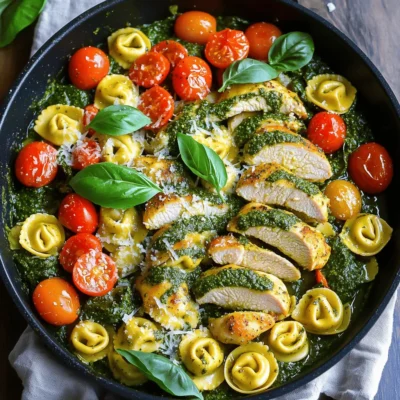One-Pan Pesto Chicken with Tortellini and Veggies Delight