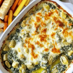 To make a delicious spinach artichoke dip, you need a few key ingredients. Here’s what you will need: - 1 cup frozen spinach, thawed and drained - 1 cup canned artichoke hearts, chopped - 1 cup cream cheese, softened - 1/2 cup sour cream - 1/2 cup mayonnaise - 1 cup shredded mozzarella cheese - 1/2 cup grated Parmesan cheese - 2 cloves garlic, minced - 1 teaspoon onion powder - 1/2 teaspoon crushed red pepper flakes (optional) - Salt and pepper to taste Using these ingredients, you will create a dip that is creamy and packed with flavor. The spinach offers a nice green color. The artichokes add a unique taste. Cream cheese, sour cream, and mayonnaise make it rich and smooth. Garlic and onion powder bring depth to every bite. You can adjust the crushed red pepper flakes if you want some heat. This dip is perfect for parties or just a cozy night in. You can find the full recipe above to guide you through the steps. Enjoy making this tasty treat! 1. Preheating the oven: Start by preheating your oven to 350°F (175°C). This helps the dip bake evenly and get nice and bubbly. 2. Combining cream cheese, sour cream, and mayonnaise: In a large bowl, combine 1 cup of softened cream cheese, 1/2 cup of sour cream, and 1/2 cup of mayonnaise. Mix these together until the mixture is smooth and creamy. 3. Mixing in seasonings and ingredients: Add 2 minced garlic cloves, 1 teaspoon of onion powder, and salt and pepper to taste. If you like a bit of heat, toss in 1/2 teaspoon of crushed red pepper flakes. Mix everything well. Then, gently fold in 1 cup of drained, chopped artichoke hearts and 1 cup of thawed, drained frozen spinach. Finally, incorporate 1 cup of shredded mozzarella and 1/2 cup of grated Parmesan cheese, saving a little mozzarella for the topping. 1. Transferring to a baking dish: Once mixed, transfer the creamy mixture into a baking dish. Spread it out evenly so it bakes nicely. 2. Adding cheese on top: Sprinkle the reserved mozzarella cheese over the top of the dip. This will create a lovely, cheesy crust as it bakes. 3. Baking time and expected results: Place the dish in the oven and bake for 25 to 30 minutes. You’ll know it’s done when the dip is bubbly and golden on top. Let it cool for a few minutes before serving. For the full recipe with detailed instructions, check the [Full Recipe]. To achieve the creamiest texture, start with softened cream cheese. Soft cheese mixes better with other ingredients. I recommend mixing the cream cheese, sour cream, and mayonnaise until you see no lumps. This smooth base makes your dip rich and tasty. Using high-quality ingredients enhances the flavor. Choose fresh artichoke hearts if you can find them. Frozen spinach is fine, but make sure to drain it well. Too much water will make the dip runny. Always use freshly grated cheese for the best melt and taste. Balancing flavors is key. Add garlic for a nice kick. Red pepper flakes give it warmth, but you can skip them if you prefer less heat. Taste your mixture before baking and adjust salt or pepper to your liking. For dippers, I love using toasted baguette slices, tortilla chips, or fresh veggie sticks. These options add crunch and contrast to the creamy dip. You can also try pita chips for a fun twist. To make your dip look great, garnish with fresh parsley or a sprinkle of paprika. This adds color and a hint of flavor. Serve the dip warm right from the oven. It creates a cozy and inviting feel for your guests. If you want the full recipe, you can find it [here](#). {{image_2}} You can easily switch ingredients in your spinach artichoke dip for fun. Here are some ideas: - Fresh Spinach: Instead of frozen spinach, use fresh. Just wash and chop about 2 cups. Cook it a bit to wilt it down. It gives a brighter flavor and texture. - Greek Yogurt: Swap sour cream for Greek yogurt. This change makes the dip a bit tangier and adds protein. It keeps the dip creamy too. - Cheese Choices: Try different cheeses for unique tastes. Cream cheese is a must, but you can add gouda or pepper jack. They give extra depth and spice. You can also adapt the dip for dietary needs: - Gluten-Free: This dip is already gluten-free if you avoid bread. Use gluten-free chips or veggies for dipping. - Dairy-Free: If you need a dairy-free option, use cashew cream instead of cream cheese. Nutritional yeast can add a cheesy flavor. There are also dairy-free cheese options that melt well. These changes can help everyone enjoy the dip without worry. To keep your spinach artichoke dip fresh, store it in an airtight container. Let it cool to room temperature before sealing. Place it in the fridge. Your dip can last about 3 to 5 days in the refrigerator. Always check for any changes in color or smell before serving. When you're ready to enjoy leftovers, you have a few options. The best method is to reheat in the oven. Preheat the oven to 350°F (175°C). Place the dip in an oven-safe dish and cover it with foil. Heat for about 15 to 20 minutes. This keeps the dip creamy and warm. If you're in a hurry, you can also use the microwave. Heat it in short bursts of 30 seconds. Stir in between to keep it even. To refresh your leftovers, consider adding a sprinkle of cheese on top. This helps regain that fresh, gooey texture. Enjoy your delicious dip again! For the full recipe, check out the complete guide. Can I make this recipe ahead of time? Yes, you can prepare this dip a day early. Mix all the ingredients and store it in the fridge. When you’re ready to serve, just bake it. This makes it easy for parties. What can I serve with spinach artichoke dip? You have many choices! Serve it with toasted baguette slices, tortilla chips, or fresh veggies like carrots and celery. Each adds a nice crunch and contrast to the creamy dip. Is spinach artichoke dip healthy? It can be a bit rich due to cream cheese and mayo. However, it does have spinach and artichokes, which are good for you. Enjoy it in moderation for a tasty treat. You can find the full recipe for this creamy delight online. It has detailed steps and reviews from others who tried it. Many users rave about how easy it is to make and how great it tastes. In this post, we covered how to make a tasty spinach artichoke dip. We discussed the main ingredients, step-by-step instructions, and helpful tips. You learned how to achieve a creamy texture and flavorful balance. We also shared storage tips and fun variations to try. Remember, using quality ingredients can make a big difference. This dip is perfect for gatherings or as a snack. Enjoy making it and impressing your friends with your skills.