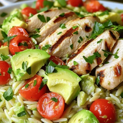 Grilled Lemon Herb Chicken Avocado Orzo Salad Delight