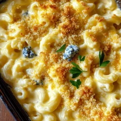 Let's dive into the ingredients for this Four Cheese Mac and Cheese. Each one adds a layer of flavor and creaminess that makes this dish a delight. Here’s what you will need: - 8 oz elbow macaroni - 2 tablespoons unsalted butter - 2 tablespoons all-purpose flour - 2 cups whole milk - 1 teaspoon garlic powder - 1 teaspoon onion powder - 1 teaspoon Dijon mustard - 1 cup sharp cheddar cheese, shredded - 1 cup Gruyère cheese, shredded - 1 cup mozzarella cheese, shredded - ½ cup crumbled blue cheese - Salt and pepper to taste - ½ cup breadcrumbs - 2 tablespoons fresh parsley, chopped (for garnish) This blend of cheeses creates a rich and creamy texture. The sharp cheddar brings a bold flavor. Gruyère adds a nutty taste, while mozzarella gives that gooey stretch. Blue cheese offers a tangy kick that balances the creaminess. The pasta serves as the perfect base to soak up all that cheesy goodness. You can find the full recipe to help you make this dish shine. - Boil a large pot of salted water. - Add 8 oz elbow macaroni and cook until al dente. - This usually takes about 7-8 minutes. - Drain the pasta and set it aside. - In the same pot, melt 2 tablespoons of unsalted butter over medium heat. - Once melted, whisk in 2 tablespoons of all-purpose flour. - Stir this mix constantly for about 2 minutes until it's light golden. - Now, gradually add 2 cups of whole milk, whisking until smooth. - Keep stirring until the sauce thickens, which takes about 5-7 minutes. - Stir in 1 teaspoon each of garlic powder, onion powder, and Dijon mustard. - Season the sauce with salt and pepper to taste. - Remove the pot from heat and slowly add the cheeses: 1 cup sharp cheddar, 1 cup Gruyère, 1 cup mozzarella, and ½ cup crumbled blue cheese. - Stir until the cheese melts and the sauce is smooth. - Add the cooked macaroni to the cheese sauce, mixing well to coat. - Preheat your oven to 350°F (175°C) and pour the mac and cheese into a greased baking dish. - For a crunchy topping, mix ½ cup breadcrumbs with a little olive oil, then sprinkle over the mac and cheese. - Bake for about 25-30 minutes until the top is golden brown and crispy. You can find the Full Recipe for more in-depth steps. Enjoy your creamy and rich delight! To make a creamy cheese sauce, start with room temperature cheese. Cold cheese does not melt well. When you add it to the sauce, it can clump. Stir constantly as you cook. This helps the sauce stay smooth and avoids lumps. If you find lumps, whisk it harder until you get a smooth texture. Preheating your oven is key. Set it to 350°F (175°C) before you bake. This ensures even cooking. Once it’s in the oven, check for doneness. You want a golden top, not a burnt one. Baking time is about 25-30 minutes. Keep an eye on it as it cooks. When it's time to serve, add a sprinkle of fresh parsley on top. This adds color and freshness. You can also pair your mac and cheese with a side salad or some garlic bread. This balances the richness of the dish. For more excitement, try a crunchy topping with your favorite herbs. For the full recipe, check out the [Full Recipe]. {{image_2}} You can swap out cheeses to make your mac and cheese unique. Try using a mix of creamy brie or tangy goat cheese. Aged cheeses can add a bolder taste. The sharpness of aged cheddar or a nutty Gruyère can really enhance the flavor. Mixing different cheeses gives you a fun twist on this classic dish. Adding extras can take your mac and cheese to the next level. Cooked bacon adds a nice crunch and smoky flavor. You can also toss in some veggies like spinach or tomatoes for freshness. If you crave more spice, add some chili powder or smoked paprika. These add-ins will make your dish even more exciting. If you want a gluten-free option, you can easily adapt this recipe. Use gluten-free pasta instead of regular macaroni. For the cheese sauce, swap out regular flour for cornstarch or gluten-free flour. This way, everyone can enjoy a creamy and rich delight. Check out the Full Recipe for more tips! To keep your Four Cheese Mac and Cheese fresh, store it in an airtight container in the fridge. This helps prevent moisture loss and keeps the flavors intact. Aim to enjoy it within 3-5 days for the best quality. After that, the taste may fade, and the texture can change. If you want to save some for later, cooling it completely before freezing is key. Once cool, transfer it to a freezer-safe container. This way, you can enjoy it for a few months. When you're ready to eat it, thaw it in the fridge overnight. This ensures even reheating and keeps it tasty. For the best results, reheat your mac and cheese in the oven. This method helps restore the crispy topping that makes it so good. If you prefer the microwave, add a splash of milk to keep it moist. This simple trick brings back some creaminess and prevents it from drying out. Enjoy the rich, cheesy goodness again! The best cheese for mac and cheese is a mix of flavors and textures. I love using: - Sharp cheddar cheese for a strong flavor - Gruyère cheese for its nutty taste - Mozzarella cheese for creaminess - Blue cheese for a bold kick This blend creates a rich and complex taste. You can also try other cheeses like fontina or gouda for fun variations. Yes, you can make this recipe ahead of time. Here’s how: - Prep the dish: Follow the recipe until you mix in the cheese and macaroni. - Store: Place it in a greased baking dish. Cover it tightly with foil and keep it in the fridge. - Reheat: When ready to serve, preheat the oven. Bake it for 30-40 minutes at 350°F (175°C). This way, you save time and still enjoy a delicious meal. To make mac and cheese creamy, follow these tips: - Use room temperature cheese: This helps the cheese melt smoothly without clumps. - Don’t rush the sauce: Cook it slowly, stirring constantly. This helps prevent lumps. - Add milk gradually: Pour in the milk a little at a time. This keeps the sauce smooth and creamy. These steps will ensure your mac and cheese is a rich delight every time. For the full recipe, check out the Four Cheese Mac and Cheese. This recipe offers a simple guide to making delicious mac and cheese. We covered the necessary ingredients, how to cook the pasta, and how to create a tasty cheese sauce. Tips like using room temperature cheese help you get a smooth sauce. You can also make this dish your own with different cheeses and add-ins. Finally, the right storage and reheating methods keep your leftovers fresh. Enjoy making this classic dish that never gets old!