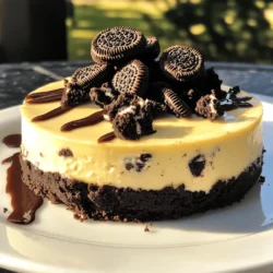 For a delicious No Bake Oreo Cheesecake, you need these simple ingredients: - 24 Oreo cookies, crushed - 5 tablespoons unsalted butter, melted - 16 oz cream cheese, softened - 1 cup powdered sugar - 1 teaspoon vanilla extract - 1 1/2 cups heavy whipping cream - 12 Oreo cookies, roughly chopped for filling - Extra Oreo cookies for topping These ingredients create a rich and creamy cheesecake. The crushed Oreos form the base, while the cream cheese provides a smooth filling. The heavy cream adds fluffiness, making each bite a delight. You can find the full details in the Full Recipe section. Feel free to experiment with the toppings. You can use chocolate sauce or fresh fruit for a fun twist. Remember, the key to the best cheesecake is using high-quality cream cheese and fresh ingredients. Enjoy creating your masterpiece! To make the crust, start with 24 crushed Oreo cookies. Mix them with 5 tablespoons of melted butter in a bowl. Stir well until it looks like wet sand. This is key for a good base. Next, press this mixture evenly into the bottom of a springform pan. Make sure it is firm and packed tight. Place the pan in the freezer while you prepare the filling. This helps the crust set better. Now, let’s make the creamy filling. Take 16 oz of softened cream cheese and beat it in a large bowl. Use an electric mixer to get it nice and smooth. Gradually add 1 cup of powdered sugar. Keep beating until everything is mixed well. Then, add in 1 teaspoon of vanilla extract. This adds a lovely flavor to your cheesecake. Next, it’s time to make it fluffy. In another bowl, whip 1 1/2 cups of heavy whipping cream until stiff peaks form. This means it should hold its shape well. Once it’s ready, gently fold the whipped cream into the cream cheese mixture. Be careful not to deflate it. Then, add in 12 roughly chopped Oreo cookies. Fold them in evenly so every bite has some cookie goodness. Finally, pour the creamy filling over your crust. Use a spatula to smooth the top. Cover the cheesecake with plastic wrap and put it in the fridge. Let it chill for at least 4 hours. If you have time, overnight is even better. This will help it set perfectly. For the full recipe, you can refer to the earlier sections. Softening the cream cheese is key. It blends smoothly into the mix. Leave it out for about an hour before using it. This lets it reach room temperature. To achieve stiff peaks in whipped cream, start with cold cream. Use a chilled bowl and beaters for better results. Whip it until you see peaks that stand tall. Don't stop too early, or it will be too soft. Serving your cheesecake can be fun! Drizzle chocolate sauce over each slice for a sweet touch. A dollop of whipped cream adds creaminess and flair. For a pretty look, garnish with extra Oreos. You can place them whole or roughly chopped on top. This adds a nice crunch and makes it more appealing. If your cheesecake hasn’t set properly, don’t panic. You can fix it by chilling it longer. Sometimes, overnight is best for it to firm up. To minimize cracks on the surface, avoid overmixing. Also, let the cheesecake cool slowly in the fridge. Cover it loosely to prevent condensation from forming on top. For more details on making this dessert, check the Full Recipe. {{image_2}} You can easily change the flavor of your No Bake Oreo Cheesecake. Try adding mint extract for a fresh twist. Just a little can create a cool taste. Peanut butter is another fun choice. It adds a rich, nutty flavor that pairs well with Oreos. You can also mix in different cookies or candies. Consider crushed mint Oreos or even chocolate chip cookies for a fun texture. Snickers or Reese's Pieces can add a sweet surprise. Experiment to find your favorite combination! For toppings, fresh fruit works great. Slices of strawberries or raspberries add color and taste. You can also use chocolate shavings for a rich finish. They look pretty and taste amazing. Sauces can enhance the flavors too. Caramel or chocolate sauce drizzled on top makes the dessert even more special. You can serve it on the side for guests to add as they like. If you need gluten-free options, use gluten-free Oreo cookies. They work just as well and keep the taste the same. You can also lower the sugar content by using less powdered sugar. This way, you can enjoy the cheesecake without guilt. These variations let you personalize your dessert. No Bake Oreo Cheesecake is fun to make and share, and you can make it your own! For the detailed recipe, check out the Full Recipe. To keep your No Bake Oreo Cheesecake fresh, follow these steps: - Use an airtight container to store the cheesecake. This helps lock in moisture and flavor. - If you don’t have a container, cover the cheesecake with plastic wrap. Make sure it seals well to prevent air from getting in. - Keep the cheesecake in the fridge. It will stay fresh and tasty for days. You can freeze your cheesecake for longer storage: - Slice the cheesecake into pieces. This makes it easy to thaw just what you need. - Wrap each slice tightly in plastic wrap. Then, place them in a freezer-safe bag. - To thaw, place a slice in the fridge overnight. This helps maintain the creamy texture. In the fridge, your cheesecake can last: - Up to five days if stored properly. Check for freshness before eating. - Signs that the cheesecake has gone bad include changes in color or a sour smell. If you see these signs, it’s best to throw it away. For the complete recipe, check the Full Recipe. Yes, you can make this cheesecake ahead of time. I recommend making it the day before you plan to serve it. This gives the cheesecake enough time to set. It will taste even better after chilling overnight. Just cover it well to keep it fresh. To check if the cheesecake is set, gently press the center with your finger. It should feel firm but not hard. You can also lightly jiggle the pan. If it wobbles slightly, it needs more time. Chill for another hour, then check again. If you want a lighter version, you can use half-and-half or coconut cream. These options work well but will change the texture a bit. For a dairy-free choice, try using whipped coconut cream. It adds a nice flavor and keeps it creamy. In this post, we covered the key ingredients and steps to make a No Bake Oreo Cheesecake. You learned how to prepare the crust, mix the filling, and set the cheesecake properly. We also shared tips to perfect the texture and ideas to customize flavors. Store your cheesecake wisely and follow our FAQs for best results. With these insights, you can create a delicious dessert that impresses everyone. Enjoy your baking journey!