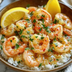 For this dish, you need large shrimp. I recommend using one pound of shrimp that are peeled and deveined. Fresh shrimp makes a big difference. It gives better taste and texture. If you can't find fresh shrimp, frozen works too. Just make sure to thaw them properly before cooking. You will need a few key spices. Here’s a list of what to grab: - 4 tablespoons unsalted butter - 4 cloves garlic, minced - 1 teaspoon lemon zest - 2 tablespoons lemon juice - 1/2 teaspoon red pepper flakes (adjust for spice preference) - Salt and pepper to taste These spices bring out the shrimp's flavor. Garlic adds a nice aroma, while lemon gives a fresh kick. The red pepper flakes add a touch of heat that you can change based on your taste. To complete your dish, you'll want a base. I suggest serving over cooked rice or pasta. These sides soak up the delicious garlic butter sauce. You can also add fresh parsley on top for a colorful finish. It makes the dish look pretty and adds a nice herb flavor. For a fun twist, you can serve it with lemon wedges on the side. This gives your guests a zesty option to enhance their meal. For the full recipe, check out Garlic Butter Shrimp Delight. To make easy garlic butter shrimp, start by gathering your ingredients. You will need one pound of large shrimp, four tablespoons of unsalted butter, four minced garlic cloves, and chopped parsley. Also, grab some lemon zest and juice, red pepper flakes, salt, and pepper. 1. Heat a large skillet over medium heat. 2. Melt the unsalted butter in the skillet. 3. Add the minced garlic and stir for one to two minutes. Do not let it burn. 4. Raise the heat to medium-high. Place the shrimp in a single layer. Season with salt and pepper. 5. Cook the shrimp for two to three minutes on one side. They should turn pink and opaque. 6. Flip the shrimp and sprinkle in red pepper flakes, lemon zest, and lemon juice. 7. Cook for one to two more minutes. The shrimp should be fully cooked and coated in sauce. 8. Take the skillet off the heat and mix in the chopped parsley. 9. Serve the shrimp over cooked rice or pasta. Drizzle extra sauce on top. For shrimp that are juicy and tender, avoid overcooking them. Cook just until they turn pink. They cook quickly, so watch them closely. If they curl tightly, they may be overdone. I love serving garlic butter shrimp in a large shallow bowl. Garnish with extra parsley and lemon wedges for a pop of color. You can also add a side salad or garlic bread to complete the meal. For the full recipe, refer to the instructions above. When picking shrimp, look for a firm texture and shiny skin. Fresh shrimp should smell like the ocean, not fishy. Always buy shrimp that are kept on ice. If you can, ask your fishmonger for wild-caught shrimp. They often taste better than farmed shrimp. For rich flavor, use high-quality unsalted butter. Start with fresh garlic, as it packs more punch. Sauté the garlic until just golden, about one to two minutes. This step brings out the garlic's natural sweetness. Don't let it burn, as burnt garlic tastes bitter. If you're feeling adventurous, add a splash of white wine for depth. To control heat, use red pepper flakes wisely. Start with a half teaspoon and taste your dish. You can always add more if needed. For a milder flavor, skip the red pepper flakes entirely. If you like more heat, try fresh chili or hot sauce. Adjusting spice levels lets you create the perfect shrimp dish for your taste. {{image_2}} You can boost the health of your garlic butter shrimp by adding veggies. Spinach, bell peppers, or zucchini work well. Just chop them into bite-sized pieces. Add the vegetables to the skillet after the garlic. Cook them for a few minutes before adding the shrimp. This way, you keep the shrimp tender and juicy while adding fiber and vitamins. You can change the taste of this dish easily. For a spicy kick, use chili garlic sauce instead of red pepper flakes. If you want a sweeter flavor, add some honey or a dash of soy sauce. You can also try herbs like thyme or basil for a fresh twist. Each change gives you a new dish, keeping it fun and exciting. Garlic butter shrimp tastes great with many sides. Rice or pasta is classic, but you can also serve it with a fresh salad or crusty bread. The bread is perfect for soaking up all that delicious sauce. If you want a hearty meal, consider pairing it with quinoa or a veggie stir-fry. Each option makes the dish more filling and satisfying. To keep your garlic butter shrimp fresh, cool it first. Use an airtight container. This prevents air from getting in and keeps the shrimp safe. You can also use plastic wrap to cover the dish tightly. Store it in the fridge for best results. Avoid leaving it out at room temperature. Garlic butter shrimp lasts about three days in the fridge. After that, the quality may drop. You can enjoy it for lunch or dinner within that time. If you want to keep it longer, consider freezing it. It can last up to three months in the freezer. Just remember to label the container with the date! When you’re ready to eat, reheat the shrimp gently. The best way is to use a skillet over low heat. Add a little butter or oil to keep it moist. Stir it often to avoid burning. You can also use a microwave. Heat it in short bursts, checking often to ensure it warms evenly. This way, you keep the flavor and texture great! For the full recipe, check out the Garlic Butter Shrimp Delight! Yes, you can use frozen shrimp. Just thaw them first. Place them in cold water for about 15 minutes. This helps them cook evenly. Pat them dry before adding to the skillet. Frozen shrimp can be just as tasty as fresh. You can add many things to garlic butter shrimp. Here are some ideas: - Cherry tomatoes for a sweet touch. - Spinach for a pop of color. - Mushrooms for an earthy flavor. - Zucchini for extra crunch. These additions make the dish more colorful and nutritious. You can mix and match based on your taste. To know when shrimp are done, look for a few signs: - They turn pink and opaque. - They curl into a C shape. - They firm up when touched. Cooking shrimp usually takes about 4-5 minutes. Don’t overcook them, or they become rubbery. Be sure to check them closely for perfect results. This blog post covered how to prepare garlic butter shrimp. We discussed fresh shrimp, essential spices, and serving ideas. You learned tips for cooking shrimp perfectly and making the dish shine. We explored variations, storage, and reheating methods. Remember, fresh shrimp and quality spices make a big difference! Enjoy your cooking journey and feel free to experiment with flavors. Your garlic butter shrimp will surely impress!
