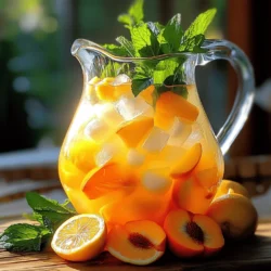 - 4 ripe peaches, pitted and chopped - 1 cup freshly squeezed lemon juice (about 4-5 lemons) - 1 cup granulated sugar (adjust to taste) - 4 cups water - 1/2 teaspoon pure vanilla extract (optional) - Fresh mint leaves for garnish - Lemon slices for garnish - Medium saucepan - Fine-mesh strainer or cheesecloth - Large pitcher To make my homemade peach lemonade, I start with fresh, ripe peaches. The sweetness from these fruits is key to a great drink. I also use fresh lemons for their bright, zesty flavor. Granulated sugar helps balance the tartness from the lemons. Adjusting the sugar gives you control over the sweetness. Next, I add water to help blend the flavors. A splash of pure vanilla extract adds a unique twist, but it's optional. For garnishing, I love using fresh mint leaves and lemon slices. They make the drink look beautiful and add extra flavor. For equipment, you need a medium saucepan to cook the peaches. A fine-mesh strainer or cheesecloth helps to separate the liquid from the solids. Finally, a large pitcher is perfect for mixing and serving the lemonade. You can find the full recipe for this refreshing peach lemonade to get started. First, take your ripe peaches and chop them into small pieces. In a medium saucepan, combine the chopped peaches, 1 cup of water, and sugar. Place the saucepan over medium heat. Stir occasionally and let it simmer for about 10 to 15 minutes. You want the peaches to soften and release their sweet juices. This step is key for a rich flavor. After cooking, remove the saucepan from the heat. Let the mixture cool for a few minutes. Once it's cool, strain it into a large pitcher using a fine-mesh strainer or cheesecloth. Press down on the solids to get every drop of liquid. Then, add the freshly squeezed lemon juice along with the remaining 3 cups of water. Stir everything well until it's fully mixed. Taste it and adjust the sweetness if needed. Now it's time to chill your peach lemonade. Place the pitcher in the refrigerator for about 1 hour. This lets the flavors blend perfectly. When you're ready to serve, fill glasses with ice cubes. Pour the chilled lemonade over the ice. For a nice touch, garnish each glass with fresh mint leaves and lemon slices. Enjoy your refreshing summer drink! How do I adjust sugar levels? Taste is key! Start with one cup of sugar. After mixing, taste and add more sugar if needed. Remember, you can always add more, but you cannot take it out. How do I balance tartness with lemon juice? For a nice balance, use one cup of freshly squeezed lemon juice. This amount adds a bright flavor. If it’s too tart, add a little more sugar. If it’s too sweet, add more lemon juice. What are the tips for selecting ripe peaches? Choose peaches that feel soft but not mushy. Look for a rich color and a sweet scent. This means they are ripe and ready to use. Why should I use freshly squeezed lemon juice versus store-bought? Fresh lemon juice tastes better! It has a bright flavor that store-bought juice lacks. The taste difference makes your peach lemonade stand out. What is the ideal glassware for serving? Use clear glasses to show off the pretty color of the peach lemonade. Tall glasses work well. They also hold more ice and lemonade, keeping your drink cold longer. What snacks or appetizers pair well with peach lemonade? Peach lemonade goes great with light snacks. Try serving it with cheese, crackers, or fresh fruit. It also complements spicy foods nicely, balancing the heat with its sweetness. For the full recipe, check out the detailed steps above! {{image_2}} You can make your peach lemonade even better by adding flavors. Infusing herbs like basil or rosemary gives it a fresh twist. Simply add a few leaves to the peach mixture while it cooks. The herbs will add a nice depth to the drink. Another fun idea is the Georgia peach twist. Just add extra peach slices to your lemonade. This not only boosts the peach flavor but also makes it look beautiful. The more peaches, the better! If you want a grown-up version, you can add alcohol. A splash of vodka or gin creates a refreshing cocktail. Just mix in about one to two ounces per glass when serving. A peach lemonade spritzer is another option. You can combine your lemonade with sparkling water. This adds fizz and makes it a fun drink for parties. The bubbles will keep everyone refreshed. You can also make healthier choices when making this drink. Use honey or agave syrup instead of sugar. These natural sweeteners give a nice taste without the extra calories. If you want a low-calorie version, simply reduce the sugar and use more lemon juice. This keeps the drink bright and tasty while cutting down on calories. You can still enjoy a delicious homemade peach lemonade without the guilt! For the full recipe, check out the Refreshing Peach Lemonade section. To keep your peach lemonade fresh, store it in a sealed pitcher. Place it in your fridge. This way, it stays cool and tasty. Homemade peach lemonade is best enjoyed within three to five days. After this time, it may lose its bright flavor. You can freeze peach lemonade into ice cubes. Pour the lemonade into an ice cube tray. Once frozen, pop the cubes out and store them in a zip-top bag. These cubes are great for adding to drinks later. When you want to use them, just take out what you need. Let them sit at room temperature for a few minutes to thaw. You can also blend them into slushies for a fun treat. If you have leftover peach lemonade, get creative. You can make popsicles by pouring it into molds and freezing. These are great for hot days. You can also use the leftover lemonade in cocktails or spritzers. Just mix it with some sparkling water or your favorite spirit for a refreshing drink. Enjoy experimenting with your peach lemonade leftovers! Yes, you can use frozen peaches! They save time and add a sweet flavor. However, using frozen peaches can change the texture. Fresh peaches give a better taste and texture. If you choose frozen, let them thaw first. Then, chop them into smaller pieces. This helps them mix better with the other ingredients. You can store homemade peach lemonade in the fridge for up to 5 days. Keep it in a sealed pitcher or bottle. This keeps it fresh and tasty. After a few days, the flavors might change. You can also freeze it for longer storage. Pour it into ice cube trays for easy use later. Just thaw it in the fridge or at room temperature when you want some. Yes, you can use less sugar! Try honey or agave syrup as substitutes. These sweeteners add a nice flavor. Just remember, using less sugar may change the taste. Start with half the amount and taste as you go. This way, you can find what works best for you. Enjoy your peach lemonade while keeping it healthy! You can make delicious peach lemonade easily. We covered fresh ingredients, like ripe peaches and lemons. I shared steps to cook, strain, and chill for the best taste. You can also adjust sweetness and add fun flavors. Finally, think about how to store leftovers or use them in new creations. Enjoy this drink on any sunny day. It’s refreshing and simple to share with friends and family. Embrace your creativity and make this recipe your own!