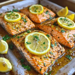 For this tasty dish, you need: - 4 salmon fillets (about 6 oz each) - 4 cloves garlic, minced - 2 lemons (1 sliced, 1 juiced) - 3 tablespoons olive oil - 1 tablespoon fresh parsley, chopped - 1 teaspoon dried oregano - Salt and pepper to taste - Lemon wedges, for serving These main ingredients work together to create rich flavors. Salmon is the star, and the garlic adds a punch. The lemon brings a bright zest that makes each bite pop. You can try these extras to boost your dish: - Fresh thyme or dill - A pinch of red pepper flakes for heat - Capers for a salty kick These options can change the taste and make the dish your own. Feel free to mix and match! To make cooking easier, gather these tools: - Baking sheet - Parchment paper or cooking spray - Mixing bowl for the marinade - Knife and cutting board Having the right tools helps ensure smooth cooking. With these items, you will be ready to create this easy and flavorful Lemon Garlic Roasted Salmon. If you want the full details, check out the Full Recipe. Start by preheating your oven to 400°F (200°C). This heat will help cook the salmon evenly. While the oven warms, line a baking sheet with parchment paper. If you don’t have parchment, a light coat of cooking spray works too. This step keeps the salmon from sticking, making clean-up easy. Next, grab a small bowl to mix your marinade. Combine minced garlic, lemon juice, olive oil, chopped parsley, dried oregano, salt, and pepper. Stir well until everything blends nicely. Place the salmon fillets on your baking sheet. Pour half of the marinade over the salmon. Make sure the fillets get a good coat. Save the other half for later. Let the salmon sit for about 15 minutes. This marinating time adds flavor as the oven heats. While the salmon marinates, slice one lemon into thin rounds. After the salmon has marinated, place the lemon slices on top of each fillet. This adds a bright taste during cooking. Now, put the baking sheet in the oven. Bake the salmon for 12-15 minutes. You’ll know it’s ready when it flakes easily with a fork. The salmon should also reach an internal temperature of 145°F (63°C). For extra flavor, drizzle the reserved marinade over the salmon for the last two minutes of baking. Once done, take it out and serve warm with lemon wedges on the side. Enjoy this simple yet tasty dish! You can find the full recipe at the start. To get that perfectly flaky salmon, you need to focus on cooking time. Bake the salmon for 12 to 15 minutes. The fish is done when it flakes easily with a fork. Make sure to check it at 12 minutes. If it still feels firm, give it a few more minutes. Overcooking can make it dry, so watch closely. Salmon cuts affect how long to cook them. Thicker fillets need more time than thinner ones. If you have a thick cut, aim for 15 to 18 minutes. For thinner cuts, 10 to 12 minutes is usually enough. Always check the internal temperature. It should be 145°F (63°C) for safe eating. Fresh herbs can add bright flavors to your dish. I love using fresh parsley in my recipe. However, dried herbs are great too. They are more concentrated and save time. If using dried oregano, use about one-third of the amount you would use fresh. Both options work well; it just depends on what you have on hand. For the full recipe, check out the complete instructions above. {{image_2}} You can mix it up by adding Herbs de Provence. This blend includes thyme, basil, and rosemary. These herbs give your salmon a nice, earthy flavor. Just sprinkle a teaspoon over the marinade before you pour it on the fish. It adds a great twist to the classic lemon garlic taste. If you like heat, add some spice! A pinch of red pepper flakes can change everything. Mix a teaspoon of red pepper flakes into your marinade. This gives the dish a warm kick that balances the lemon’s brightness. You can even use chili powder for a different flavor. Try adding vegetables to your baking sheet. Asparagus, zucchini, or bell peppers work well. Cut them into bite-sized pieces and toss them with olive oil, salt, and pepper. Place them around the salmon. They will roast beautifully and soak up the lemon garlic flavor too. This makes your meal colorful and healthy. You can find the full recipe to guide you through this method. After you enjoy your lemon garlic roasted salmon, store any leftovers in an airtight container. Make sure to let it cool first. The salmon can stay fresh for up to three days in the fridge. This way, you can enjoy it for lunch or dinner later. I love using a glass container, as it does not absorb odors. To reheat your salmon, place it in a preheated oven at 350°F (175°C). Cover it with foil to keep it moist. Heat for about 10 minutes, or until warm. You can also use the microwave, but it may dry out the fish. If you go this route, heat it in short bursts of 30 seconds. Check often to avoid overcooking. You can freeze salmon fillets for future meals. Wrap each fillet tightly in plastic wrap, then place it in a freezer bag. Remove as much air as possible. This can keep the salmon fresh for up to three months. When you're ready to use it, thaw it overnight in the fridge. This helps maintain its texture and flavor. For more details, check out the Full Recipe. Yes, you can use frozen salmon. Just be sure to thaw it first. Place the salmon in the fridge overnight or submerge it in cold water for quicker thawing. Once thawed, pat it dry before marinating. This helps the flavors stick better. Marinate the salmon for about 15 minutes. This short time lets the flavors soak in without overpowering the fish. If you want a stronger taste, you can marinate it for up to 30 minutes. Just don’t go too long, or the fish may get mushy. Pairing sides with Lemon Garlic Roasted Salmon enhances your meal. Here are some great options: - Steamed asparagus - Roasted broccoli - Garlic mashed potatoes - Quinoa salad - Mixed greens with vinaigrette These sides add color and flavor to your plate. To check if salmon is done, look for a few signs. The flesh should be opaque and flake easily with a fork. You can also use a meat thermometer. The internal temperature should reach 145°F (63°C). If you see these signs, your salmon is perfectly cooked! Lemon garlic roasted salmon is simple and tasty. We covered the key ingredients, tools, and steps. I shared tips for perfect salmon and variations to try. Don't forget about storing and reheating leftovers. When you make this dish, you enjoy rich flavors and health benefits. Experiment with ingredients to find what you love best. This recipe truly makes cooking fun and rewarding. Enjoy your culinary adventure!
