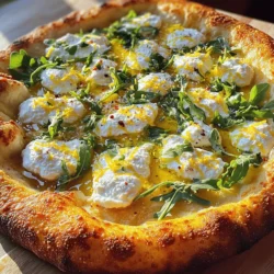 - 1 pre-made pizza dough - 1/2 cup fresh ricotta cheese - 1 cup shredded mozzarella cheese - 1 lemon, zested and juiced - 2 tablespoons olive oil - 1 tablespoon honey - 1 teaspoon sea salt - 1/2 teaspoon black pepper - Fresh arugula for topping - 1 tablespoon fresh basil leaves, chopped - Optional: red pepper flakes for a kick Lemon pizza is fresh and bright. Each ingredient plays a role in this dish. The pre-made pizza dough gives a nice base. Ricotta cheese adds creaminess, while mozzarella melts beautifully. Zesting and juicing the lemon brings a punch of flavor. Olive oil adds richness to the mix. Honey balances the tartness of the lemon. Sea salt and black pepper enhance all the flavors. Fresh arugula on top provides a peppery bite. Chopped basil adds a nice herbal touch. If you like some heat, try red pepper flakes. This lemon pizza has a lot of delicious layers. - Calories per serving: About 300 calories - Macronutrient breakdown: - Protein: 12g - Fat: 15g - Carbohydrates: 30g - Other nutritional benefits of lemon and arugula: - Lemons are high in vitamin C, which helps boost your immune system. - Arugula is packed with vitamins A and K, great for bone health. This lemon pizza is not just tasty; it's good for you too! Enjoy each fresh, flavorful slice as a treat. 1. Preheat your oven to 475°F (245°C). If using a pizza stone, put it in the oven as it heats. 2. On a floured surface, stretch or roll out your pizza dough. Aim for a 12-inch round. 3. Move the dough to a parchment-lined baking sheet or a pizza peel if you’re using a stone. 4. In a bowl, mix the ricotta cheese, lemon zest, and half of the lemon juice. Add a pinch of salt and black pepper. 1. Spread the lemon-ricotta mixture over the stretched dough. Leave a small border around the edges. 2. Sprinkle the mozzarella cheese evenly on top. 3. Drizzle the olive oil and honey over the cheese. Then, add the rest of the lemon juice. 4. Add more sea salt and black pepper to boost the flavors. 5. Carefully place the pizza into the hot oven or on the pizza stone. Bake for 12-15 minutes until the crust is golden and the cheese bubbles. 6. After baking, let the pizza cool for a minute. Top with fresh arugula and chopped basil. If you like spice, add some red pepper flakes. 7. Slice the pizza and enjoy the bright, zesty flavors! This simple Lemon Pizza Delight is a fresh take on a classic dish. To make your Lemon Pizza shine, consider these tips: - Balancing the sweetness with honey and lemon: Honey adds a nice touch of sweetness. It pairs well with the tartness of lemon. A drizzle before baking brings out the flavors. - Using fresh herbs for extra flavor: Fresh herbs like basil or arugula boost the taste. They add a bright, fresh note. Don’t skip this step! Here are some common pitfalls to dodge: - Over-topping the pizza: Adding too many toppings can make your pizza soggy. Stick to the recipe for the best result. Less is often more! - Not preheating the oven properly: Your oven needs to be hot before you bake. This helps create a crispy crust. Preheat it to 475°F (245°C) for the best results. Enjoy your Lemon Pizza with these ideas: - Best pairings with drinks: This pizza goes well with a light white wine or sparkling water. The acidity of the drink complements the lemon. - Serving it as an appetizer or main course: You can serve it as a light appetizer at a party or as a main dish. It works well for any occasion! {{image_2}} You can easily mix lemon with other great flavors. One popular choice is Lemon Chicken Pizza. This version adds grilled chicken strips for protein. The tangy lemon pairs well with the savory chicken. Use the same lemon-ricotta base for a creamy touch. Add some fresh herbs on top for added flavor. Another fun idea is Lemon Basil Pesto Pizza. Swap the ricotta with basil pesto. The bright lemon taste shines through. Top with mozzarella and fresh basil leaves. This twist brings a fresh spin to your pizza night. Need a gluten-free option? You can find many gluten-free pizza doughs at stores. Just be sure to check the label. They work well with the lemon-ricotta mix. For a vegan alternative, try cashew cheese or tofu. Both options can mimic ricotta's creaminess. You can also use vegan mozzarella for the cheese topping. This way, everyone can enjoy a slice of lemon pizza. Explore these variations and adaptations to create your perfect Lemon Pizza Delight! To keep your lemon pizza fresh, store any leftovers in an airtight container. Place a layer of parchment paper between slices to prevent sticking. Store it in the fridge for up to three days. When you want to reheat, preheat your oven to 350°F (175°C). Place the pizza on a baking sheet. Heat for about 10 minutes or until the cheese is bubbly. This keeps the crust crispy and the toppings fresh. Yes, you can freeze lemon pizza! It’s great for meal prep. First, let the pizza cool completely. Then, wrap it tightly in plastic wrap. Place it in a freezer bag or airtight container to prevent freezer burn. To defrost, move the pizza to the fridge for several hours or overnight. When ready, reheat it in the oven at 350°F (175°C) for about 15 minutes. This method ensures you enjoy that delicious lemon flavor even after freezing. For more details on making this delightful pie, check out the Full Recipe. Lemon pizza is a fresh twist on traditional pizza. It features a creamy, zesty topping that shines with lemon's bright flavor. This dish likely started in Italy, where lemons grow abundantly. Over time, it gained popularity in various regions, attracting food lovers who love unique tastes. Many enjoy lemon pizza for its refreshing taste, especially during warm months. Yes, you can use other cheeses if you like! Instead of ricotta, try goat cheese for a tangy flavor. Cream cheese also works for a smooth texture. If mozzarella is not your choice, feta adds a salty kick. Experiment with different options to find your favorite blend. Making lemon pizza from scratch is fun and easy. Here’s the Full Recipe to guide you through the process: 1. Prepare the dough: Start with a pre-made pizza dough. 2. Mix the toppings: Blend fresh ricotta with lemon zest and juice. Season with salt and pepper. 3. Assemble the pizza: Spread the lemon-ricotta mixture over the dough. Add shredded mozzarella on top. 4. Bake: Heat your oven to 475°F (245°C) and bake for 12-15 minutes. 5. Add fresh toppings: After baking, add arugula and basil for a fresh finish. Enjoy the delightful, tangy flavors of lemon pizza! Lemon pizza is a fun twist on tradition. We explored its key ingredients, benefits, and steps to make it. Flavorful toppings, like honey and herbs, can elevate this dish. Always remember to preheat your oven for the best crust. Try different variations to keep it exciting. From pairing suggestions to storage tips, you can enjoy this pizza—a simple dish with big taste. Embrace the zest and make your own lemon pizza today!