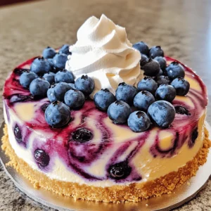 - 4 (8 oz) packages cream cheese, softened - 1 ½ cups graham cracker crumbs - 1 ½ cups fresh blueberries Cream cheese gives the cheesecake its creamy texture. Use full-fat for the best taste. Graham cracker crumbs form the crust. They add crunch and sweetness. Fresh blueberries create the delightful swirl. Their flavor shines in every bite. - ½ cup unsalted butter, melted - 1 cup granulated sugar, divided - 1 cup sour cream Unsalted butter helps the crust hold together. It adds richness to the cheesecake. Granulated sugar sweetens the cream cheese mixture. It balances the tartness of the blueberries. Sour cream makes the filling smooth and tangy. It adds depth to the flavor. - Dairy-Free Options - Sugar Substitutes - Alternative Crusts For a dairy-free version, use cream cheese alternatives. Look for those made from nuts or soy. You can swap granulated sugar for coconut sugar or stevia. This can lower calories. If you want a different crust, try crushed nuts or oats. They can add a unique texture and taste. For the full recipe, check out the details above. Enjoy making your cheesecake! Mixing Ingredients To start, gather your ingredients for the crust. You need: - 1 ½ cups graham cracker crumbs - ½ cup unsalted butter, melted - ¼ cup granulated sugar In a medium bowl, mix the graham cracker crumbs with the melted butter and sugar. Stir well until it looks like wet sand. This mixture is your crust. Baking the Crust Now, press this mixture firmly into the bottom of a 9-inch springform pan. Make sure it’s even and compact. Bake the crust at 325°F (160°C) for about 8 to 10 minutes. It should be set but not brown. Once done, take it out and let it cool. Beating Cream Cheese In a large mixing bowl, take four packages of softened cream cheese. Use an electric mixer and beat it until it’s smooth and creamy. This takes about 2 to 3 minutes. Incorporating Other Ingredients Gradually add in ¾ cup of granulated sugar while mixing. Next, add one teaspoon of vanilla extract. Then, add the eggs one at a time, mixing on low speed. Be careful not to overmix. Finally, mix in one cup of sour cream until smooth. Layering Techniques First, spoon about half of your cream cheese mixture into the cooled crust. Spread it evenly. Then, take half of your fresh blueberries and sprinkle them on top. Creating the Blueberry Swirl Add the rest of the cream cheese mixture on top. Now, take a knife or spatula and gently swirl in the remaining blueberries. This will create a lovely marbled effect. Now you are ready to bake your cheesecake. For the full recipe, refer to the detailed instructions provided earlier. Enjoy your baking! Avoiding Cracks To avoid cracks, bake your cheesecake slowly. Keep the oven door slightly open when done. This helps cool it down slowly. Achieving the Right Texture For a creamy texture, ensure all ingredients are at room temperature. Mix gently to keep air bubbles out. Overmixing can lead to a dense cake. Presentation Ideas For a beautiful presentation, place your cheesecake on a colorful plate. Add a few fresh blueberries around the edge for color. A sprig of mint also adds charm. Toppings to Enhance Flavor Top your cheesecake with whipped cream for a light touch. You can also drizzle a berry sauce over it for extra flavor and elegance. Overmixing Batter Overmixing can make your cheesecake too fluffy. Mix just until smooth. This keeps the texture dense and creamy. Using Cold Ingredients Using cold ingredients can cause lumps. Always let cream cheese and eggs sit out before you start. This helps them blend well into the batter. {{image_2}} You can switch up the fruit in your cheesecake. Try using raspberries or strawberries for a fresh twist. These fruits have their own unique flavors and colors. You can also make a chocolate swirl version. Just melt some dark chocolate and fold it into the cream cheese mix. This adds richness and depth to your cheesecake. If you need a gluten-free option, use gluten-free graham crackers for the crust. This way, everyone can enjoy your cheesecake! For vegan options, replace cream cheese with a plant-based cream cheese. Use silken tofu blended with a bit of lemon juice for a creamy texture. These swaps let you enjoy cheesecake without dairy. Making mini cheesecakes is easy and fun! Use a muffin tin lined with paper cups. Fill each cup with the cheesecake batter. This way, you have perfect little servings. You can also use different pan sizes. A 9-inch springform pan is great, but an 8-inch pan or even a square dish works well, too. Just adjust the baking time as needed. For more tips, check out the Full Recipe. How Long Does It Last? Blueberry swirl cheesecake lasts up to five days in the fridge. Store it in an airtight container. This keeps it fresh and tasty. Best Practices for Storing Always let the cheesecake cool completely. Once cool, cover it well with plastic wrap or foil. This prevents drying out and keeps the flavors intact. How to Freeze Cheesecake You can freeze blueberry swirl cheesecake for up to three months. First, slice it into pieces. Wrap each slice in plastic wrap. Then, place the slices in a freezer-safe bag. Thawing Tips To thaw, put the cheesecake in the fridge overnight. This keeps it moist. Avoid thawing at room temperature as it can change the texture. Tips for Serving from the Fridge Serve cheesecake straight from the fridge for the best taste. It offers a nice, cool contrast to the rich filling. How to Warm Up if Desired If you prefer warm cheesecake, place a slice in the microwave for 10 to 15 seconds. This gives a soft, creamy texture without making it too hot. Enjoy the delightful flavor! Yes, you can make this cheesecake a day in advance. It tastes even better after chilling overnight. Just cover it well in the fridge. This helps the flavors blend and makes serving easy. If you need a substitute for sour cream, use Greek yogurt. It has a similar texture and tangy flavor. You can also try cream cheese mixed with a bit of lemon juice. Both will work well in this recipe. The cheesecake is done when the edges are set. The center should still jiggle lightly. This slight jiggle means it will firm up as it cools. Keep an eye on it during the last few minutes of baking. Cracks can happen for a few reasons. Overmixing the batter can add too much air. Also, if the temperature changes too fast, cracks may form. To avoid this, leave the cheesecake in the oven with the door slightly open for an hour after baking. Serve your cheesecake with a dollop of whipped cream. Add some fresh blueberries on top for color. You can also drizzle a blueberry sauce over each slice for extra flavor. This makes the dessert even more appealing. For the full recipe, be sure to check the details above! In this post, I explored the key ingredients for blueberry swirl cheesecake. You learned how cream cheese and fresh blueberries blend to create a delicious treat. I provided step-by-step instructions to guide you through the process. There are tips to avoid common mistakes, variations for different diets, and storage tips to keep your dessert fresh. Enjoy creating your cheesecake and experimenting with flavors. Remember, practice makes perfect, so don’t hesitate to try new things!