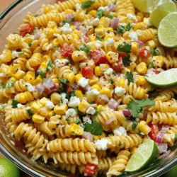 - 2 cups elbow pasta - 1 cup corn kernels (fresh, frozen, or canned) - 1/2 red bell pepper, diced - 1/2 cup red onion, finely chopped - 1 jalapeño, seeded and minced - 1/2 cup feta cheese, crumbled - 1/4 cup fresh cilantro, chopped - 3 tablespoons mayonnaise - 2 tablespoons Greek yogurt - 1 tablespoon lime juice - 1 teaspoon chili powder - Salt and pepper to taste - Optional: Lime wedges for serving I love using elbow pasta for this dish. It holds the flavors well. You can use corn from different sources. Fresh corn gives a sweet crunch, while frozen or canned corn works too. The red bell pepper adds color and sweetness. Red onion gives a sharp bite, and jalapeño brings some heat. Feta cheese adds a creamy, salty flavor. Fresh cilantro brightens the dish up. The dressing is simple but tasty. Mayonnaise and Greek yogurt make it creamy. Lime juice adds tang, while chili powder gives a warm kick. Don't forget to season with salt and pepper. Feel free to add lime wedges for serving. They give a fresh burst of flavor. You can find the full recipe for Mexican Street Corn Pasta Salad in the recipe section above. Start by boiling a large pot of salted water. Use enough water to cover the pasta well. Bring it to a rolling boil. Add 2 cups of elbow pasta to the pot. Cook the pasta until it is al dente, about 8 to 10 minutes. Once done, drain the pasta in a colander. Rinse it under cold water to stop the cooking. This cooling process ensures the pasta does not become mushy. If you use fresh corn, grill it for about 5 to 7 minutes. Look for nice char marks on the kernels. Let it cool, then cut the corn off the cob. If you use frozen corn, simply heat it in a pan until warmed through. For canned corn, drain and rinse it. This helps remove excess salt and keeps the dish fresh. In a large mixing bowl, combine the cooled pasta with the prepared corn. Add in 1/2 diced red bell pepper, 1/2 cup finely chopped red onion, and 1 minced jalapeño. Crumble 1/2 cup of feta cheese on top. This mix of ingredients brings fantastic flavors together. In a separate bowl, whisk together 3 tablespoons of mayonnaise, 2 tablespoons of Greek yogurt, and 1 tablespoon of lime juice. Add 1 teaspoon of chili powder, salt, and pepper. This dressing adds a creamy texture and a zesty kick. Pour the dressing over the pasta salad mixture. Toss everything gently until well coated. Let the salad chill in the fridge for at least 30 minutes. This chilling time allows the flavors to mix and deepen. Before serving, finish it off with fresh cilantro. You can adjust the seasoning if needed. Enjoy this vibrant dish for any gathering or meal! For the full recipe, check out the details above. To make this dish even better, mix it a few hours before serving. This lets the flavors blend well. For extra flavor, add a bit more lime juice and chili powder. Store leftovers in an airtight container. They will keep well in the fridge for up to three days. For a stunning presentation, serve the salad in a clear bowl. Top it with fresh cilantro and lime wedges. This adds color and freshness. You can pair this pasta salad with grilled chicken, fish tacos, or a side of black beans. It also goes well with a fresh green salad. You will need a few simple kitchen tools to make this dish. First, get a large pot for boiling water. You will also need a strainer to drain the pasta. A large mixing bowl is a must for combining all the ingredients. A whisk is helpful for mixing the dressing. If you have a grill, use it to cook fresh corn for added flavor. {{image_2}} You can switch up the cheese in this dish. Feta gives a nice tang, but you can try other cheeses. Queso fresco adds a fresh taste. Cotija cheese gives a salty kick. Both options work great! For pasta shapes, you can use other types too. Penne, rotini, or even orzo can add fun textures. Choose what you love or have on hand. Each shape will change the feel of the dish. Want to spice it up? Add more seasonings! A pinch of cumin or smoked paprika can deepen the flavor. You can also try a dash of cayenne for heat. Adjust spices to your taste. Adding proteins can make this salad a meal. Grilled chicken adds heartiness. Shrimp brings a sweet touch. Toss in black beans for a plant-based option. These additions make the salad more filling. If you're going gluten-free, swap elbow pasta for gluten-free pasta. There are many good options in stores now. Just check that the brand fits your needs. For a vegan twist, replace yogurt and mayo with vegan versions. Use cashew cream or avocado for creaminess. Replace feta with vegan cheese or omit it. This way, everyone can enjoy the dish. For the full recipe, check out the complete guide to make this salad shine! You can store your leftover Mexican Street Corn Pasta Salad in the fridge for about 3 to 5 days. Make sure to keep it in an airtight container to help it stay fresh. Glass or plastic containers with tight lids work best. This keeps moisture in and prevents the salad from drying out. Yes, you can freeze pasta salad, but it may change the texture. If you want to freeze it, place it in a freezer-safe container. Leave some space at the top for expansion. When you want to eat it, thaw it in the fridge overnight. Mix it well before serving again. For the best taste, try to use it within 2 to 3 months. Mexican Street Corn Pasta Salad takes inspiration from elote, a popular street food in Mexico. Vendors grill corn on the cob, then slather it with lime, cheese, and spices. This pasta salad captures those bold flavors in a fun and easy dish. It blends the sweetness of corn with creamy dressing and zesty lime. You get a taste of summer and street culture with every bite. You can refrigerate the pasta salad for up to four days. Store it in an airtight container to keep it fresh. The flavors will deepen as it sits. Just remember to check for freshness before serving. If it looks or smells off, it’s best to toss it. This dish is best served cold. Chilling the pasta salad helps the flavors mix well. If you prefer it warm, serve it right after you mix it. However, I find that the cold version is more refreshing. Adding lime juice and cilantro right before serving keeps it bright and tasty. This blog post explored all you need for a delicious Mexican Street Corn Pasta Salad. We covered key ingredients like pasta, corn, and feta. We walked through cooking steps, mixing, and serving suggestions. I shared tips for storing and variations to suit your taste. In conclusion, this salad is tasty and fun to make. It’s perfect for gatherings or a quick meal. Enjoy experimenting with flavors and make it your own!