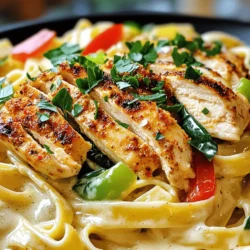 To make Cajun Chicken Alfredo Pasta, gather these fresh and tasty ingredients: - 2 boneless, skinless chicken breasts - 2 tablespoons Cajun seasoning - 8 ounces fettuccine pasta - 2 tablespoons olive oil - 3 cloves garlic, minced - 1 cup heavy cream - 1 cup grated Parmesan cheese - Salt and pepper to taste - 1 bell pepper (red or green), sliced - 1 cup spinach leaves - Fresh parsley, chopped (for garnish) Each ingredient plays a key role. The fettuccine provides a good base. The chicken, seasoned with Cajun spices, gives flavor. Garlic adds depth, while the cream and cheese create that rich Alfredo sauce we all love. For the vegetables, bell peppers add sweetness, and spinach brings a nice color and health boost. Finally, parsley adds a fresh touch on top. When you combine these, you get a dish that is savory, creamy, and quick to make. If you want to see the full recipe, check out the Full Recipe for detailed steps and tips. Enjoy your cooking! - Bring salted water to a boil in a large pot. - Add the fettuccine and cook until al dente. - Drain the pasta and set aside for later. - Rub Cajun seasoning evenly over the chicken breasts. - Heat olive oil in a large skillet over medium-high heat. - Sear the chicken for about 6-7 minutes on each side until golden brown. - Remove the chicken and let it rest for 5 minutes. - Slice the chicken into strips. - In the same skillet, sauté minced garlic and sliced bell pepper for 2-3 minutes. - Pour in the heavy cream, stirring to mix well. - Gradually add the grated Parmesan cheese while stirring until melted and thick. - Season the sauce with salt and pepper to taste. - Toss the cooked fettuccine and spinach with the Alfredo sauce in the skillet. - Gently fold in the sliced Cajun chicken. - Heat everything through for about 2 minutes. - Garnish with fresh parsley before serving. For the complete cooking process, check the Full Recipe. - Ensure chicken is cooked evenly. Use a meat thermometer to check for 165°F. - Don’t overcook the pasta. Cook until al dente for the best texture. - Use freshly grated Parmesan for the best flavor. Pre-grated cheese lacks freshness. - Adjust seasoning as needed. Taste the sauce and add salt or pepper if needed. - Use freshly chopped parsley for garnish. It adds color and flavor. - Serve immediately for the best texture. The sauce thickens as it cools, so enjoy it hot. {{image_2}} You can swap the chicken for shrimp or sausage. Shrimp cooks quickly and adds a nice flavor. Sausage gives a smoky touch that pairs well with Cajun spices. For a vegetarian option, try adding tofu. Tofu absorbs flavors well and adds protein. To lighten the dish, use half-and-half instead of heavy cream. This change keeps it creamy but cuts the fat. Additionally, feel free to add more spices for extra heat. Cajun seasoning or red pepper flakes can kick it up a notch. Incorporate mushrooms, zucchini, or broccoli for more nutrients. These veggies add color and texture. Sun-dried tomatoes also bring a burst of flavor. They add a sweet and tangy note that complements the creamy sauce. Store leftovers in an airtight container. This keeps the pasta fresh. You can keep it in the refrigerator for up to 3 days. After that, the taste and texture may not be as good. You can freeze Alfredo pasta in meal prep containers. This is a great way to save some for later. When you're ready to eat it, thaw it in the refrigerator before reheating. This helps maintain its flavor and texture. For best texture, warm up the pasta on the stovetop. This method keeps it creamy and delicious. To maintain consistency, add a splash of cream while reheating. This will bring back that rich, creamy sauce you love. To kick up the heat, add more Cajun seasoning. You can also use hot sauce. Try brands like Tabasco or Frank's RedHot for a zesty kick. If you want a deeper flavor, add crushed red pepper flakes as you cook. Remember, start small and taste as you go. This way, you can control the spice level for your perfect dish. Yes, you can prepare Cajun Chicken Alfredo Pasta ahead of time. Cook the chicken and pasta in advance. Store them separately in airtight containers. You can make the sauce a day before, too. Just reheat it on low heat when you are ready to serve. If you plan to keep leftovers, store them in the fridge for up to three days. This dish pairs well with a fresh green salad. A simple Caesar salad works nicely, too. For a more hearty option, serve it with garlic bread. For drinks, try a chilled white wine like Sauvignon Blanc. A refreshing lemonade also complements this dish well. Absolutely! You can swap chicken for shrimp or sausage to change it up. If you want a vegetarian option, try adding tofu. You can also change the veggies in the dish. Spinach can be replaced with kale or broccoli for more crunch. Experiment with what you have on hand for a fun twist. For detailed preparation steps and measurements, check out the Full Recipe. It has everything you need to create this tasty dish! In this post, I shared a tasty Cajun Chicken Alfredo recipe. You learned about the key ingredients and step-by-step cooking instructions. I also included tips for cooking, sauce, and presentation, plus fun variations and storage advice. Remember, you can swap proteins and adjust spices to fit your taste. Cooking should be fun and creative! Enjoy making this dish and share your results with friends and family.