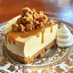 - 200g Biscoff cookies, crushed - 80g unsalted butter, melted - 400g cream cheese, softened - 100g powdered sugar - 200ml heavy whipping cream - 150g Biscoff spread (cookie butter) - 1 teaspoon vanilla extract - A pinch of salt - Additional Biscoff cookies, for topping Using correct measurement units is key for this recipe. I recommend using grams and milliliters. This will help you get the perfect texture and taste. For example, 200 grams of cookies gives you the right crunch. If you use cups, it may not turn out the same. Quality ingredients matter a lot for flavor. Using fresh cream cheese makes the cheesecake creamy. The Biscoff spread enhances the taste with rich, buttery notes. I suggest using unsalted butter for the crust. This way, you control the salt in your dessert. Always choose good quality Biscoff cookies. They bring the unique taste we crave. When you use top-notch ingredients, you create a cheesecake everyone will love. For the full recipe, check out the link. To start, gather your ingredients. You need 200g of crushed Biscoff cookies and 80g of melted unsalted butter. In a mixing bowl, mix the crushed cookies with the melted butter. Stir until they blend well. Next, press this mixture firmly into the bottom of a 9-inch springform pan. This creates your crust. Make sure it's smooth and even. After that, place the pan in the fridge while you work on the filling. Now, let’s make the filling. In a large bowl, take 400g of softened cream cheese. Add 100g of powdered sugar to it. Using an electric mixer, beat them together until they are creamy and smooth. Then, mix in 150g of Biscoff spread, 1 teaspoon of vanilla extract, and a pinch of salt. Blend these ingredients until fully combined. In another bowl, whip 200ml of heavy cream until stiff peaks form. Gently fold the whipped cream into the cream cheese mixture. Be careful not to deflate the whipped cream. Now it’s time to assemble! Pour the cheesecake filling over the prepared cookie crust in the springform pan. Use a spatula to smooth the top. Cover the cheesecake with plastic wrap and put it in the fridge. Chill it for at least 4 hours, but overnight is best for a perfect set. When you are ready to serve, carefully remove the cheesecake from the springform pan. For a lovely touch, top it with additional Biscoff cookies. You can slice the cheesecake and serve it on a nice plate. Add a dollop of whipped cream and drizzle some extra Biscoff spread on each slice for a special look. Enjoy your delicious creation! For the full recipe, refer back to the beginning. Making a no bake cheesecake is easy, but some slip-ups can happen. Here are key mistakes to avoid: - Overmixing the Cream Cheese: If you beat the cream cheese too much, it can become too airy. Aim for a smooth blend without extra fluff. - Not Chilling Long Enough: Let the cheesecake chill at least four hours. If you rush this step, it won’t set properly. - Using Warm Ingredients: Always use room temperature cream cheese and butter. Cold ingredients mix poorly and can lead to lumps in your cheesecake. To get that creamy, smooth texture, follow these tips: - Beat the Cream Cheese First: Start with the cream cheese alone. This helps break it down before adding other ingredients. - Fold in Whipped Cream Gently: When adding whipped cream, use a spatula. Carefully fold it in to keep the mixture light and fluffy. - Use Quality Ingredients: The better your ingredients, the better your cheesecake will taste. Choose fresh cream cheese and high-quality Biscoff spread. A beautiful cheesecake makes it more tempting. Here’s how to present it well: - Use a Sharp Knife: For clean slices, dip your knife in hot water before cutting. Wipe it between slices to keep it neat. - Decorate with Biscoff Cookies: Add whole or crushed cookies on top for a lovely look. This adds texture and highlights the Biscoff flavor. - Garnish with Whipped Cream: A dollop of whipped cream on each slice adds a nice touch. Drizzle extra Biscoff spread over it for extra flair. For full instructions and ingredient details, check the Full Recipe. {{image_2}} You can easily change up the flavor of your No Bake Biscoff Cheesecake. One fun option is to add chocolate. Just mix in melted chocolate into the cream cheese filling. Dark or milk chocolate works great. You can also swirl in some caramel sauce for a sweet touch. This adds a nice layer of flavor and makes it extra special. For a gluten-free version, use gluten-free cookies. There are many brands of gluten-free cookies that taste great. Just make sure to check the label. You can also use almond flour mixed with butter for the crust. This keeps the same yummy taste while being gluten-free. Toppings can make your cheesecake even more fun. Besides Biscoff cookies, try using fresh fruit like berries. They add a nice pop of color and flavor. You can also drizzle chocolate or caramel sauce on top. For a crunchy touch, add chopped nuts or crushed pretzels. Get creative with your toppings and make each cheesecake unique! For the full recipe, check out the details provided above. To keep your No Bake Biscoff Cheesecake fresh, store it in the fridge. Use an airtight container. This helps prevent drying out and keeps it tasty. If you have leftovers, cut them into slices first. This makes it easy to grab a piece later. You can freeze your cheesecake, but it’s best to do this before serving. Wrap the cheesecake tightly in plastic wrap. Then, place it in a freezer-safe container or bag. This helps prevent freezer burn. When you’re ready to eat, thaw it in the fridge overnight. In the fridge, your cheesecake can last for about 5 days. If you freeze it, it can last for up to 2 months. Just remember to check for any changes in texture or taste before enjoying leftovers. For the full recipe, make sure to follow the steps carefully for the best results! Yes, you can use other cookie brands. Look for cookies with a similar texture and flavor. Oreos or graham crackers can work well. Just crush them and mix with melted butter, like the Biscoff cookies. You know the cheesecake is set when it feels firm to the touch. It should not jiggle when you shake it. Chill it for at least 4 hours, but overnight is best for the best texture. Yes, this recipe is suitable for vegetarians. It contains no meat or animal by-products besides dairy. Just check the cookie brand and the cream cheese to ensure they are vegetarian-friendly. Absolutely! Making the cheesecake a day ahead is a great idea. This allows the flavors to develop. Just keep it covered in the fridge until you are ready to serve. You can find the Full Recipe to guide you through this delightful process. This blog post shared how to make a tasty No Bake Biscoff Cheesecake. We covered key ingredients, detailed steps, and helpful tips to avoid common mistakes. You learned how to add fun flavors and make gluten-free options. Storing and serving your cheesecake was also discussed. Remember to use quality ingredients for the best taste. Enjoy creating this easy, delicious dessert, and impress your friends!
