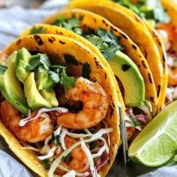 - 1 pound large shrimp, peeled and deveined - 3 tablespoons olive oil - 4 cloves garlic, minced - 1 teaspoon smoked paprika - 1 teaspoon cayenne pepper (adjust to taste) - 1 teaspoon ground cumin - 8 small corn tortillas - 1 cup shredded cabbage - 1 avocado, sliced The main ingredients are the heart of this dish. Fresh shrimp gives a sweet and savory taste. Olive oil adds richness and helps the shrimp cook well. Garlic brings a strong flavor that lifts the whole dish. The spices and seasonings are key to the heat and depth in these tacos. Smoked paprika adds a hint of smokiness. Cayenne pepper packs a punch, so you can adjust it as per your heat level. Ground cumin gives a warm and earthy taste to the mix. Finally, the taco components make it a complete meal. Corn tortillas are soft and perfect for wrapping. Shredded cabbage adds a nice crunch. Avocado provides creaminess and balances the spices. For the full recipe, you can refer to the details above. First, I take one pound of large shrimp, peeled and deveined. In a bowl, I mix the shrimp with three tablespoons of olive oil, four minced garlic cloves, one teaspoon of smoked paprika, cayenne pepper, and ground cumin. I squeeze the juice of one lime into the bowl and add salt and pepper. This blend of spices gives the shrimp a nice kick. I let the shrimp marinate for at least 15 minutes. This step helps all the flavors soak in. Next, I heat a large skillet over medium-high heat. Once hot, I add the marinated shrimp in a single layer. I cook them for about 2-3 minutes on one side. When they turn pink, I flip them over and cook for another 2-3 minutes. The shrimp should be cooked through and fragrant. While the shrimp cooks, I warm the corn tortillas. I use a dry skillet and heat them for about 30 seconds on each side. This makes them soft and easy to fold. Now it’s time to assemble the tacos. I take each warm tortilla and place a generous portion of shredded cabbage on the bottom. Then, I add a few cooked shrimp on top. I finish with slices of avocado and a sprinkle of fresh cilantro. For garnish, I love to add fresh cilantro. It adds a pop of color and flavor. Finally, I serve the tacos with lime wedges on the side. A squeeze of lime juice really brightens the flavors. For the full recipe, check out the detailed instructions above. Enjoy your delicious spicy garlic shrimp tacos! - Size and Freshness When choosing shrimp, size matters. Look for large shrimp, about 16/20 count per pound. They offer a nice texture and flavor. Fresh shrimp should smell like the ocean, not fishy. If buying frozen, check for clear, firm shells. Avoid any shrimp with black spots or a strong odor. - Sustainability Considerations I care about our oceans. Buy shrimp from sustainable sources. Look for labels like "wild-caught" or "farm-raised responsibly." Avoid shrimp from regions with poor fishing practices. This way, you enjoy tasty tacos while helping the planet. - Mild to Spicy Options Spice is fun! If you want mild tacos, use less cayenne pepper. Start with half a teaspoon and taste as you go. If you love heat, add more cayenne or even some diced jalapeños. Adjust to your liking to create the perfect balance. - Alternative Spice Choices Not a fan of cayenne? Try chipotle powder for a smoky flavor. You can also mix in chili flakes for heat. Experimenting with spices lets you craft your unique version of these tacos. - Avoiding Overcooking Shrimp Cooking shrimp is quick! They cook fast, about 2-3 minutes per side. Watch for them to turn pink and opaque. Overcooked shrimp become rubbery, so stay alert! - Tips for Flavor Enhancement To boost flavor, marinate shrimp for at least 15 minutes. Use fresh lime juice and garlic for a zesty kick. Cooking shrimp in a hot skillet helps them sear nicely, giving you that delicious char. Enjoy these tips for the best Spicy Garlic Shrimp Tacos. For the full recipe, check out the earlier section. {{image_2}} You can change the protein in these tacos. Tofu is a great option for a tasty twist. Just cube the tofu and marinate it like the shrimp. Cook it until golden, and you'll have a nice crunch. Chicken also works well. Use boneless, skinless chicken thighs for extra flavor. Cut them into pieces and follow the same marinating steps. For fish, choose firm types like tilapia or mahi-mahi. Season and cook them quickly, just like the shrimp. Fish cooks fast, so keep an eye on it. Need gluten-free options? Simply swap regular tortillas for gluten-free ones. Corn tortillas are naturally gluten-free and perfect for these tacos. They keep the flavors bright and fresh. If you're vegan, replace shrimp with plant-based shrimp or more tofu. You can also use jackfruit. It absorbs flavors well and gives a nice texture. For cheese lovers, try vegan cheese for creaminess without dairy. Adding fruits or salsas can really boost the taste. Try mango or pineapple salsa for a sweet kick. Just chop the fruit, add lime juice, and mix. It gives a nice contrast to the spicy shrimp. You can also experiment with cheese. Crumbled feta or cotija adds a salty touch. Sprinkle it on top of the tacos for extra flavor. Check out the Full Recipe for all the details and enjoy these spicy garlic shrimp tacos! To store leftover shrimp, place it in an airtight container. Make sure to cool the shrimp before sealing. You can keep it in the fridge for up to three days. For longer storage, freeze the shrimp. Just be sure to wrap it tightly in plastic wrap, then put it in a freezer bag. When reheating shrimp, I suggest using a skillet. Heat it on low to avoid overcooking. Cook for about 2 minutes until warm. You can also microwave it for 30 seconds, but it can dry out easily. To keep tortillas fresh, store them in a resealable bag at room temperature. This keeps them soft and easy to use. If you won’t use them soon, freeze the tortillas. Stack them with parchment paper between each one to prevent sticking. When you’re ready to use frozen tortillas, let them thaw in the fridge overnight. You can also heat them directly from the freezer. Just warm them in a dry skillet for about 30 seconds on each side. Leftover shrimp should be eaten within three days for best taste. If frozen, it can last for about three months. Always check for signs of spoilage. If the shrimp smells off or has a slimy texture, it’s best to discard it. Tortillas can last about a week in the fridge. If you freeze them, they can last for up to six months. Look for mold or a funny smell to know if they are bad. You can find the full recipe for Spicy Garlic Shrimp Tacos above. Enjoy your cooking! To make Spicy Garlic Shrimp Tacos, start by marinating the shrimp. Mix the shrimp with olive oil, minced garlic, smoked paprika, cayenne pepper, ground cumin, lime juice, salt, and pepper in a bowl. Let it sit for at least 15 minutes. Cook the shrimp in a hot skillet for 2-3 minutes per side until they turn pink. Warm the corn tortillas in a dry skillet for 30 seconds on each side. Assemble the tacos by placing shredded cabbage on each tortilla, adding shrimp, slices of avocado, and fresh cilantro. Serve with lime wedges for extra flavor. For the detailed recipe, check the Full Recipe. Yes, you can prepare some parts of the tacos ahead of time. Marinate the shrimp a few hours before cooking. Keep the marinated shrimp in the fridge to keep it fresh. You can also prepare the shredded cabbage and slice the avocado in advance. Warm the tortillas just before serving to keep them soft and pliable. These tacos pair well with many sides and drinks. Here are a few ideas: - Sides: - Mexican rice - Black beans - Grilled corn on the cob - Fresh salsa or pico de gallo - Beverages: - Fresh limeade - Light beers - Sparkling water with lime These choices will complement the bold flavors of the shrimp tacos beautifully. In this post, we explored making delicious Spicy Garlic Shrimp Tacos. We covered the main ingredients like shrimp, spices, and taco components. I shared step-by-step instructions, tips for selecting shrimp, and ways to adjust spice levels. You can try different proteins and storage methods to keep leftovers fresh. Enjoying these tacos is easy, and you can make them your own. Try new flavors or keep it simple. The key is to have fun in the kitchen! Now, go and make some amazing tacos that everyone will love.