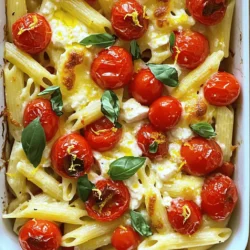 - 200g pasta (penne or fusilli) - 200g feta cheese - 400g cherry tomatoes, halved - 4 cloves garlic, minced - 1 teaspoon dried oregano - 1/2 teaspoon red pepper flakes (optional) - 1/4 cup extra virgin olive oil - Salt and pepper to taste - Fresh basil leaves for garnish - Zest of 1 lemon - If you want to switch feta, try goat cheese or cream cheese. Both can give a nice twist to the dish. - For pasta, you can use any shape you love. Bowties or spaghetti also work well. - To boost flavors, add olives, capers, or artichokes. These will add more depth to your meal. This mix of ingredients makes Baked Feta Pasta easy and fun. You can adjust it to fit your taste. For the full recipe, refer to the main section. 1. Preheating the oven: Start by preheating your oven to 400°F (200°C). This heat will help the feta and tomatoes cook perfectly. 2. Mixing tomatoes and aromatics: In a large baking dish, combine the halved cherry tomatoes, minced garlic, dried oregano, red pepper flakes, olive oil, salt, and pepper. Toss gently to coat the tomatoes evenly. This mix adds flavor to the dish. 1. Placing the feta and tomatoes in the oven: Now, place the block of feta cheese in the center of your dish, surrounded by the tomatoes. Drizzle a bit more olive oil over the feta and season it with a pinch of salt. 2. Cooking time details: Bake everything in the preheated oven for around 30 minutes. You’ll know it's done when the tomatoes blister and the feta turns golden and slightly melts. 1. Cooking pasta and mixing with the baked mixture: While the feta and tomatoes bake, cook your pasta according to package instructions until it is al dente. Don’t forget to save 1/2 cup of your pasta water before draining it. 2. Adjusting sauce consistency: Once the feta and tomatoes are out of the oven, stir everything together to create a creamy sauce. Add the drained pasta to the baking dish and mix it well with the feta and tomato mixture. If your sauce is too thick, add some reserved pasta water until you reach your desired consistency. Now you're ready to enjoy this delightful dish! For the full recipe, check the section above. To ensure a creamy consistency in your Baked Feta Pasta, follow these steps: - Use high-quality feta: A good feta melts better and adds rich flavor. - Add pasta water: This helps loosen the sauce and makes it creamier. To upscale the flavor profile, try these ideas: - Fresh herbs: Add thyme or rosemary for an aromatic twist. - Citrus zest: Lemon or orange zest brightens the dish and adds freshness. One common mistake is overbaking the feta. If you bake it too long, it becomes dry. Check for a golden color and a soft texture. Choosing the right pasta is also key. Use shapes like penne or fusilli, as they hold sauce well. Thin pasta can get lost in the creamy sauce. For this dish, you will need: - A large baking dish: This allows for even cooking and mixing. - A pot for boiling pasta: A standard pot works well. Best baking dish options include glass or ceramic, which retain heat well. Avoid metal dishes, as they can cause uneven cooking. {{image_2}} You can make baked feta pasta your own by adding veggies. Try spinach, bell peppers, or zucchini. These add color and make the dish more nutritious. You can also add protein like grilled chicken, shrimp, or chickpeas. These options boost flavor and make it filling. If you need gluten-free pasta, use brown rice or chickpea pasta. These work well but check the cooking times. For a dairy-free option, swap feta for a vegan cheese. Many brands make tasty dairy-free cheeses that melt nicely, giving you a creamy sauce. Pair baked feta pasta with a fresh salad or garlic bread. A light arugula salad with lemon dressing complements it well. For a creative garnish, sprinkle toasted pine nuts or chili flakes on top. Fresh herbs like parsley or chives also add great flavor and color. You can find the Full Recipe for this delightful dish in the earlier sections. To keep your Baked Feta Pasta fresh, place it in an airtight container. Make sure the dish is cool before sealing. Store it in the fridge for up to three days. If you want to save it longer, you can freeze it. Portion the pasta into freezer-safe bags or containers. It can last up to three months in the freezer. Just label the bags with the date for easy tracking. When you reheat Baked Feta Pasta, use the oven for the best results. Preheat your oven to 350°F (175°C). Place the pasta in an oven-safe dish, adding a splash of water. Cover it with foil to prevent drying out. Heat for about 15-20 minutes. You can also use the microwave. Just heat in short bursts, stirring in between. This keeps the pasta creamy and tasty. Leftovers should be eaten within three days when stored in the fridge. If frozen, try to eat them within three months for the best flavor. Signs of spoilage include a sour smell or visible mold. If you see these signs, it’s best to throw it out. Enjoy your Baked Feta Pasta while it's still fresh! For the complete recipe, check out the Full Recipe section. Baked feta pasta is a fun and tasty dish. It became popular on social media, especially TikTok. This dish hails from Finland and quickly spread worldwide. You bake feta cheese and cherry tomatoes together for a creamy sauce. The result is a rich and savory flavor. It pairs perfectly with pasta, creating a comforting meal. Yes, you can use other cheeses if you want. Goat cheese adds a tangy twist. Cream cheese makes it super creamy and smooth. Just keep in mind that the flavor will change. Each cheese gives a different taste, so pick what you like best. The recipe is mild but can have a kick. Red pepper flakes add a bit of heat, but it’s optional. If you like spice, add more flakes or even fresh chili peppers. For those who prefer less heat, simply skip the red pepper. You can adjust it to suit your taste. Absolutely! This dish works well for meal prep. You can make it ahead and store it in the fridge. Just keep the sauce and pasta together for best results. Reheat it gently to keep the texture nice. You can enjoy it for lunch or dinner throughout the week. This blog post covered the simple yet delicious baked feta pasta recipe. You learned about the key ingredients and helpful tips for perfecting the dish. I also offered ingredient substitutions, variations, and storage advice. Baked feta pasta is easy to customize and share. With these steps, you can create a tasty meal that suits your needs. Enjoy experimenting with flavors and making this dish your own!