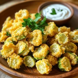 - 1 pound fresh whole okra - 1 cup buttermilk - 1 cup cornmeal - 1/2 cup all-purpose flour - 1 teaspoon garlic powder - 1 teaspoon onion powder - 1 teaspoon cayenne pepper - 1 teaspoon salt - 1 teaspoon black pepper - Vegetable oil for frying To make whole fried okra, you need fresh okra. Choose firm and green pods. They should feel heavy for their size. Buttermilk adds a great flavor and helps the coating stick. Use cornmeal for a crispy texture and all-purpose flour for balance. Each serving of fried okra has about 200 calories. The breakdown includes: - Protein: 4 grams - Fat: 10 grams - Carbohydrates: 30 grams This dish is a tasty treat, but watch your portions. To fry okra, gather these tools: - Large skillet or deep frying pan - Slotted spoon - Medium mixing bowls - Paper towels A large skillet helps cook the okra evenly. A slotted spoon lets excess oil drain. Mixing bowls are perfect for soaking and coating. Paper towels help absorb any extra oil after frying. For the full recipe, check the section above. 1. Washing and drying the okra Start by rinsing the okra under cold water. This step removes dirt and any grit. After washing, use a paper towel to pat the okra dry. This helps the coating stick better. 2. Soaking in buttermilk Next, place the okra in a bowl and cover it with buttermilk. Let it soak for about 10 to 15 minutes. This makes the okra tender and adds flavor. 1. Mixing the dry ingredients In a separate bowl, combine cornmeal, all-purpose flour, garlic powder, onion powder, cayenne pepper, salt, and black pepper. Stir until mixed well. This mixture creates a tasty and crunchy coating. 2. Battering the okra After soaking, take the okra out of the buttermilk. Let any extra liquid drip off. Then, toss the okra in the dry mixture until each piece is well coated. This will give the okra its crispy shell. 1. Heating the oil Heat about 2 inches of vegetable oil in a large skillet. Aim for medium-high heat, around 350°F (175°C). Use a thermometer if you have one for best results. 2. Frying in batches Carefully add the battered okra to the hot oil in small batches. Avoid overcrowding the pan. Fry each batch for about 3 to 4 minutes. Look for a golden brown color to know they are done. 3. Draining excess oil Once cooked, use a slotted spoon to take the okra out of the oil. Place them on a plate lined with paper towels. This step helps absorb any extra oil, making your fried okra less greasy. Follow these steps to enjoy crispy and flavorful whole fried okra. For more detailed instructions, check out the Full Recipe. To get that perfect crunch, temperature matters. Heat your oil to about 350°F (175°C). This hot oil cooks the okra fast, keeping it crispy. If the oil is too cool, your okra can turn soggy. Use a thermometer for best results. For even coating, follow these steps: - Make sure to shake off excess buttermilk before coating. - Coat in small batches to avoid clumps. - Press the coating onto the okra to help it stick better. Want to kick up the flavor? Consider adding more spices. Here are some great options: - Paprika for a smoky touch. - Cumin for warmth. - Black pepper for extra bite. Using different types of flour can also enhance the taste. Try substituting some cornmeal with: - Rice flour for a lighter crunch. - Chickpea flour for a nutty flavor. What to dip your okra in? Ranch dressing is a classic choice. For spice lovers, a spicy aioli adds a tasty kick. Try pairing your fried okra with: - Grilled chicken for a balanced meal. - Spicy barbecue ribs for a fun feast. For a festive touch, sprinkle some fresh herbs on top before serving. This adds color and freshness to your dish. For the full recipe, check out the details above. {{image_2}} To give your fried okra that Southern charm, you can add some local spices. A pinch of smoked paprika or a dash of Cajun seasoning brightens the flavor. You can also toss in fresh herbs like thyme or parsley. These herbs add depth and freshness to each bite. If you want a vegan version, swap the buttermilk. You can use plant-based milk mixed with vinegar. This gives the same tangy taste. For the coating, try chickpea flour. It makes a great batter that is crispy and full of flavor. You could even air-fry the okra for a healthier take. Just coat them lightly and cook until golden. You can make your fried okra more exciting by adding seasonal veggies. Sweet corn or diced bell peppers blend well. This extra color and flavor make your dish pop. For special occasions, think about adding flavors like pumpkin spice in the fall. This makes your dish feel festive while keeping it delicious. For more ideas on making your fried okra special, check out the Full Recipe! To keep your fried okra fresh, let it cool first. Place it on a plate lined with paper towels. This helps absorb extra oil. Once cool, transfer the okra to a sealed container. Use an airtight container for best results. Store it in the fridge for up to three days. When reheating fried okra, you want to keep it crispy. The best way is to use an oven. Preheat your oven to 375°F (190°C). Spread the okra on a baking sheet. Bake for about 10-15 minutes. Check often to avoid burning. Another method is using an air fryer. Set it to 350°F (175°C) for about 5-7 minutes. Both methods help maintain that crunchy texture. Avoid microwaving, as it makes the okra soggy. You can freeze fried okra for later use. First, let it cool completely. Spread the okra on a baking sheet in a single layer. Freeze for 1-2 hours until firm. Then, transfer it to a freezer-safe bag. Remove as much air as possible to prevent freezer burn. To reheat frozen okra, thaw it in the fridge overnight. Then, use the oven or air fryer to bring back the crispiness. Do not refry it from frozen, as this can make it greasy. To make whole fried okra, you need to follow a few key steps. First, wash 1 pound of fresh okra. Dry it well with a towel. Then, soak the okra in 1 cup of buttermilk for about 10-15 minutes. This tenderizes the okra and adds flavor. In a separate bowl, mix 1 cup of cornmeal, 1/2 cup of flour, and your spices. Coat the okra in this mixture. Finally, fry in hot oil until golden brown and crispy. You can use frozen okra, but fresh is better. Frozen okra has more water, which can make it soggy. If you use frozen, thaw it completely and pat it dry. This helps keep your fried okra crispy. Fresh okra gives a better texture and taste. To avoid greasy fried okra, heat your oil to the right temperature. Aim for around 350°F (175°C). Fry in small batches. This allows the okra to cook evenly and absorb less oil. After frying, place the okra on paper towels. This step removes extra oil. Fried okra works well with many dishes. It complements fried chicken perfectly. You can also serve it alongside collard greens or cornbread. For dipping, ranch dressing or spicy sauce adds a nice kick. Enjoy it as a side or a snack! You now have a simple guide to make delicious fried okra. We covered the ingredients, cooking steps, and tips for the perfect crispy texture. Remember to adjust flavors to your taste and explore variations. Storing leftovers properly will keep them fresh and tasty. By following these steps, you can enjoy this Southern classic at home. I hope you're excited to try this recipe and share it with others. Fried okra is fun to make and even better to eat!