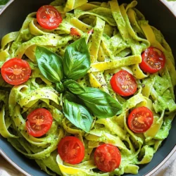To make creamy avocado pasta, you'll need some simple ingredients. Here’s what you will need: - Ripe avocados: 2 - Garlic: 3 cloves, minced - Lemon juice: 1 tablespoon - Fresh basil leaves: 1/4 cup - Grated Parmesan cheese: 1/4 cup (or nutritional yeast for vegan option) - Fettuccine or spaghetti: 8 ounces - Olive oil: 1/4 cup - Salt and pepper: to taste - Cherry tomatoes: halved (for garnish) - Extra basil leaves: for garnish These fresh ingredients create a rich, creamy sauce that brings out the best flavors. Ripe avocados give the dish its smooth texture. Garlic adds a nice kick. Lemon juice brightens the dish, while basil gives a fresh taste. You can use grated Parmesan or switch to nutritional yeast for a vegan version. The olive oil helps blend everything smoothly. I love adding cherry tomatoes for a pop of color and taste. They make the dish look beautiful and add a sweet touch. You can find the full recipe to guide you through every step. - Bring a large pot of salted water to a boil. - Cook the fettuccine or spaghetti until al dente. Start by filling a pot with water. Add a good amount of salt. I use about a tablespoon for flavor. Once it boils, toss in your pasta. Stir it up so it doesn’t stick. Check the package for cooking time. You want it firm but not hard. When done, save a cup of water. Drain the rest and set the pasta aside. - Blend avocados, garlic, lemon juice, basil, and Parmesan. - Add olive oil and adjust consistency. Now, grab your food processor. Cut the ripe avocados in half and scoop them out. Add the avocados, garlic, lemon juice, basil, and Parmesan to the bowl. Blend until smooth. You want a creamy texture. While blending, drizzle in olive oil. This makes it even silkier. If it’s too thick, add some of that reserved pasta water. Blend again until it’s just right. - Toss pasta with avocado sauce. - Adjust with reserved pasta water if necessary. In a big mixing bowl, add your pasta. Pour the creamy avocado sauce over it. Use tongs or a spoon to mix it well. If the sauce is too thick, add more pasta water. This helps coat the pasta nicely. Taste it! Adjust salt and pepper as needed for flavor. This creamy avocado pasta is ready to enjoy. It looks bright and tastes amazing! For the full recipe, check out the details above. To get that perfect creamy texture, start with ripe avocados. They should feel soft but not mushy. When you blend them, add lemon juice right away. This keeps the color bright and adds taste. If the sauce is thick, pour in some of the reserved pasta water. Blend again until smooth. Be sure to taste as you go. Add salt and pepper gradually. This step helps you reach the flavor balance you want. For a beautiful presentation, serve the pasta in a large bowl. Drizzle olive oil on top for shine. Sprinkle more Parmesan or nutritional yeast to enhance the look. Fresh garnishes make a big difference too! Use halved cherry tomatoes and extra basil leaves. These add color and freshness. If you want a heartier meal, mix in protein like grilled chicken or shrimp. This turns your creamy avocado pasta into a filling dish that everyone will love. For the complete recipe, check out the [Full Recipe]. {{image_2}} You can make this dish vegan by swapping Parmesan cheese with nutritional yeast. Nutritional yeast adds a cheesy flavor without dairy. You can use about 1/4 cup to match the taste. This simple swap makes the dish creamy and rich. For a fully vegan experience, check your pasta. Some brands add eggs, so look for pasta marked vegan. Also, use fresh veggies like spinach or arugula for extra nutrients. If you need a gluten-free option, choose gluten-free pasta like rice or quinoa noodles. These alternatives work well with the creamy avocado sauce. When using gluten-free pasta, follow the package instructions. Cooking times may differ, so keep an eye on it. Rinse the pasta briefly after cooking to avoid sticking. To jazz up your creamy avocado pasta, try adding spices like red pepper flakes or smoked paprika. These spices give a nice kick to the dish. Seasonal ingredients can also help. In summer, toss in fresh tomatoes or corn. In fall, add roasted butternut squash or pumpkin. These swaps make the dish exciting and fresh while keeping it creamy. For the full recipe, check the earlier section. Enjoy making this delightful meal! To store leftovers, place the creamy avocado pasta in an airtight container. This helps keep it fresh. You can keep it in the fridge for up to three days. If you notice that the pasta starts to brown, that’s normal. The avocado may oxidize, but it still tastes great. For reheating, use a microwave or stovetop. If using the microwave, heat it for 30 seconds at a time, stirring in between. This helps heat it evenly. If you use the stovetop, add a splash of water or olive oil to avoid drying out. Be careful not to overcook the pasta. This could make it mushy and less tasty. Enjoy your creamy avocado pasta warm and fresh! For the complete dish, check the full recipe. If you don’t have avocados, you can use silken tofu. It gives a similar creaminess. You can also try mashed banana, though it will change the flavor. Another option is cashew cream, made by blending soaked cashews with water. Each substitute will create a different taste, but they can work in a pinch. Yes, you can prepare this dish ahead of time. Cook the pasta and make the avocado sauce separately. Store them in the fridge for up to two days. When you are ready to eat, combine them and heat gently. Just be careful not to overcook the pasta. You can add a splash of pasta water to revive the sauce. Creamy avocado pasta is quite healthy! Avocados are full of good fats, fiber, and vitamins. They can help with heart health and digestion. This dish also includes garlic and basil, both of which have health benefits. Overall, it’s a tasty way to enjoy a nutritious meal. In this article, I shared a simple way to make creamy avocado pasta. You learned about the ingredients and steps needed to prepare it. I discussed tips to perfect the texture and how to serve it nicely. Variations like vegan and gluten-free options were highlighted, along with storage tips. This pasta dish is tasty, healthy, and versatile. You can easily make it your own while enjoying the rich flavors of avocados. I hope you try this recipe soon!