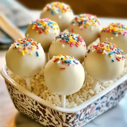 - 1 box vanilla cake mix (plus ingredients required by box) - 1 cup vanilla frosting - 1 cup white chocolate chips - 1 tablespoon coconut oil - Sprinkles (for decoration) - Lollipop sticks or skewers These ingredients are key to making your cake pops. The box of vanilla cake mix gives you a quick base. You can use any brand you like. Vanilla frosting adds moisture and sweetness. White chocolate chips coat the cake pops, giving them that rich flavor. Coconut oil helps the chocolate melt smoothly and adds a hint of coconut taste. Finally, don't forget the sprinkles! They make your cake pops festive and fun. - Different cake mix flavors for variations - Alternative frostings (cream cheese, chocolate) Using different cake mixes can change the flavor. You can try chocolate, red velvet, or even funfetti! For frosting, cream cheese or chocolate can give a twist to your cake pops. These variations allow you to make unique treats that match your taste or mood. - Mixing bowls - Parchment paper - Microwave-safe bowl You need a few tools to make this process easy. Mixing bowls help you combine ingredients well. Parchment paper is great for laying out your cake pops without mess. A microwave-safe bowl is essential for melting chocolate. Having these items ready will make your baking fun and smooth. For the *Full Recipe*, check out the detailed steps to create these tasty treats! - Bake the cake following package instructions. This usually takes about 25-30 minutes. - Let the cake cool completely. Cooling ensures it crumbles easily without becoming mushy. - Crumble the cooled cake into a large bowl. Use your hands to break it up well. - Mix the crumbled cake with 1 cup of vanilla frosting. Combine thoroughly until the mix holds together. - Form small balls, about 1 inch in diameter. Place them on a parchment-lined baking sheet for easy handling. - Melt 1 cup of white chocolate chips with 1 tablespoon of coconut oil. Do this in a microwave, stirring every 30 seconds until smooth. - Dip the tip of each lollipop stick into the melted chocolate. Then insert it into the center of each cake ball. - Dip each ball into the chocolate, making sure it gets fully coated. Let any extra chocolate drip off. - Immediately apply sprinkles on the wet chocolate for decoration. This step adds fun color and texture to your cake pops. To make great cake pops, the cake must cool completely. If the cake is warm, it will not crumble well. Crumble the cooled cake into fine pieces using your hands. Mix in the frosting until the blend is firm enough to shape. If your mixture feels too soft, add more frosting. This way, you get the right level of firmness. For smooth chocolate, I recommend using coconut oil. This keeps the chocolate from clumping. When melting, use a microwave-safe bowl. Heat the chocolate chips and coconut oil in 30-second bursts. Stir often to help it melt evenly. This technique gives you a nice, smooth coating. Decorating your cake pops is where the fun begins. Add themed sprinkles to match your event. For a birthday party, use colorful sprinkles or stars. You can also use colored chocolate melts for a unique look. This makes your treats not just tasty but beautiful too! {{image_2}} Cake pops are so fun to make! You can change the flavor and style to fit any occasion. Here are some ideas to make your cake pops unique. You can use different cake mixes to change the taste. Try chocolate or red velvet mix instead of vanilla. Each flavor gives a new twist to your cake pops. Flavored frostings are another way to switch things up. You can use cream cheese or chocolate frosting. Experimenting with these flavors can surprise your taste buds! If you need gluten-free options, look for gluten-free cake mixes. Many brands offer great choices that taste just as good. You can enjoy cake pops without worry about gluten. For a vegan version, use a plant-based cake mix. You can find vegan frostings, too. These options allow everyone to enjoy cake pops, no matter their diet. Themed cake pops add a special touch to any event. Decorate them for holidays like Halloween or Christmas. Use colored sprinkles or themed designs to make them festive. You can also try seasonal flavors. Pumpkin spice in fall or peppermint in winter can make your cake pops stand out. These flavors can bring joy to any celebration! Feel free to check the Full Recipe for more details on how to make these delightful treats. Store your cake pops at room temperature in an airtight container. This keeps them fresh for up to five days. If you live in a warm area, refrigeration is best. They can last about a week in the fridge. Just remember to let them sit at room temperature for a bit before eating. This helps bring back their soft texture. You can freeze cake pops before or after coating them. If you freeze them before coating, wrap them well in plastic wrap. You can store them for up to three months. To freeze coated cake pops, let the chocolate harden first. Then, place them in a single layer in a freezer-safe container. They’ll stay fresh for about two months. To thaw, take them out and let them sit at room temperature for 15-30 minutes. This helps maintain their texture and flavor. Enjoy your Starbucks copycat birthday cake pops whenever you want! For the full recipe, check out the complete guide. Yes, you can use different frostings for your cake pops. Here are some options: - Cream Cheese Frosting: This adds a tangy flavor that pairs well with vanilla cake. - Chocolate Frosting: For a rich twist, chocolate frosting works great. - Buttercream Variations: Try different flavors like lemon or almond for a unique taste. - Store-Bought Options: If you're short on time, grab your favorite store-bought frosting. Feel free to experiment! Each frosting gives a different taste and texture. Let the chocolate set for about 30 minutes. Here are some tips to keep in mind: - Room Temperature: If you let the cake pops cool at room temperature, it will take longer to set. - Refrigeration: Placing the cake pops in the fridge speeds up the process. - Check for Firmness: The chocolate should feel hard to the touch before serving. Timing can vary based on the temperature. Be patient for the best results! Yes, you can prepare cake pops ahead of time. Here’s how: - Make and Chill: After forming the cake balls, chill them in the fridge for about 30 minutes. - Store in the Fridge: Keep them in an airtight container for up to 2 days. - Freezing for Longer: You can freeze uncoated cake balls for up to 3 months. Thaw them in the fridge before coating. Plan ahead to save time on party day! You’ll enjoy them fresh and delicious. You can easily make Starbucks copycat birthday cake pops at home. We covered main and optional ingredients, tools, and step-by-step instructions. Remember to cool your cake completely for the best texture. Adjust frosting for firmness and consider different flavors or dietary needs. Once made, store them properly to keep them fresh. With a bit of creativity, these treats can fit any theme. Enjoy making and sharing these fun birthday cake pops.