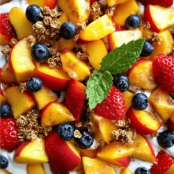 - 4 ripe peaches, diced - 1 cup strawberries, halved - 1 cup blueberries Using ripe fruits is key to flavor. Ripe peaches taste sweet and juicy. Strawberries should be bright red. Blueberries add a burst of freshness. When you choose ripe fruits, you enhance the salad's taste. - 8 oz cream cheese, softened - 1/2 cup Greek yogurt (vanilla flavored) - 1/4 cup powdered sugar - 1 teaspoon vanilla extract For the best cream cheese, look for full-fat options. They offer the richest flavor. Softened cream cheese blends easily and creates a smooth texture. Greek yogurt adds creaminess and a hint of tang. - 1 cup granola (for topping) - 1 teaspoon cinnamon - Fresh mint leaves (for garnish) Granola adds a crunchy texture. You can use flavored granola for extra taste. Cinnamon gives warmth and depth. Fresh mint leaves brighten the dish with color and flavor. Feel free to mix and match toppings for variety. For the full recipe, check out the detailed steps to make this delightful dish. First, you want to dice those peaches. Start by washing them well. Cut them in half and remove the pit. Then, slice each half into small pieces. Aim for about one-inch cubes. This keeps the peaches juicy and easy to eat. Next, take your strawberries. Rinse them under cool water. Remove the green tops and slice them in half. You can mix the peaches and strawberries in a large bowl. Use a gentle hand to avoid mashing the fruit. Now, let’s get to the cheesecake mixture. Take your softened cream cheese and put it in a bowl. Beat it with a hand mixer until it’s smooth. Add the Greek yogurt next. Mix this well until it’s creamy. This adds a nice tang and helps balance the sweetness. Then, sprinkle in the powdered sugar and pour in the vanilla. Mix until everything is smooth and blended. You’ve got your fruit and cheesecake mixture ready. Now, it’s time to combine them. Carefully fold the cheesecake mixture into the fruit bowl. Use a spatula and go slowly. You want to coat the fruit evenly with the creamy mixture. This way, every bite gets that great flavor. Chilling is key for this salad. Cover your bowl with plastic wrap. Pop it in the fridge for about 30 minutes. This time allows the flavors to mix and develop. When you take it out, you’ll notice how much better it tastes! When you’re ready to serve, think about how you want to present it. You can use individual bowls for a fun touch. Just spoon the salad into each bowl. If you prefer, a large serving dish works well too. Don’t forget to sprinkle granola on top before serving. This adds a nice crunch. Fresh mint leaves make a lovely garnish and add color. For the full recipe, refer to the section above. To make your Peach Cobbler Cheesecake Fruit Salad stand out, focus on flavor. Use ripe peaches, strawberries, and blueberries. Fresh fruit gives the best taste and texture. Overripe or under-ripe fruit can spoil your salad. Always taste your fruit before mixing. This ensures sweetness and ripeness. Adding a pinch of cinnamon boosts flavor. It adds warmth and pairs well with peach. Prep the fruit ahead of time. Dice peaches, halve strawberries, and wash blueberries. Place them in a bowl and cover with plastic wrap. This keeps them fresh until you are ready. You can also make the cheesecake mixture in advance. Store it in the fridge until you combine it with the fruit. This makes for a quick assembly when it's time to serve. One common mistake is mashing the fruit while mixing. Gently fold the fruit with the cheesecake mixture. This keeps the fruit intact and beautiful. Another mistake is not chilling the salad. Chilling helps the flavors blend. If your cheesecake mixture is lumpy, beat it longer. Smoothness is key to a great texture. For the best results, follow the steps in the Full Recipe. {{image_2}} You can change the fruit based on the season. In spring, use fresh strawberries and cherries. In summer, ripe peaches and blueberries shine. Fall brings delicious apples and pears. In winter, try citrus fruits like oranges and grapefruits. This keeps the Peach Cobbler Cheesecake Fruit Salad fun and fresh all year long. You can enjoy it with fruits in season for the best flavor. To make this salad gluten-free, use certified gluten-free granola. For a dairy-free version, swap cream cheese and yogurt with vegan options. Coconut cream works great too! You can also use natural sweeteners like honey or maple syrup. This way, you cater to different diets and keep everyone happy. Want to spice things up? Add a pinch of nutmeg or allspice to the cheesecake mix. A splash of almond or lemon extract can enhance the flavors too. For a zesty kick, squeeze in fresh lime juice. These small changes can take your salad to a whole new level. Enjoy experimenting with flavors to find your perfect blend! For the full recipe, check out the details to create this delightful treat. To keep your Peach Cobbler Cheesecake Fruit Salad fresh, place it in an airtight container. This helps prevent air from spoiling the flavors. If you have leftovers, make sure to cover them tightly. You want to keep the salad as tasty as possible for later. When stored in the fridge, this fruit salad stays good for up to three days. Always check for signs of spoilage. If you see any mold or if the salad smells off, it’s best to toss it. Fresh fruit can spoil quickly, so trust your senses! Can you freeze Peach Cobbler Cheesecake Fruit Salad? I do not recommend it. Freezing can change the texture of the fruit, making it mushy. If you still want to freeze it, remove the cheesecake mixture first. Freeze only the fruit and add the cheesecake mix when you're ready to eat. Make sure to place the fruit in a freezer-safe bag, removing as much air as possible. You can keep the Peach Cobbler Cheesecake Fruit Salad in the fridge for about three days. Make sure to store it in an airtight container. This helps keep it fresh and tasty. After three days, the fruit may start to lose texture and flavor. Yes, you can use frozen fruits, but fresh fruits give the best taste. Frozen fruits often lose some texture when thawed. If you choose frozen fruits, let them thaw and drain any extra juice. This helps avoid a watery salad. Fresh fruits provide a nice crunch and vibrant flavor. To make this recipe sugar-free, you can use sugar substitutes like stevia or monk fruit. These options can work well without changing the taste too much. Keep in mind that the sweetness level may vary, so adjust according to your preference. Yes, you can prepare the salad ahead of time. I recommend making it a few hours before serving. This allows the flavors to mix well. Just cover it tightly and store it in the fridge. If you want to add granola, wait until just before serving. This keeps it crunchy. For the complete instructions and details, refer to the Full Recipe. This blog post covered every key aspect of making Peach Cobbler Cheesecake Fruit Salad. We explored the best fruits, creamy base, and optional toppings. I shared step-by-step instructions for preparing ingredients and mixing them perfectly. Eating fresh fruit is delightful and healthy. With these tips, you can create a tasty dish. Remember to choose ripe fruits and chill for the best flavor. Now, enjoy your salad and impress your friends with this easy recipe!