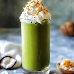 - 2 teaspoons ceremonial matcha powder - 1 cup canned coconut milk (chilled) - 1 tablespoon honey or maple syrup (adjust to taste) - 1 cup ice cubes - 1/2 teaspoon vanilla extract - Whipped coconut cream (for topping) - Toasted coconut flakes (for garnish) - Matcha Powder: This green powder boosts energy and helps focus. It has antioxidants that support health. - Coconut Milk: It adds creaminess and healthy fats. Coconut milk may improve heart health and digestion. - Honey or Maple Syrup: These natural sweeteners provide energy and contain vitamins. They can replace refined sugar. - Ice Cubes: They chill your drink and add a refreshing touch. - Vanilla Extract: It enhances the flavor and has calming effects. - Whipped Coconut Cream: This topping adds richness and makes your drink feel special. - Toasted Coconut Flakes: They give a crunchy texture and a nutty flavor. - Matcha Powder: You can use green tea powder if matcha is not available. - Coconut Milk: Almond or oat milk works well for nut-free options. - Honey or Maple Syrup: Try agave syrup for a vegan-friendly choice. - Whipped Coconut Cream: Use regular whipped cream or a dairy-free option. - Toasted Coconut Flakes: You can skip this if you have a coconut allergy. For the full recipe, check the Matcha Coconut Cloud Frappe. To make the Matcha Coconut Cloud Frappe, start by gathering your ingredients. In a blender, mix: - 2 teaspoons ceremonial matcha powder - 1 cup chilled canned coconut milk - 1 tablespoon honey or maple syrup - 1 cup ice cubes - 1/2 teaspoon vanilla extract Blend all the ingredients on high speed. You want it smooth and frothy. This process takes about 30 to 45 seconds. After blending, taste your frappe. If you want it sweeter, add more honey or syrup. Next, pour the frappe into a tall glass, filling it three-quarters full. Top it with whipped coconut cream. Finally, sprinkle toasted coconut flakes for a crunchy finish. For the best blend, ensure your coconut milk is chilled. This keeps your frappe refreshing and cool. Always use fresh matcha powder for vibrant color and flavor. If your blender struggles, add a bit more coconut milk to help it blend. Remember to blend long enough to create that frothy texture. A well-blended frappe feels light and airy, giving you a delightful drink experience. Serve your Matcha Coconut Cloud Frappe right away for the best taste. Use a straw or a long spoon to enjoy every sip. Pair it with a light snack, like fruit or a cookie, for a perfect treat. For added fun, you can serve it in a fancy glass or with colorful straws. This makes the drink even more enjoyable! For the complete recipe, check out the [Full Recipe]. To make your Matcha Coconut Cloud Frappe even better, think about adding flavors. You can mix in a pinch of salt. This tiny bit can bring out the sweet notes. You could also try a splash of almond extract for a nutty twist. Experiment with mint or chocolate for a refreshing change. Each addition can change the taste and make it unique. Choosing the right matcha is key for a great frappe. Always look for ceremonial grade matcha. This type has a vibrant green color and a fine texture. It offers a smooth and rich taste. Read labels carefully. Some brands mix in fillers, which can ruin the flavor. If you can, smell the matcha before buying. It should have a fresh, grassy scent. A frothy texture makes your frappe delightful. When you blend, use high speed for about 30 to 45 seconds. Ice cubes help create air bubbles, so don’t skip them. If your frappe is too thick, add a splash more coconut milk. Pour it into your glass gently. This helps keep that wonderful foam on top. Enjoy your frothy drink with a straw or a spoon for the best experience. For the full recipe, check out the provided details. {{image_2}} For a dairy-free version, use almond milk or oat milk. Both options work well. Almond milk adds a nutty taste, while oat milk gives a creamy feel. You can even mix coconut milk with one of these for a fun twist. You can make your frappe even more exciting with flavor add-ins. Try adding a few mint leaves for a fresh hint. If you love chocolate, add cocoa powder or chocolate syrup. Both options blend well with the matcha and coconut. In fall, you can add pumpkin spice to your frappe. This spice mix gives a warm, cozy flavor. In winter, consider using peppermint extract for a festive touch. Seasonal changes keep your drink fun and interesting throughout the year. For the complete recipe, check out the Full Recipe. If you have leftover Matcha Coconut Cloud Frappe, pour it into an airtight container. Seal it tightly and place it in the fridge. The frappe stays fresh for about 24 hours. Before you drink it, give it a good shake. This helps mix the layers back together. You should not heat this frappe. It tastes best cold. If it separates, just stir or shake it. If you want to make it cold again, add some ice. This keeps it refreshing and smooth. Store matcha powder in a cool, dark place. Use an airtight container to keep it fresh. Coconut milk should stay in the fridge after opening. Be sure to use it within a week. Honey or maple syrup lasts a long time, so keep it in your pantry. Following these tips keeps your ingredients fresh and ready for your next frappe. Try the Full Recipe to enjoy this treat! Matcha is a fine green tea powder from Japan. Unlike regular green tea, you consume the whole leaf. This gives matcha a rich flavor and lots of health perks. It packs antioxidants, boosts energy, and helps focus. The bright green color comes from the high chlorophyll content. You can find matcha in many recipes, from drinks to desserts. In my Matcha Coconut Cloud Frappe, it adds a nice earthy taste. Yes, you can easily make a larger batch of this frappe. Just double or triple the ingredients. Use a bigger blender if needed. Make sure to adjust the sweetener to taste. This drink is perfect for sharing. You can serve it at parties or gatherings. Just blend and pour into multiple glasses. It stays smooth and tasty, even when made in bulk. Absolutely! You can sweeten your frappe with sugar alternatives. Options like stevia, agave, or coconut sugar work well. Just remember to adjust the amount to your taste. Some sweeteners are stronger than sugar. Always taste as you go. My recipe uses honey or maple syrup, but alternatives can be just as good. Feel free to experiment until you find your favorite flavor. This blog post covers how to create the perfect matcha frappe. You learned about essential ingredients and their health benefits. You also discovered dietary substitutions, detailed preparation steps, and flavor tips. Variations let you customize your drink, while storage info keeps it fresh. In conclusion, making a matcha frappe can be easy and fun. Use this guide to enjoy a tasty drink that fits your needs. Try new flavors and share it with friends. Enjoy every sip!