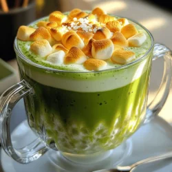 - 2 tablespoons ceremonial grade matcha powder - 1 cup hot water (not boiling) - 1 cup milk (dairy or plant-based) - 2 tablespoons honey or maple syrup - 1/2 teaspoon vanilla extract - 1/4 cup mini marshmallows - A pinch of sea salt - Ice cubes (optional for iced version) To make the toasted marshmallow matcha, gather all your ingredients first. Start with the ceremonial grade matcha powder. This type of matcha is the best for flavor and quality. Next, use hot water that is not boiling. Water that is too hot can make the matcha taste bitter. The right temperature is about 175°F. This will help bring out the matcha's rich green color and fresh taste. You can choose any milk you like. Dairy milk gives a creamy texture. Plant-based milk, like almond or oat, works well too. For sweetness, I prefer honey or maple syrup. Both bring a nice taste to the drink. If you like less sweetness, adjust the amount to your liking. Don't forget the vanilla extract! It adds a warm flavor that pairs well with matcha. The mini marshmallows are the star of this drink, giving it that toasted sweetness. Finally, a pinch of sea salt balances the flavors. If you want to make an iced version, add ice cubes at the end. For the full recipe, check out the detailed section above! To start your toasted marshmallow matcha, sift the matcha powder. This step helps remove lumps and creates a smooth drink. Use a fine mesh sieve or a small sifter to do this. Next, grab a small bowl. Add about 1 cup of hot water, but not boiling. Water around 175°F works best. Whisk the matcha and water together. Use a bamboo whisk or a frother. Whisk until it becomes frothy and fully dissolved. This will give you a bright green matcha base. Now, let's sweeten the drink. In a separate saucepan, heat 1 cup of milk over medium heat. Be careful not to let it boil. Once warm, add 2 tablespoons of honey or maple syrup. You can adjust this based on how sweet you like it. Next, add in 1/2 teaspoon of vanilla extract. Stir the mixture well until everything combines. This will add a lovely flavor to your matcha. It’s time to bring it all together. Pour the whisked matcha into the warm milk mixture. Stir gently until everything is fully mixed. If you want a cool drink, you can blend in ice cubes at this stage. This will give you a refreshing iced version of the drink. Otherwise, keep it warm for a cozy treat. Now, let’s toast the marshmallows. Preheat your broiler on high. Line a baking sheet with parchment paper. Spread 1/4 cup of mini marshmallows evenly on the sheet. Place them under the broiler for about 1-2 minutes. Watch closely, as they can burn quickly. You want them golden brown and slightly charred for that perfect toasted flavor. Pour the warm matcha mixture into a mug. Make sure to fill it to your liking. Top generously with the toasted marshmallows. This is where the fun happens! The marshmallows will float on top, adding a sweet touch and great texture. For a delightful surprise, add a pinch of sea salt over the marshmallows. This contrast between sweet and salty makes each sip special. Enjoy your toasted marshmallow matcha! If you're interested in more details, check out the Full Recipe. To get that perfect froth, you can use a bamboo whisk or a frother. A bamboo whisk helps you feel connected to the process. It gives a nice, traditional touch. Whisk the matcha and water together in a bowl. Move fast in a zig-zag pattern. The frother is quick and easy. It mixes well, too. Use it if you want speed. Both methods work great. To toast marshmallows well, watch the broiler closely. The heat can change fast. They can burn in just seconds. Place your marshmallows on a lined baking sheet. Spread them out evenly for even toasting. Turn the pan halfway through to brown all sides. Keep a close eye on them. Once they are golden brown, take them out. They should look soft and gooey! You can change how sweet your drink is. Start with two tablespoons of honey or maple syrup. Taste it after mixing. If you want it sweeter, add more. If you prefer less sweetness, use less syrup. You can also try natural sweeteners like agave or stevia. Each choice gives a unique taste. Adjust until you find your perfect balance. For the [Full Recipe], check out the detailed steps above. Enjoy making this delightful warm drink! {{image_2}} To make an iced version, follow these steps. First, prepare the matcha as usual. Sift 2 tablespoons of ceremonial grade matcha powder. Whisk it with 1 cup of hot water until frothy. Next, heat 1 cup of milk with 2 tablespoons of honey or maple syrup. Stir in 1/2 teaspoon of vanilla extract. Now, cool the matcha and milk mixture. Pour it over a glass filled with ice cubes. Top with toasted marshmallows just like in the warm version. This drink is refreshing and still sweet. To make this drink vegan, choose plant-based milk. Almond, oat, or coconut milk all work well. You can also switch honey for maple syrup or agave nectar. These options keep your drink sweet without using animal products. Feel free to adjust the sweetness to your taste. This way, you can enjoy the flavor without any dairy. Get creative with flavors! You can add a bit of cocoa powder for a chocolate twist. Just mix in 1 tablespoon of cocoa with the matcha before whisking. Another idea is to add spices. A pinch of cinnamon or nutmeg can give it a warm kick. You can also try a few drops of peppermint extract for a minty touch. Each addition will change the drink's taste, making it unique every time. Explore and find your favorite combinations! To store any leftover matcha mixture, let it cool to room temperature. Pour it into an airtight container. Make sure to seal it well. Refrigerate it for up to two days. When you want to enjoy it again, check the smell before using. If it smells off, it’s best to toss it. To keep matcha powder fresh, always store it in a cool, dry place. Use an airtight container to prevent moisture and light exposure. Avoid storing it near heat sources. If you buy in bulk, consider splitting it into smaller containers. This will help keep the rest fresh while you use the first batch. To reheat your stored matcha mixture, pour it into a saucepan. Use low heat to warm it gently. Stir it often to prevent burning. Avoid boiling, as high heat can ruin the flavor. If it’s too thick, add a splash of hot water or milk to loosen it up. Enjoy your warm drink without losing any taste! Toasted Marshmallow Matcha is a warm drink that mixes matcha with sweet marshmallows. The drink looks beautiful and tastes amazing. It blends the earthy flavor of matcha with the sweetness of toasted marshmallows. You get a cozy feel with every sip. This drink is perfect for chilly days or when you want a special treat. Yes, you can prepare some parts ahead of time. You can whisk the matcha and store it in the fridge for about a day. Just warm it up before serving. You can also toast the marshmallows in advance. Store them in an airtight container. This way, you can assemble your drink quickly when you are ready. Yes, matcha is quite healthy. It is packed with antioxidants that help your body. Matcha can boost your energy and focus without the jitters you get from coffee. It also supports heart health and can help with weight management. Plus, it has calming effects, making it a great choice for relaxation. If you want a less sweet drink, you can cut back on the honey or maple syrup. Start with just one tablespoon and taste it. You can also skip the sweetener entirely if you prefer. Another option is to use unsweetened milk or add more matcha. This will help balance the flavors without adding extra sweetness. This blog post walked you through making a tasty toasted marshmallow matcha drink. You learned about the key ingredients, step-by-step prep, and some fun variations. I shared tips on frothing, toasting marshmallows, and customizing your sweetness. Remember, this drink can fit your taste and dietary needs. Experiment with flavors and enjoy the process. Now, grab your ingredients and start mixing!